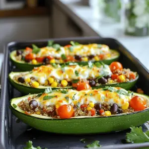 - 4 medium zucchinis - 1 cup cooked quinoa - 1 cup cherry tomatoes, halved - 1/2 cup black beans, rinsed and drained - 1/2 cup corn, frozen or canned - 1/2 cup shredded mozzarella cheese - 1 tablespoon olive oil - 1 teaspoon cumin - 1 teaspoon smoked paprika - Salt and pepper to taste - Fresh cilantro or parsley for garnish To make delicious air fryer stuffed zucchini boats, gather these ingredients first. Zucchinis are key for this dish. They hold the stuffing well and add a fresh taste. Quinoa provides a healthy base, packed with protein. Cherry tomatoes add sweetness and color to the mix. Black beans give extra fiber and depth, while corn adds a fun crunch. Mozzarella cheese melts beautifully on top, making each bite creamy. Olive oil adds richness and helps with cooking. Cumin and smoked paprika enhance flavors and give a warm spice. Don’t forget salt and pepper to taste; they bring everything together. Finally, fresh herbs like cilantro or parsley add a pop of color and freshness. Once you have these ingredients, you’re ready to start cooking! First, wash the zucchinis under cool water. This step helps remove dirt and pesticides. Next, cut each zucchini in half lengthwise. Use a small spoon to scoop out the seeds and flesh. Make sure to leave enough zucchini on the edges to form a sturdy boat. Set these hollowed zucchinis aside. In a mixing bowl, combine the cooked quinoa, halved cherry tomatoes, black beans, and corn. Add the cumin, smoked paprika, salt, and pepper. Mix everything well. This blend gives the stuffing its rich flavor. Make sure all the ingredients are evenly mixed. Now, preheat your air fryer to 350°F (175°C). While it warms up, drizzle olive oil over the hollow zucchinis. Season with a bit of salt and pepper. Next, stuff each zucchini boat with the quinoa mixture. Pack it lightly to keep it together. Sprinkle shredded mozzarella cheese on top of each stuffed zucchini. Place the stuffed zucchini boats in the air fryer basket. Ensure they are not overcrowded. Cook for about 10-12 minutes. You want the zucchinis to be tender and the cheese to melt and turn golden. After cooking, carefully take the zucchini boats out of the air fryer. Garnish with fresh cilantro or parsley before serving. This adds a nice touch of color and flavor. To make sure your zucchinis cook evenly, choose medium-sized ones. They should be firm and not too big. Cut them in half lengthwise. Scoop out the seeds gently, creating a nice boat shape. For a flavorful stuffing, mix different ingredients. Use cooked quinoa as a base. Add halved cherry tomatoes, black beans, and corn. Season with cumin and smoked paprika. This combo gives great taste. Don't forget to salt and pepper the mix! One common mistake is overcrowding the air fryer basket. Leave space between the zucchini boats. This helps them cook well. Another mistake is undercooking the zucchini. You want them tender, not crunchy. Cook them at 350°F for 10-12 minutes. Check for tenderness before serving. If they need more time, cook in small batches. {{image_2}} You can easily change the grains or proteins in your stuffed zucchini boats. For a different base, try using couscous, rice, or farro instead of quinoa. Each grain brings its own flavor and texture. For proteins, consider using chickpeas or lentils as a great swap for black beans. You can also mix up the veggies and cheese. Instead of cherry tomatoes, try bell peppers or spinach. You can even add mushrooms for an earthy taste. For cheese options, use feta, goat cheese, or even a dairy-free cheese. This lets you play with flavors and find what you love most. If you follow a vegan or vegetarian diet, these boats can easily fit your needs. Simply skip the cheese or use a vegan cheese alternative. For the stuffing, you can add extra veggies or nuts to keep it hearty and satisfying. For gluten-free options, ensure that all ingredients are certified gluten-free. Quinoa is naturally gluten-free, making it a perfect choice. Just double-check any packaged items, like the black beans and corn, to avoid gluten. This way, everyone can enjoy a tasty meal that suits their diet. To keep your stuffed zucchini boats fresh, let them cool down first. Place them in an airtight container. If you plan to eat them within three days, store them in the fridge. For longer storage, you can freeze them. Wrap each zucchini boat in plastic wrap. Then place them in a freezer-safe bag. They will stay good for up to three months. Label the bag with the date to keep track. To reheat the stuffed zucchini boats, you have a few options. The best way is to use the air fryer again. Preheat it to 350°F (175°C). Place the zucchini boats in the basket. Heat them for about 5-7 minutes. This will make them warm and crisp again. You can also use a microwave. Place the boats on a microwave-safe plate. Heat for about 1-2 minutes. Check if they are hot all the way through before eating. Zucchini boats take about 10 to 12 minutes in the air fryer. Cook them at 350°F (175°C). Check for tenderness and a golden cheese top. Yes, you can use other cheeses. Cheddar, feta, or even goat cheese work well. Each adds its own flavor and texture. The zucchini is done when it's tender and the cheese is melted. You can test it with a fork. If it goes in easily, it’s ready. Stuffed zucchini boats pair well with a salad or rice. You can also serve them with bread or a light dip. Yes, you can prepare the zucchini boats in advance. Just store them in the fridge. Cook them when you're ready to eat. Stuffed zucchini boats are simple and fun to make. You learned how to prepare them with fresh ingredients and flavorful spices. From prepping the zucchini to cooking them in the air fryer, each step matters. Remember, you can change the recipe to fit your taste or dietary needs. Avoid common mistakes for the best results. Finally, store leftovers properly and reheat them for a tasty meal. Enjoy your delicious and healthy creation!