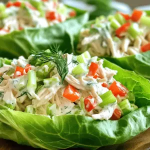 - 2 cups cooked chicken, shredded or diced - 1 cup Greek yogurt - 1/4 cup ranch seasoning, homemade or store-bought - 1/2 cup celery, finely chopped - 1/2 cup red bell pepper, diced - 1/4 cup green onions, sliced - 1 tablespoon fresh dill, chopped (or 1 teaspoon dried dill) - Salt and pepper to taste - 1 head of butter lettuce or Romaine, leaves separated To make this dish, you need simple ingredients. First, the chicken gives the salad its main protein. You can use leftover chicken or rotisserie chicken for ease. Next, Greek yogurt serves as a creamy base. It adds a nice tang and keeps it healthy. Ranch seasoning brings that classic flavor. You can make your own or buy it. Either way, it adds a nice kick. For veggies, celery adds a fresh crunch. Red bell pepper adds sweetness and color. Green onions give a mild bite and nice green notes. Finally, fresh dill enhances the ranch flavor. Don't forget salt and pepper to taste. The lettuce leaves are your fun boats. They hold everything together and add crunch. This mix of fresh ingredients makes your salad bright and tasty! 1. In a large mixing bowl, combine 2 cups of cooked chicken, 1 cup of Greek yogurt, and 1/4 cup of ranch seasoning. 2. Stir the mixture well. Make sure the chicken is well-coated with yogurt and seasoning. 3. Next, add 1/2 cup of finely chopped celery, 1/2 cup of diced red bell pepper, 1/4 cup of sliced green onions, and 1 tablespoon of fresh dill to the bowl. 4. Mix everything together until combined. 5. Taste the mixture. Add salt and pepper to your liking. 1. Carefully wash the lettuce leaves. Make sure to rinse off any dirt. 2. Dry the leaves gently with a paper towel or a clean cloth. 3. Arrange the washed leaves on a serving platter or on individual plates. 1. Spoon the chicken salad mixture into each lettuce leaf. Fill them generously. 2. For a tasty touch, drizzle a little extra Greek yogurt on top. 3. You can also garnish with a sprinkle of dill or more green onions. 4. Serve right away for the best flavor and crunch. To make a great chicken salad, start with good chicken. You can use cooked chicken from your fridge or grab a rotisserie chicken from the store. Rotisserie chicken has a nice flavor and saves time. Next, balance your flavors with seasoning. The ranch seasoning is key for that creamy taste. Add it slowly and taste as you go. This way, you can find the right mix that you enjoy. Plating is fun and can make your dish shine. Use a large platter for the lettuce leaves. Arrange them neatly for a nice look. You can add a sprinkle of dill or green onions on top for color. For extra flair, think of toppings. You can add sliced cherry tomatoes, crunchy nuts, or even avocado slices. These will add both flavor and a pop of color to your salad. Want to make your salad even better? Add more veggies. Diced cucumbers, shredded carrots, or even peas can boost the crunch and nutrition. If you want more protein, consider adding beans or chickpeas. These options are filling and healthy. Lastly, think about your dressing. If you want a lighter option, mix in a bit of lemon juice or vinegar with the Greek yogurt. This will keep it fresh and tangy without extra calories. {{image_2}} You can change up the protein in this dish easily. Turkey works great if you want a leaner meat. Just shred or dice it like the chicken. Tofu is a good choice too. It picks up flavors well and keeps it light. For a vegetarian option, you can use beans or chickpeas. They add protein and fiber, making the salad more filling. The ranch seasoning is key to this recipe. You can adjust it to suit your taste. If you want more flavor, add a bit more seasoning. If you prefer a milder taste, cut back on it. Want a spicy kick? Add some cayenne pepper or hot sauce. Just a pinch can make a big difference! To make your salad even more exciting, think about adding nuts or seeds. Chopped almonds or sunflower seeds give a nice crunch. If you're in the mood for something creamy, avocado is a fantastic choice. It adds richness and pairs well with the Greek yogurt. Plus, it boosts the healthy fats in your meal! To keep your chicken salad fresh, use an airtight container. Glass containers work best. They prevent odors and keep your salad crisp. For best taste, eat the salad within three days. After that, it may lose its flavor and texture. Can you freeze Greek Yogurt Ranch Chicken Salad? I do not recommend it. Freezing can change the texture of Greek yogurt. If you must freeze it, follow these steps: Pack the salad in a freezer-safe bag. Remove all air to prevent freezer burn. To thaw, place it in the fridge overnight. Stir well before serving. To keep your chicken salad fresh when reheating, do not heat it. Instead, serve it cold. You can use leftovers in a wrap or on a sandwich. This adds variety to your meals. You can also top a green salad with the chicken salad for a tasty twist. It takes just 15 minutes to make Greek Yogurt Ranch Chicken Salad Lettuce Boats. This includes both prep and cook time. You can whip up this tasty meal quickly, making it great for busy days. Yes, you can use other types of yogurt. If you don't have Greek yogurt, try regular yogurt. You can also use dairy-free options like almond or coconut yogurt. Just remember that it might change the taste and texture slightly. You can serve a variety of side dishes with these lettuce boats. Fresh fruit like berries or melon pairs nicely. A light soup, such as tomato or vegetable, can also work well. You could add some whole-grain crackers for a crunchy side. This blog post covered how to make Greek Yogurt Ranch Chicken Salad Lettuce Boats. We looked at key ingredients, including chicken, yogurt, and spices. You learned step-by-step how to prepare the salad and serve it. I shared tips for making it tasty and ways to vary the recipe. As you create this dish, remember to have fun and make it your own. Enjoy your meal and impress your friends with your cooking skills!