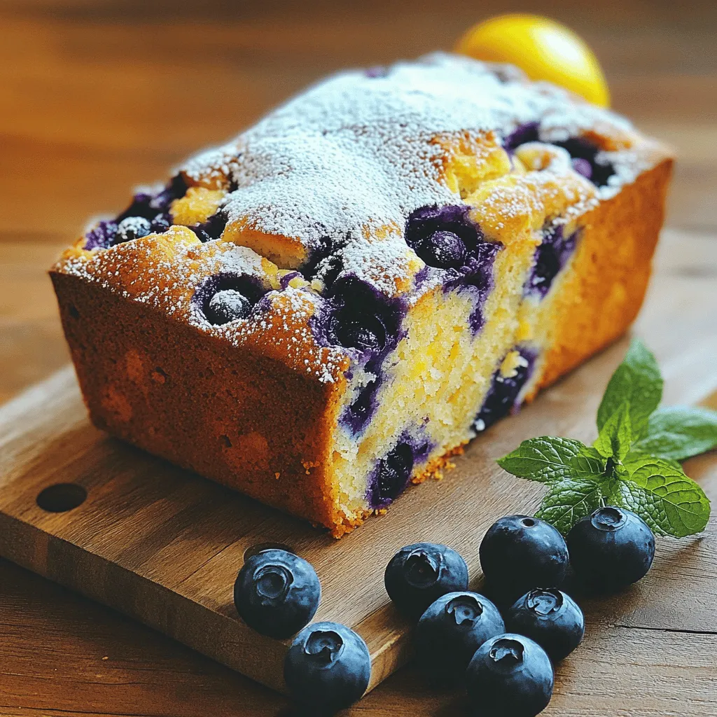 - 1 cup plain Greek yogurt - 3/4 cup granulated sugar - 2 large eggs - 1/4 cup vegetable oil - Zest of 1 large lemon - 1/4 cup fresh lemon juice - 1 1/2 cups all-purpose flour - 1 teaspoon baking powder - 1/2 teaspoon baking soda - 1/4 teaspoon salt - 1 cup fresh blueberries (can substitute with frozen) - 1 tablespoon all-purpose flour (for coating the blueberries) - Powdered sugar for dusting - Fresh mint for garnish I love using Greek yogurt in this recipe. It keeps the loaf moist and adds protein. Granulated sugar gives the right sweetness. Eggs help bind everything together. Vegetable oil keeps the loaf tender and light. Lemon zest and juice brighten the flavor. All-purpose flour is the base for our loaf. Baking powder and baking soda help it rise. A pinch of salt brings out the flavors. Fresh blueberries add pops of sweetness, while the extra flour keeps them from sinking. For a fun touch, I often dust the loaf with powdered sugar. Fresh mint makes a lovely garnish. These optional ingredients add charm to your finished loaf. - Preheat your oven to 350°F (175°C). - Grease and line a 9x5 inch loaf pan with parchment paper. - In a large bowl, combine 1 cup of Greek yogurt and 3/4 cup of granulated sugar. Whisk until smooth. - Add 2 large eggs, 1/4 cup of vegetable oil, the zest of 1 large lemon, and 1/4 cup of fresh lemon juice. Mix until well combined. - In a separate bowl, mix 1 1/2 cups of flour, 1 teaspoon of baking powder, 1/2 teaspoon of baking soda, and 1/4 teaspoon of salt. - Gradually add the dry mix to the wet ingredients. Stir gently until just combined. Avoid overmixing for a tender loaf. - In a small bowl, toss 1 cup of blueberries with 1 tablespoon of flour to coat them. This helps keep them from sinking. - Gently fold the blueberries into the batter using a spatula. Ensure they are evenly mixed. - Pour the batter into the prepared loaf pan. Smooth the top with a spatula. - Bake for 50-60 minutes. Check doneness by inserting a toothpick in the center. It should come out clean. To bake the perfect Blueberry Lemon Yogurt Loaf, avoid overmixing the batter. Overmixing can make the loaf tough. Mix just until you no longer see dry flour. This keeps the loaf soft and fluffy. Check for doneness by inserting a toothpick into the center. If it comes out clean, your loaf is ready. If not, bake a few more minutes. Each oven is different, so keep an eye on your loaf. Once the loaf cools, dust it with powdered sugar. This adds a lovely touch and makes it look special. For serving, slice the loaf and place it on a nice plate. Add a few fresh blueberries and a sprig of mint for color. This makes your dish pop and impresses guests. {{image_2}} You can easily use frozen blueberries in this recipe. Just toss them in flour as you do with fresh ones. This helps keep them from sinking. Frozen berries work well, and you can find them anytime. They add great flavor to the loaf. If you want to try other berries, go for it! Raspberries and blackberries can be fun swaps. Chop them if they are large. Each berry brings its unique taste. Mixing different berries can create a lovely medley of flavors too. Adding vanilla extract can boost the flavor of your loaf. Just a teaspoon will do! It adds a warm, sweet note that pairs well with lemon. You can mix it in when you add the eggs and oil. Incorporating nuts or seeds can give your loaf a crunchy texture. Chopped walnuts or sliced almonds work great. You can mix in about half a cup of your choice. Just be sure to adjust for balance. The extra crunch adds a nice twist to the soft loaf. After baking your blueberry lemon yogurt loaf, let it cool for about 10 minutes in the pan. Then, move it to a wire rack. This helps cool it evenly and keeps the bottom from getting soggy. Once it cools completely, wrap it in plastic wrap. This keeps it fresh and moist. Store the loaf in the fridge for up to a week. You can also keep it on the counter in a cool, dry place for 3-4 days. Just make sure it’s wrapped to keep it from drying out. To freeze the loaf, first let it cool completely. Once cooled, slice the loaf into pieces. Wrap each slice in plastic wrap. Then place all the wrapped slices in a freezer-safe bag or container. This way, you can take out just what you need. The loaf can stay in the freezer for up to three months. When you're ready to enjoy it, take out a slice and let it thaw in the fridge overnight. To reheat, you can use a microwave for about 20-30 seconds. Enjoy it warm for the best taste! Can I use different types of yogurt? Yes, you can use different types of yogurt. Greek yogurt is best for its thick texture. You may also try regular yogurt, but the loaf may be less rich. Choose plain yogurt to keep flavors balanced. How do I know when the loaf is done baking? You can test if the loaf is done by inserting a toothpick in the center. If it comes out clean or with a few crumbs, it is ready. If the toothpick has wet batter, bake for a few more minutes. Can I make this recipe gluten-free? Yes, you can make this recipe gluten-free. Use a gluten-free all-purpose flour blend. Make sure the blend has a good mix of flours to help the loaf rise. Follow the rest of the recipe as is. Halving the recipe for smaller servings If you want fewer slices, simply halve all the ingredients. Use a smaller loaf pan, like a 5x3 inch pan. This will help keep the baking time similar. Vegan alternatives for eggs and yogurt To make this loaf vegan, you can replace the eggs with flax eggs. Mix 1 tablespoon of ground flaxseed with 2.5 tablespoons of water. Let it sit for a few minutes to thicken. For yogurt, use a plant-based yogurt. This blog post outlines an easy and delicious blueberry yogurt loaf. We discussed core ingredients like Greek yogurt, eggs, and fresh blueberries. I shared a simple step-by-step process to mix and bake your loaf perfectly. Tips and variations ensure you can customize your recipe. In the end, you can store and freeze leftovers for later enjoyment. I hope you feel inspired to bake this tasty treat and experiment with your favorite flavors. Enjoy your baking journey!