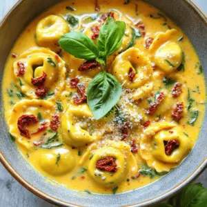 - 12 oz cheese tortellini (fresh or frozen) - 1 cup sun-dried tomatoes, chopped (not packed in oil) - 1 cup heavy cream - 1/2 cup chicken or vegetable broth - 3 cloves garlic, minced - 1 cup baby spinach - 1/2 teaspoon Italian seasoning - 1/4 cup grated Parmesan cheese - 2 tablespoons olive oil - Salt and pepper to taste - Fresh basil leaves for garnish (optional) For this creamy sun-dried tomato tortellini, I focus on simple yet tasty ingredients. The cheese tortellini gives a comforting base. Sun-dried tomatoes add a burst of flavor. Heavy cream brings richness, while broth keeps it balanced. I love using fresh garlic. It gives a great aroma and taste. Baby spinach brings color and nutrients. Italian seasoning ties everything together with its warm herbs. Grated Parmesan cheese adds a savory touch, making this dish truly special. Salt and pepper enhance all the flavors. Fresh basil leaves on top bring a nice finish. Each bite is a delightful mix of creamy, savory, and slightly tangy. You will enjoy making this dish as much as eating it! First, fill a large pot with water and add a good amount of salt. Bring it to a boil. Once the water bubbles, add 12 oz of cheese tortellini. Cook according to package directions until the tortellini floats. This usually takes about 3 to 5 minutes. When done, drain the tortellini and set them aside. In a big skillet, pour in 2 tablespoons of olive oil and heat it over medium heat. Once the oil is warm, add 3 minced garlic cloves. Sauté the garlic for about 1 minute. Be careful here! You don’t want to burn the garlic. If it burns, it will taste bitter. After the garlic is fragrant, it’s time to make the sauce. Pour in 1/2 cup of chicken or vegetable broth and 1 cup of heavy cream. Stir well to mix everything. Bring this mixture to a gentle simmer. Next, add 1 cup of chopped sun-dried tomatoes and 1/2 teaspoon of Italian seasoning. Let this simmer for about 5 minutes. This helps the flavors blend nicely. Now, add 1 cup of baby spinach to the skillet. Cook it for about 2 to 3 minutes, just until it wilts. After that, stir in 1/4 cup of grated Parmesan cheese. Mix until the cheese melts and the sauce is smooth. Finally, gently fold the cooked tortellini into the creamy sauce. Make sure they are well coated. Season with salt and pepper to taste. Serve right away for the best flavor! To make the best creamy sun-dried tomato tortellini, cooking time matters. If you use fresh tortellini, it cooks in about 2-4 minutes. For frozen tortellini, aim for 5-7 minutes. Always check the package for exact times. Tortellini is ready when it floats to the top of the water. You can easily boost the taste of your dish. Try adding a pinch of red pepper flakes for heat. Fresh herbs like thyme or oregano also work well. If you want protein, grilled chicken or shrimp pairs nicely. You can add them during the last few minutes of cooking to warm them without overcooking. Serving is key for a beautiful dish. Use shallow pasta bowls for a nice look. Top with fresh basil leaves and a sprinkle of Parmesan cheese. This adds color and makes the dish pop. You can also drizzle a bit of olive oil on top for shine. {{image_2}} You can easily change this dish by adding protein. Grilled chicken works great. Just slice it and toss it in with the tortellini. Shrimp is another tasty choice. Cook it until pink and mix it in. For a vegetarian option, try adding chickpeas or white beans. They add protein and flavor. If you want a dairy-free dish, switch out the cream. Use coconut cream or cashew cream instead. For cheese, try nutritional yeast. It gives a cheesy flavor without the dairy. You can also use vegan tortellini. Many stores sell this now. Make this dish even better with seasonal vegetables. In spring, add asparagus or peas. In fall, try butternut squash or mushrooms. You can also change it for holidays. For Christmas, add a bit of red and green by using bell peppers and spinach. This keeps the dish festive and fun! To store leftovers, let the creamy sun-dried tomato tortellini cool to room temperature. Place it in an airtight container to keep it fresh. Glass containers work well, but plastic is fine too. Make sure to seal them tightly to avoid spills and keep out air. For freezing, use freezer-safe containers or bags. Divide the tortellini into portions for easy meals later. Avoid adding too much liquid; it can make the dish watery when thawed. When ready to eat, thaw it overnight in the fridge. To reheat, place it in a pot over low heat. Stir gently until warmed through. You can also microwave it, covering the bowl with a paper towel to keep moisture in. In the fridge, the tortellini lasts 3 to 5 days. In the freezer, it can stay good for up to 3 months. If you see any mold or a sour smell, it’s best to throw it away. Also, if the sauce separates or looks strange, that’s a sign it’s not good anymore. Always trust your senses! I recommend using cheese tortellini for this dish. You can choose between fresh or frozen tortellini. Both options work well. Fresh tortellini cooks faster and has a lovely texture. Frozen tortellini is great for quick meals. Just follow the package instructions for cooking time. Yes, you can make this dish ahead of time. To meal prep, cook the tortellini and sauce separately. Store them in airtight containers in the fridge. When ready to eat, simply combine and heat on the stove. This method helps keep the tortellini from getting mushy. Several sides complement this dish nicely. Here are some suggestions: - Garlic bread for a crunchy texture - A fresh green salad for a light touch - Roasted vegetables add flavor and color - Steamed broccoli for added nutrition These sides balance the richness of the tortellini well. This blog post showed you how to make creamy sun-dried tomato tortellini. You learned about the key ingredients and how to prepare each step. I shared tips for cooking, flavoring, and presenting the dish. Also, I covered variations for different diets and how to store leftovers. Cooking can be fun and easy, especially with this tasty recipe. Enjoy making it your own!