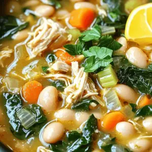 - 1 pound boneless, skinless chicken thighs - 2 cups vegetable broth - 1 can (15 oz) white beans, rinsed and drained - 1 cup carrots, sliced - 1 cup celery, diced - 1 cup onion, chopped - 2 cups fresh spinach - 1 teaspoon dried thyme - 1 teaspoon dried oregano - 1 teaspoon smoked paprika - Salt and pepper to taste - 2 tablespoons olive oil - Juice of 1 lemon - Fresh parsley for garnish In this stew, I use boneless, skinless chicken thighs. They add rich flavor and stay juicy. I love the mix of fresh veggies like carrots, celery, and onion. They bring color and texture to the dish. The white beans add creaminess and protein. I prefer cannellini or great northern beans for their smooth texture. Using vegetable broth gives the stew a warm base. I also add spinach for a boost of greens. It wilts nicely right before serving. For seasonings, I choose dried thyme and oregano. They add an Italian touch. Smoked paprika brings a hint of warmth and depth. Don't forget salt and pepper to enhance all the flavors. Olive oil helps to sauté the veggies and adds healthy fat. A squeeze of lemon juice brightens the dish. Finally, a sprinkle of fresh parsley ties everything together on top. This combination of ingredients creates a hearty and tasty stew you’ll love. Start by seasoning the chicken thighs. Use salt, pepper, smoked paprika, and a drizzle of olive oil. Heat a skillet over medium-high heat. Sear the chicken for 3-4 minutes on each side until it turns brown. This step adds flavor. Once browned, transfer the chicken to the slow cooker. In the same skillet, add a bit more olive oil if needed. Cook the chopped onions, sliced carrots, and diced celery for 5-7 minutes. You want them to soften but not brown. Then, add the minced garlic, dried thyme, and dried oregano. Stir for another minute until you smell the herbs. Now, it’s time to combine everything in the slow cooker. Pour in the vegetable broth and the rinsed white beans. Add the sautéed vegetables too. Gently stir to mix it all up. This step ensures the flavors blend nicely. Cover the slow cooker. Cook on low for 6-8 hours or on high for 3-4 hours. The chicken should be tender and fully cooked. Using a meat thermometer can help. Aim for an internal temperature of 165°F. About 15-20 minutes before serving, stir in the fresh spinach and the juice of one lemon. Cover the slow cooker and let the spinach wilt. This adds color and nutrients. Remove the chicken thighs and shred them with two forks. Return the shredded chicken to the stew. Adjust the seasoning with salt and pepper. Ladle the stew into bowls. Garnish with fresh parsley for a pop of color. Enjoy your warm, comforting meal. This stew pairs well with crusty bread or a light salad. - To avoid dry chicken, use boneless, skinless thighs. They stay moist during cooking. - Sear the chicken first. This step adds flavor and keeps the meat juicy. - Use fresh beans if you can. If not, canned beans are fine. Rinse them well to remove extra salt. - Cook the stew low and slow. This helps the flavors blend and keeps the beans tender. - Try adding rosemary for a fragrant twist. It pairs well with chicken and beans. - Use bay leaves for added depth. Just remember to remove them before serving. - Add more vegetables like zucchini or bell peppers. They will bring extra color and nutrients. - A pinch of red pepper flakes can give the stew a slight kick. - Serve the stew with crusty bread. It soaks up the broth nicely. - A green salad on the side adds freshness and crunch. - Store leftovers in an airtight container. They will stay fresh for up to three days. - Reheat gently on the stove. This helps maintain the stew's flavor and texture. {{image_2}} You can change up the proteins in this stew. Try turkey instead of chicken. If you want a vegetarian option, use tofu. Both will work well with the flavors. You can also swap the beans. While white beans are great, kidney or black beans are tasty too. They add a different texture and flavor, making the dish fun and unique. If you need a gluten-free dish, this stew is already safe! All the ingredients are gluten-free as they are. Just check your broth to ensure it’s also gluten-free. For a vegan or vegetarian twist, replace chicken with extra beans or tofu. You can use vegetable broth and skip the chicken. The result will still be rich and hearty! Want to spice things up? You can add Italian sausage to the stew. This adds a nice kick and deep flavor. You can also include regional vegetables. Think of adding zucchini or bell peppers. They bring more color and nutrition, making the stew even more delicious. How long will the stew keep? The stew stays good in the fridge for up to four days. This gives you time to enjoy it more than once! Proper container recommendations Store the stew in an airtight container. Glass containers work great, as they do not stain and keep flavors fresh. Freezing tips for optimal flavor You can freeze the stew for up to three months. Let it cool completely before putting it in a freezer-safe container. Leave some space at the top for expansion. Thawing and reheating instructions To thaw, move the stew to the fridge for a day. Reheat it on the stove or in the microwave until it’s hot all the way through. Stir well before serving to mix flavors. Can I use frozen chicken for this recipe? Yes, you can use frozen chicken. Just add a bit more time to cook. The chicken will cook through while the stew simmers all day. Make sure to check that it is fully cooked before serving. What can I serve with Tuscan White Bean Chicken Stew? This stew pairs well with crusty bread or a fresh salad. You can also serve it over rice or quinoa for extra heartiness. A sprinkle of cheese on top can add a nice touch too. Is it possible to cook this on the stovetop? Yes, you can cook this on the stovetop. Sauté the chicken and veggies first, then add broth and beans. Simmer for about 30-40 minutes until the chicken is tender and cooked through. How can I make it spicier? To add heat, try using red pepper flakes or a pinch of cayenne pepper. You can also toss in some diced jalapeños for a fresh kick. Taste as you go to find your perfect spice level. Calories and macros per serving? Each serving has around 300 calories. It includes about 25g of protein, 10g of fat, and 30g of carbs. This makes it a well-rounded meal. What are the health benefits of this stew? This stew is loaded with nutrients. The white beans provide fiber and protein. Spinach adds vitamins A and C, while chicken gives you lean protein. Plus, it's low in calories, making it a great choice for a healthy meal. This blog post covered how to make a Tuscan White Bean Chicken Stew. We focused on main ingredients like chicken, vegetables, and broth. Seasoning with herbs and spices enhances flavor while tips help avoid common cooking mistakes. Variations allow for substitutions or dietary needs, and storage info ensures your stew stays fresh. In short, this stew is simple and tasty. It’s a meal you can enjoy any day!