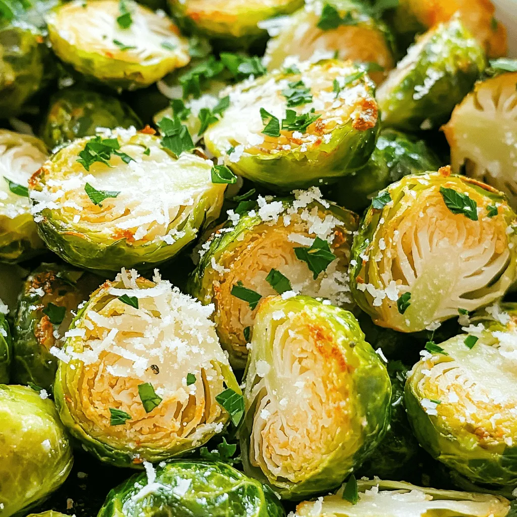 - 1 lb Brussels sprouts, trimmed and halved - 3 tablespoons olive oil - 4 cloves garlic, minced - 1/2 cup grated Parmesan cheese - 1 teaspoon dried Italian herbs - Salt and pepper to taste - Fresh parsley, chopped for garnish Gather these simple ingredients for a delicious dish. First, choose fresh Brussels sprouts. They should be firm and bright green. Trim the ends and slice them in half. This helps them cook evenly. Next, grab your olive oil. It adds flavor and helps the sprouts crisp up. The garlic gives a strong and tasty kick. Mince it well so it spreads flavor throughout. Parmesan cheese adds a salty and creamy taste. The dried Italian herbs bring an extra layer of flavor. Use a mix of oregano, thyme, and basil for the best results. Salt and pepper will enhance all the flavors. Finally, fresh parsley adds a pop of color. Chop it finely for the best look. With these ingredients, you are ready to make a tasty batch of air fryer garlic Parmesan Brussels sprouts. - Preheat air fryer to 375°F (190°C). - Toss Brussels sprouts with olive oil in a bowl. To start, you need to preheat your air fryer. Set it to 375°F (190°C) and wait about 5 minutes. This step helps cook the sprouts evenly. While it heats, take 1 pound of Brussels sprouts. Trim the ends and slice them in half. In a large bowl, add these sprouts. Pour in 3 tablespoons of olive oil. Use your hands or a spoon to toss them. Make sure each sprout gets a nice coat of oil. This helps them crisp up nicely. - Add garlic and herbs to Brussels sprouts. - Incorporate Parmesan cheese gently. Now, let’s add flavor! Mince 4 cloves of garlic and toss them into the bowl with the sprouts. Next, sprinkle in 1 teaspoon of dried Italian herbs. You can use a mix of oregano, thyme, and basil. Add salt and pepper to taste. Mix everything well so the garlic and herbs spread evenly among the sprouts. For that cheesy goodness, add 1/2 cup of grated Parmesan cheese. Gently fold it in. You want the cheese to coat the sprouts without crushing them. - Arrange Brussels sprouts in air fryer basket. - Air fry for 15-18 minutes, shaking halfway through. Time to cook! Place the seasoned Brussels sprouts in the air fryer basket. Make sure they fit in a single layer. If your basket is small, you may need to cook in batches. Set the timer for 15-18 minutes. Halfway through, give the basket a good shake. This helps them cook evenly and get that perfect crisp. When they turn golden brown, they are ready to enjoy! To get the best texture, coat the Brussels sprouts evenly. Start by mixing them with olive oil in a bowl. Make sure every sprout gets a nice layer of oil. This helps them cook well in the air fryer. Next, add garlic and seasonings. Stir well so that the flavors blend. If you want them crispier, adjust the cooking time. Cook for 15-18 minutes. Shake the basket halfway through. This keeps them from sticking and helps them turn golden brown. These Brussels sprouts pair well with many dishes. Serve them alongside roasted chicken or grilled fish. They add a nice crunch and flavor. You can also use them as a side for pasta. For sauces, try a creamy ranch or a zesty lemon vinaigrette. These sauces enhance the taste without overpowering it. You might also enjoy them with a spicy aioli for a kick. Enjoy these tasty Brussels sprouts however you like! {{image_2}} You can spice up your Brussels sprouts for a new twist. Adding chili flakes brings heat. Just a pinch can make a big difference. You can also try different cheeses. Grated Pecorino Romano or feta works great. Each cheese adds a unique taste. This keeps your dish fresh and exciting. If you follow a vegan diet, don't worry! You can still enjoy these sprouts. Use vegan cheese substitutes instead of Parmesan. Nutritional yeast is a popular choice. It gives a cheesy flavor without dairy. For gluten-free options, this recipe is naturally gluten-free. Just check your cheese labels to ensure they are gluten-free too. Enjoy your Brussels sprouts without worry! After cooking, let the Brussels sprouts cool down. Store them in an airtight container. Keep them in the fridge for up to three days. When reheating, use the air fryer for best results. Set your air fryer to 350°F (175°C). Reheat for about 5-7 minutes. This keeps the sprouts crispy and tasty. If you want to freeze the leftovers, start by letting them cool completely. Spread them in a single layer on a baking sheet. Freeze for about an hour. Once frozen, transfer the sprouts to a freezer-safe bag. Make sure to remove as much air as possible. You can keep them in the freezer for up to three months. When ready to eat, just reheat them in the air fryer. They’ll still be crispy and delicious! To keep Brussels sprouts crispy, make sure to coat them lightly in oil. Too much oil makes them soggy. Use a good air fryer that circulates hot air well. Ensure you cook them in a single layer. If they overlap, they will steam and lose their crispiness. Shake the basket halfway through cooking to help them brown evenly. Yes, you can use frozen Brussels sprouts, but there are some tips. First, thaw them in the fridge overnight. Pat them dry with a towel to remove excess moisture. This helps them crisp up better. You may need to add a few extra minutes to the cooking time. Always check for that lovely golden color. If you need a substitute for Parmesan cheese, try nutritional yeast for a vegan option. It gives a cheesy flavor without dairy. You can also use Pecorino Romano for a stronger taste. Grated cheddar works as well, but it melts differently and may not get as crispy. Choose based on your taste and dietary needs. This blog post walks through a simple and tasty method for making Brussels sprouts. We covered key ingredients, detailed cooking steps, and tips for storage and variations. You can easily adjust flavors and make it fit your diet. Remember, good food can be fun and healthy. Enjoy experimenting with these sprouts for a great side dish!