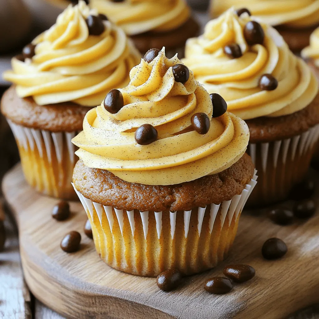 - 1 ½ cups all-purpose flour - 1 cup granulated sugar - ½ cup brown sugar, packed - 1 teaspoon baking powder - 1 teaspoon baking soda - ½ teaspoon salt - 2 teaspoons pumpkin pie spice - ¾ cup canned pumpkin puree - ½ cup brewed coffee (cooled) - ½ cup vegetable oil - 2 large eggs - 1 teaspoon vanilla extract - 1 cup unsalted butter (softened) - 4 cups powdered sugar - 2 tablespoons brewed coffee (cooled) - 2 teaspoons vanilla extract - 1 teaspoon pumpkin pie spice - Optional: Mini chocolate or coffee beans for garnish The key to great Pumpkin Spice Latte Cupcakes is the right mix of flavors. The dry ingredients create a fluffy base. Flour adds structure while sugars give sweetness. Baking powder and soda help the cupcakes rise. Salt brings balance, and pumpkin pie spice adds that warm, cozy flavor. For the wet ingredients, canned pumpkin puree gives moisture and richness. Brewed coffee boosts the flavor and gives a nice depth. Vegetable oil keeps the cupcakes soft, while eggs help bind everything. Vanilla extract adds a lovely aroma. The frosting elevates these cupcakes. Softened butter makes it creamy. Powdered sugar adds sweetness and thickness. Brewed coffee enhances the flavor, and pumpkin pie spice ties it all together. Optional garnishes like mini chocolate or coffee beans are a fun touch. They make the cupcakes look fancy and add extra flavor. 1. Preheat your oven to 350°F (175°C). Line your muffin tin with cupcake liners. This makes it easy to remove them later. 2. In a large bowl, mix these dry ingredients: - 1 ½ cups all-purpose flour - 1 cup granulated sugar - ½ cup brown sugar, packed - 1 teaspoon baking powder - 1 teaspoon baking soda - ½ teaspoon salt - 2 teaspoons pumpkin pie spice 3. In another bowl, combine these wet ingredients: - ¾ cup canned pumpkin puree - ½ cup brewed coffee, cooled - ½ cup vegetable oil - 2 large eggs - 1 teaspoon vanilla extract Mix well until smooth. 4. Gradually add the wet mixture to the dry mixture. Stir gently until just combined. Do not overmix. This keeps the cupcakes light and fluffy. 5. Scoop the batter into the lined muffin cups. Fill each cup about two-thirds full. This helps them rise without overflowing. 6. Bake for 18-20 minutes. Check for doneness by inserting a toothpick in the center. It should come out clean. If it does, your cupcakes are ready! 7. In a large bowl, beat 1 cup of softened unsalted butter until creamy. Slowly add in 4 cups of powdered sugar, 2 tablespoons of cooled brewed coffee, 2 teaspoons of vanilla extract, and 1 teaspoon of pumpkin pie spice. 8. Beat until the frosting is light and fluffy. It should be smooth and spreadable. If it’s too thick, add a bit more coffee or milk. 9. Once the cupcakes have cooled, use a piping bag or a knife to frost them. Be generous with the frosting for that perfect treat! 10. For an extra touch, garnish each cupcake with mini chocolate or coffee beans. This adds a lovely finish and extra flavor! To make the best pumpkin spice latte cupcakes, keep a few things in mind. First, avoid overmixing the batter. When you mix the wet and dry ingredients, stir gently. Stop when you see no flour lumps. Overmixing can make the cupcakes tough. Next, ensure proper baking time. Bake them for 18-20 minutes. Use a toothpick to check if they are done. If it comes out clean, they are ready. If not, bake a few more minutes. When frosting, use a piping bag for a nice look. It helps create pretty swirls on top. If you don’t have one, a knife works too. Just spread the frosting with gentle, even strokes. For a special touch, consider garnishing your cupcakes. Mini chocolate or coffee beans add elegance. They also give a fun texture contrast. Store your cupcakes in an airtight container. This keeps them fresh for up to four days. If you want to freeze them, wrap each one in plastic wrap. This helps prevent freezer burn. Serve your cupcakes at room temperature. They taste best that way. Pair them with a cup of coffee or tea for a cozy treat. Enjoying them warm brings out their flavors! {{image_2}} You can change the flavors in your cupcakes. Try adding dark chocolate or mocha for a richer taste. These swaps give a fun twist to the classic pumpkin spice flavor. You can also mix in seasonal spices like nutmeg or cinnamon for added warmth. Each flavor brings a new layer of joy to your cupcakes. If you need gluten-free options, use a gluten-free flour blend. It works well in this recipe. For those who prefer vegan treats, you can swap eggs with flaxseed meal or applesauce. Use almond milk instead of the brewed coffee. These changes keep the cupcakes tasty and friendly for different diets. Seasonal themes can make your cupcakes pop at any event. Use autumn leaves or pumpkin shapes for a fall party. You can also customize them for birthdays with colorful sprinkles or fun toppers. Think about the occasion and have fun with the decoration. It adds a personal touch that makes your cupcakes stand out. Pumpkin spice latte cupcakes last about 3 to 5 days. To keep them fresh, store them in an airtight container. Place the container in a cool, dry spot. If you want to keep them longer, place them in the fridge. They can stay fresh for up to a week in the fridge. Yes, you can freeze pumpkin spice cupcakes. To freeze, let them cool completely. Wrap each cupcake in plastic wrap tightly. Then, put them in a freezer-safe bag. They can stay in the freezer for about 2 to 3 months. When you want to eat them, take them out. Let them thaw at room temperature for a few hours. You can also warm them in the microwave for a few seconds. If you need an egg substitute, there are great options. You can use 1/4 cup of unsweetened applesauce for each egg. Another choice is 1/4 cup of mashed banana. You can also try 1 tablespoon of ground flaxseed mixed with 2.5 tablespoons of water. Let the mixture sit for a few minutes to thicken before adding it to your batter. If you love coffee flavors, try these recipes: - Mocha Brownie Cupcakes: Rich chocolate meets strong coffee for a decadent treat. - Coffee Ice Cream Cake: A cool twist with layers of coffee ice cream and cake. - Pumpkin Bread with Coffee Glaze: This bread is moist and full of pumpkin spice flavor. For more pumpkin delights, check out: - Pumpkin Cheesecake Bars: Creamy and smooth, these bars are a perfect fall dessert. - Pumpkin Pie Muffins: These muffins bring the taste of pumpkin pie to your breakfast. To make perfect cupcakes, have these tools ready: - Muffin Tin: Essential for baking your cupcakes evenly. - Cupcake Liners: Keeps cupcakes from sticking and adds a nice look. - Mixing Bowls: Use different sizes for mixing dry and wet ingredients. - Whisk: Great for blending your dry ingredients well. - Spatula: Helps to fold and mix batter gently. For decorating, consider: - Piping Bags: Ideal for creating beautiful frosting swirls. - Decorating Tips: These tips help you create different icing designs. - Offset Spatula: Perfect for smoothing frosting on the cupcakes. Joining a baking community is fun and helpful. Here are some you can explore: - Smitten Kitchen: A blog with great recipes and tips for home bakers. - Bakerella: Known for fun, creative dessert ideas and baking inspiration. - Joy the Baker: Offers a mix of recipes and personal stories about baking. Online communities like Reddit’s r/Baking and Facebook Groups focused on baking can help you share tips and learn from others. You can ask questions and get feedback on your creations. You learned how to make delicious pumpkin spice latte cupcakes. We covered dry and wet ingredients, plus tips for the best textures and frosting. Remember, using fresh spices adds more flavor. Storage and serving ideas keep your treats tasty longer. Explore variations for different flavors and dietary needs. Baking these cupcakes is fun and rewarding. Enjoy every bite, and share your creations!