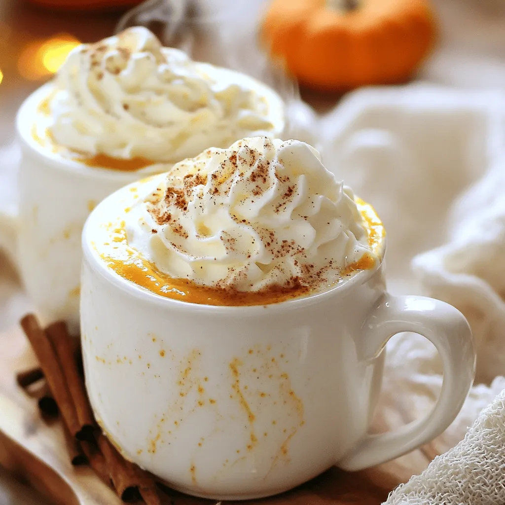 - 2 cups whole milk - 1 cup heavy cream - 1 cup white chocolate chips - 1/2 cup pumpkin puree - 1 teaspoon vanilla extract - 1 teaspoon ground cinnamon - 1/2 teaspoon ground nutmeg - 1/4 teaspoon ground ginger - Pinch of salt - Whipped cream - Ground cinnamon and nutmeg for topping To create the best creamy pumpkin spice white hot chocolate, you need good ingredients. Start with whole milk and heavy cream. These two make the drink rich and smooth. The white chocolate chips give it a sweet taste. The pumpkin puree adds a warm flavor. I love using fresh pumpkin when I can, but canned works great too. Next, add vanilla extract for a sweet touch. The spices are key. Ground cinnamon gives warmth, nutmeg adds depth, and ginger brings a zing. A pinch of salt balances the sweet flavors. For the garnish, don't skip the whipped cream! It makes the drink feel special. A sprinkle of cinnamon and nutmeg on top adds a festive look and taste. This drink is perfect for cozy evenings or holiday gatherings. Enjoy each sip of this rich and creamy delight! First, grab a medium saucepan. Combine 2 cups of whole milk and 1 cup of heavy cream in it. Place the saucepan over medium heat. Stir the mixture occasionally. Heat it until it starts steaming. Make sure it does not boil. Once the dairy is hot, add 1 cup of white chocolate chips. Stir continuously until the chips melt completely. The mixture should be smooth. Now, stir in 1/2 cup of pumpkin puree. Add 1 teaspoon of vanilla extract, 1 teaspoon of ground cinnamon, 1/2 teaspoon of ground nutmeg, and 1/4 teaspoon of ground ginger. Don’t forget a pinch of salt! Keep stirring for about 3 to 5 minutes. This helps blend all the flavors well. After mixing, taste your creamy pumpkin spice white hot chocolate. Adjust the spices if you like. Once it’s perfect, remove the saucepan from heat. Carefully pour the hot chocolate into mugs. Top each mug with a big dollop of whipped cream. Finally, sprinkle ground cinnamon and nutmeg on top for extra flavor. To make creamy pumpkin spice white hot chocolate, stir continuously. This helps melt the white chocolate evenly, creating a smooth drink. Heat the milk and cream over medium heat. Avoid boiling; you want it steaming but not bubbling. If you see steam, it’s ready for the next step. You can adjust the spice levels to fit your taste. If you love cinnamon, add a bit more. If nutmeg is your favorite, feel free to increase that too. You can swap spices as well. For instance, try using pumpkin pie spice instead of individual spices. This can give your drink a rich flavor with less measuring. Serve this drink in fun mugs to make it festive. You can add a sprinkle of ground cinnamon and nutmeg on top of the whipped cream. For an extra touch, add a cinnamon stick as a stirrer. This not only looks great but adds more flavor as you sip. {{image_2}} You can boost the flavor of your creamy pumpkin spice white hot chocolate easily. Adding flavored syrups can change the taste. Try caramel or hazelnut syrups for a sweet touch. You can also infuse your drink with extra spices. A dash of allspice or cloves can add depth. Experiment with flavors to find what you love best! If you want a different base, try using almond or oat milk. These options are great for those who can't have dairy. Almond milk gives a nutty flavor, while oat milk makes it creamy. You may need to adjust the cream content too. Use less heavy cream or replace it with a plant-based cream for a lighter drink. Want a dairy-free version? Swap out the whole milk and heavy cream for plant-based alternatives. Use almond milk or coconut milk, and choose vegan white chocolate chips. These small changes keep the drink tasty while making it vegan. Your creamy pumpkin spice white hot chocolate can still shine! To store leftovers, pour the hot chocolate into an airtight container. Make sure it cools to room temperature first. This helps keep the flavor and texture intact. You can store it in the fridge for up to three days. After that, it may lose its creamy goodness. When you're ready to enjoy your hot chocolate again, use low heat on the stove. Pour the drink into a saucepan and stir gently. This method helps keep the texture smooth. You can also use a microwave. Heat in short bursts, stirring in between, to prevent it from getting too hot. You can freeze this pumpkin spice white hot chocolate. To do this, pour it into freezer-safe containers. Leave a little space at the top for expansion. It can last up to three months in the freezer. When you're ready to use it, thaw it in the fridge overnight. Reheat using the methods above for the best taste. Yes, you can use dark chocolate. Dark chocolate gives a richer flavor. It may change the color and taste, but it’s still tasty. If you like, use less sugar since dark chocolate is less sweet. Yes, you can skip pumpkin puree. You can use sweet potato puree instead. This will give a similar texture and flavor. You can also add more spices to keep it warm and cozy. To change the sweetness, add more or less white chocolate. You can also use sweeteners like honey or maple syrup. Start with a little, then taste and add more if you want it sweeter. Yes, you can make this ahead of time. Store it in the fridge for up to three days. Just reheat gently on low heat before serving. Stir well to mix everything. Great toppings include whipped cream, chocolate shavings, or crushed cookies. You can also sprinkle extra cinnamon or nutmeg on top. Marshmallows add a fun touch too. Get creative with your favorites! This article explored how to make a creamy pumpkin spice white hot chocolate. We covered ingredients like dairy, flavorings, and spices, plus step-by-step instructions for preparation. Tips and tricks helped achieve the right consistency, while variations catered to different tastes and dietary needs. Remember to store leftovers properly and reheat gently. Enjoy this cozy drink, especially as the seasons change. It's a warm hug in a mug, perfect for any occasion.