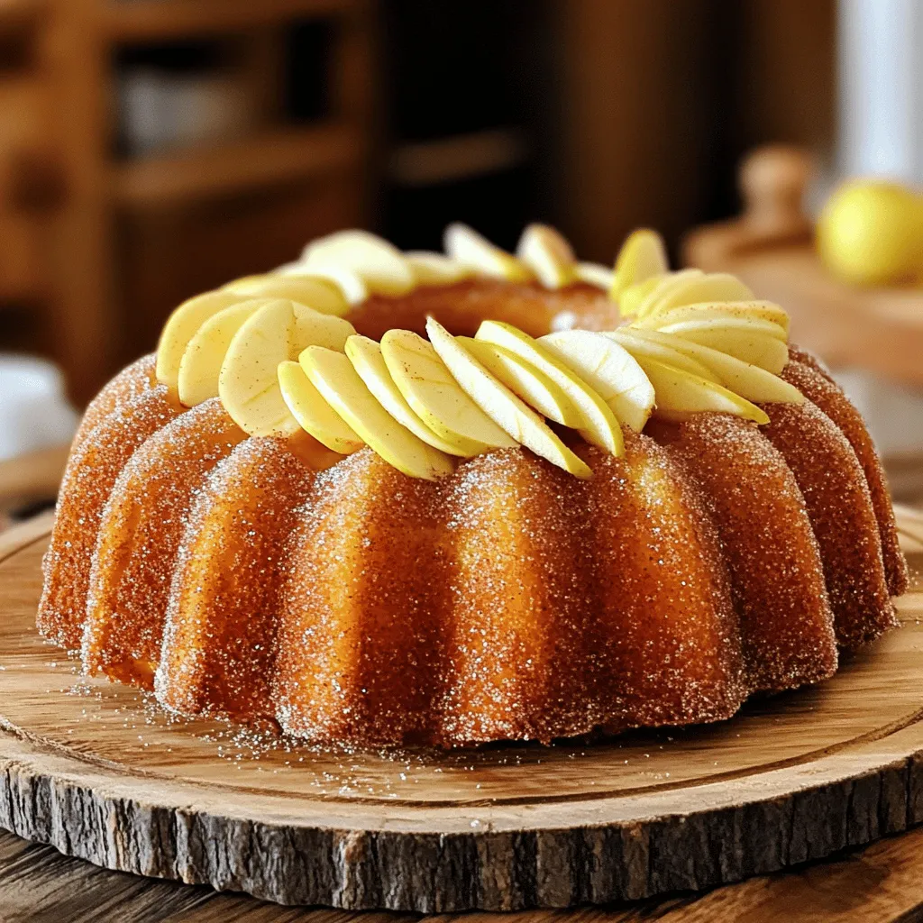 - 2 cups apple cider - 1 ½ cups all-purpose flour - 1 cup granulated sugar - ½ cup brown sugar, packed - 2 teaspoons baking powder - 1 teaspoon baking soda - 1 teaspoon ground cinnamon - ½ teaspoon ground nutmeg - ½ teaspoon salt - 2 large eggs - ½ cup vegetable oil - 1 teaspoon vanilla extract - ½ cup buttermilk This apple cider donut cake is a joyful twist on a classic treat. The key ingredient is apple cider, which brings a rich flavor. I love using fresh cider for the best taste. You start with two cups of cider, which you will reduce later. The flour gives structure to the cake. I use 1 ½ cups of all-purpose flour for a fluffy texture. For sweetness, I add one cup of granulated sugar and ½ cup of packed brown sugar. The brown sugar adds a hint of caramel flavor. Baking powder and baking soda help the cake rise. I use two teaspoons of baking powder and one teaspoon of baking soda. The spices add warmth: one teaspoon of ground cinnamon and ½ teaspoon of ground nutmeg. A little salt balances the sweetness, so I add ½ teaspoon. Next, I need two large eggs. They bind the cake and add moisture. For richness, I use ½ cup of vegetable oil and ½ cup of buttermilk. Lastly, one teaspoon of vanilla extract adds a lovely aroma. These ingredients come together to create a soft, sweet cake. Each bite feels like a warm hug on a chilly day. Enjoy gathering these ingredients and get ready for a delightful baking experience! - Bring apple cider to a boil. - Simmer until reduced to about 1 cup. Start by pouring the apple cider into a medium saucepan. Heat it over medium heat until it reaches a boil. Once boiling, reduce the heat to low and let it simmer. This process takes about 15 to 20 minutes. Stir it occasionally to avoid sticking. You want to reduce the cider to around 1 cup. This step concentrates the apple flavor, which makes your cake taste amazing. - Preheat oven to 350°F (175°C). - Grease bundt or cake pan. While the cider is simmering, it’s time to prepare your oven and pan. Set your oven to preheat at 350°F (175°C). This ensures that the cake bakes evenly. Next, grab a 9-inch bundt pan or a cake pan. Grease it well with non-stick spray or butter. This step ensures that the cake releases easily after baking. - Combine dry ingredients in one bowl. - Beat and mix wet ingredients in another bowl. Now, let’s work on the batter. In a large bowl, whisk together the dry ingredients. This includes flour, granulated sugar, brown sugar, baking powder, baking soda, cinnamon, nutmeg, and salt. Mix them well to combine. In another bowl, beat the eggs until they are frothy. Add the cooled apple cider, vegetable oil, vanilla extract, and buttermilk. Mix these wet ingredients until smooth. - Mix wet and dry ingredients gently. - Pour batter into the prepared pan. Next, pour the wet mixture into the bowl with the dry ingredients. Gently stir the two together. Be careful not to overmix; you want a soft batter. Once mixed, pour the batter into your prepared bundt pan. Use a spatula to smooth the top so that it bakes evenly. - Bake for 35-40 minutes. - Check doneness with a toothpick. Now it’s time to bake! Place the pan in your preheated oven. Bake for 35 to 40 minutes. To check if it’s done, insert a toothpick into the center. If it comes out clean, your cake is ready. If not, give it a few more minutes. - Cool cake in the pan for 10 minutes. - Prepare and apply cinnamon sugar coating. Once baked, remove the pan from the oven. Let the cake cool in the pan for about 10 minutes. After that, invert it onto a wire rack to cool completely. While the cake cools, mix ¼ cup of granulated sugar with 1 tablespoon of cinnamon in a small bowl. Brush the top of the cooled cake with melted butter. Finally, sprinkle the cinnamon sugar mixture on top. This adds a sweet, crunchy layer that makes the cake extra special. - Avoid overmixing the batter: Mix just until the wet and dry ingredients combine. Overmixing can lead to a dense cake. - Use room temperature ingredients: Let eggs and buttermilk sit out for about 30 minutes. This helps the batter blend smoothly. - Serve on rustic platter with apple slices: The fresh apple slices add beauty and a crisp bite to your cake. - Drizzle with apple cider glaze: A simple glaze made from powdered sugar and apple cider adds extra sweetness. Just mix them together until smooth. - What to do if the cake is too dry: If your cake turns out dry, add a bit of apple cider or buttermilk to the slices before serving. It can help bring moisture back. - Solutions for uneven baking: If your cake bakes unevenly, check your oven temperature with a thermometer. Adjust the time or temperature as needed for future bakes. {{image_2}} You can change the flour in this cake to suit your needs. If you want a gluten-free option, try using a gluten-free flour blend. This blend can give you a great texture without gluten. Whole wheat flour is another good choice. It adds a nutty flavor and more fiber. Just remember, whole wheat flour may make the cake a bit denser. Adding extras can make your cake even better. You might want to mix in some chopped nuts, like walnuts or pecans. They add a nice crunch. You can also toss in chocolate chips for a sweet twist. For a unique flavor, try using spices like cloves or allspice. These spices can enhance the warmth of the cake. The topping can change the whole feel of your dessert. Instead of the cinnamon sugar, you can make cream cheese frosting. This frosting adds a rich and creamy taste. A maple glaze is another tasty option. Just mix powdered sugar with maple syrup for a sweet and sticky finish. Both choices add a fun twist to the classic recipe! To keep your apple cider donut cake fresh, place it in an airtight container. This will help preserve its moistness. If you do not have a container, wrap the cake tightly in plastic wrap. Store it in the fridge for the best results. If you want to freeze the cake, first let it cool completely. Then, slice it into pieces for easy portioning. Wrap each slice in plastic wrap, and place them in a freezer bag. Be sure to remove as much air as possible. The cake can last up to three months in the freezer. In the fridge, the apple cider donut cake will stay fresh for about five days. After that, it may start to dry out. Always check for signs of spoilage. If you see mold or an off smell, it's time to toss it. Another sign is if the cake looks hard or stale. A fresh cake should feel soft and moist to the touch. To reheat your cake, preheat your oven to 350°F (175°C). Place the cake on a baking sheet and cover it with foil. Heat it for about 10 to 15 minutes. This method helps keep the cake moist. If you’re reheating frozen slices, let them thaw in the fridge overnight. Then, use the oven method as described above. This ensures the cake stays soft and fluffy, just like when it was fresh! To reduce apple cider, pour it into a saucepan. Heat it on medium until it boils. Then, lower the heat and let it simmer. You want to reduce it to about one cup. This takes about 15 to 20 minutes. The heat helps to concentrate the sweet and tangy flavors. Be sure to cool it before adding it to your cake. Yes, you can make this cake ahead of time. Bake the cake and let it cool completely. Wrap it tightly in plastic wrap to keep it fresh. Store it at room temperature for up to two days. You can also freeze it for up to a month. Just thaw it in the fridge the night before serving. This way, you save time on busy days. There are a few reasons your cake might not rise. First, check if your baking powder and baking soda are fresh. Old leavening agents can cause a dense cake. Also, be careful not to overmix the batter. This can lead to a tough texture, which prevents rising. Lastly, ensure you bake it at the right temperature. You can use store-bought apple cider. It will still add some great flavor. However, homemade cider will have a fresher taste. Store-bought cider can be sweeter. So, adjust the sugar in your recipe if needed. Taste is key, so choose a cider you enjoy. Leftover apple cider can be used in many fun ways. You can make a warm spiced cider by heating it with cinnamon sticks. It also works well in marinades for meats. Add it to oatmeal for a sweet twist. You can even use it in salad dressings. Think creatively and enjoy the flavors! This blog post covered how to make a delicious apple cider donut cake. You learned about the key ingredients needed, step-by-step instructions for mixing and baking, and tips to ensure success. I shared some fun variations and storage info to keep your cake fresh. In conclusion, follow these steps for a tasty treat. Enjoy experimenting with flavors and sharing your cake with others. Happy baking!