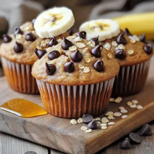 For these Chocolate Chip Banana Oat Blender Muffins, you need simple, healthy ingredients. Each one plays a key role in flavor and texture. Here are the main ingredients: - 2 ripe bananas - 1 cup rolled oats - 2 large eggs - 1/4 cup honey or maple syrup - 1 teaspoon vanilla extract - 1 teaspoon baking powder - 1/2 teaspoon baking soda - 1/4 teaspoon salt - 1/2 cup dark chocolate chips The bananas give natural sweetness and moisture. Rolled oats add fiber and heartiness. Eggs bind the mix and provide protein. Honey or maple syrup sweetens without refined sugar. Vanilla adds depth, while baking powder and soda help the muffins rise. Salt enhances all the flavors, and chocolate chips add that irresistible touch. You can customize these muffins with fun add-ins. Here are a few to consider: - 1/4 cup chopped walnuts (optional) - Pinch of cinnamon (optional) Chopped walnuts add crunch and healthy fats. A pinch of cinnamon brings warmth and spice. Feel free to mix and match your favorite nuts or spices. Dietary restrictions? No problem! You can easily swap out some ingredients. Here are some ideas: - Use flax eggs for a vegan option. Mix 1 tablespoon of ground flaxseed with 2.5 tablespoons of water per egg. Let it sit for 5 minutes. - Choose gluten-free oats if you need a gluten-free option. - Maple syrup can replace honey for a vegan sweetener. These swaps help you enjoy delicious muffins while sticking to your dietary needs. Make sure to check labels for allergens. Start by preheating your oven to 350°F (175°C). This step ensures even baking. While the oven heats up, line a muffin tin with paper liners. You can also spray it with cooking spray. This helps the muffins release easily later. In a high-speed blender, combine these ingredients: - 2 ripe bananas - 1 cup rolled oats - 2 large eggs - 1/4 cup honey or maple syrup - 1 teaspoon vanilla extract - 1 teaspoon baking powder - 1/2 teaspoon baking soda - 1/4 teaspoon salt - Pinch of cinnamon (optional) Blend until the mixture is smooth. You may need to scrape down the sides to ensure even blending. Blend again for a few seconds. Now, stir in 1/2 cup dark chocolate chips and 1/4 cup walnuts by hand. This keeps the texture nice. Pour the batter into your prepared muffin tin. Fill each cup about 3/4 full. Bake in your preheated oven for 18-20 minutes. You’ll know they’re done when they turn golden and a toothpick comes out clean. Let the muffins cool in the tin for about 5 minutes. After that, transfer them to a wire rack to cool completely. For soft and fluffy muffins, use ripe bananas. They add natural sweetness and moisture. Blend them well with the oats to create a smooth batter. Avoid overmixing; this can make the muffins dense. Aim for a batter with a thick but pourable consistency. If needed, adjust the liquid by adding a splash of milk or water. To keep muffins fresh, store them in an airtight container. Place parchment paper between layers to prevent sticking. They stay good for about three days at room temperature. For longer storage, freeze them. Just wrap each muffin in plastic wrap and place them in a freezer bag. When you want one, thaw it overnight in the fridge. Serve these muffins warm for the best taste. A drizzle of honey on top enhances their sweetness. You can pair them with yogurt or nut butter for added flavor. Try adding fresh fruit on the side for a colorful plate. Enjoy these muffins with a cup of coffee or tea for a perfect snack! {{image_2}} To make these muffins vegan, you can easily swap out the eggs. Use 1/2 cup of unsweetened applesauce for each egg. This keeps the muffins moist and tasty. You can also switch honey for maple syrup to ensure it's vegan-friendly. Follow the same steps in the recipe, and you'll have delicious vegan muffins in no time! If you need a gluten-free version, simply replace rolled oats with certified gluten-free oats. This small change keeps the texture right while making them safe for those with gluten sensitivities. Ensure your baking powder is also gluten-free. The rest of the recipe remains the same, so you won’t miss a beat! Feel free to get creative with flavors! You can add a pinch of cinnamon for warmth. Chopped walnuts give a nice crunch, but they are optional. If you want something fruity, toss in a handful of blueberries or diced apples. You can even swap dark chocolate chips for white chocolate or butterscotch chips. Mix and match to see what you love best! Once your chocolate chip banana oat muffins cool, store them in an airtight container. This keeps them fresh and moist. Place a paper towel in the container to absorb excess moisture. Store muffins at room temperature for up to three days. If you want them to last longer, consider freezing them. Freezing muffins is easy and smart. First, let your muffins cool completely. Then, wrap each muffin in plastic wrap or foil. Place wrapped muffins in a freezer-safe bag. They can last up to three months in the freezer. When you want a muffin, just take one out and let it thaw. To reheat your muffins, you have a couple of options. You can use the microwave for a quick warm-up. Heat for about 15-20 seconds until warm. If you prefer a crispy top, use your oven. Preheat the oven to 350°F (175°C) and bake for 5-10 minutes. Enjoy your delicious muffins warm! Yes, you can use quick oats instead of rolled oats. Quick oats will blend easily, but they may make the muffins slightly denser. If you prefer a lighter texture, stick with rolled oats. They give the muffins a nice chew and help them rise well. To make these muffins healthier, you can make a few simple swaps. Use whole wheat flour instead of oats for extra fiber. You can also reduce the amount of honey or maple syrup. Try adding more fruit, like applesauce or shredded zucchini. This adds moisture and flavor without extra sugar. If you need a substitute for honey or maple syrup, consider using agave nectar or brown rice syrup. You can also use mashed dates or coconut sugar for a natural sweetener. Just remember that the taste may vary, but these options will still keep your muffins sweet and delicious. In this post, I covered essential ingredients for muffins, including optional add-ins and substitutions for dietary needs. I provided step-by-step instructions on preparing, blending, and baking. I shared tips for perfect texture, storage, and serving. We explored vegan and gluten-free options along with flavor variations. Finally, I outlined the best storage practices and answered common questions. By using these methods, you can create muffins that suit your tastes and needs. Enjoy crafting your perfect batch!