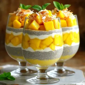 - 1 cup coconut milk - 1/4 cup chia seeds - 2 tablespoons maple syrup or honey - 1 ripe mango, diced - 1/2 teaspoon vanilla extract - Pinch of salt - Toasted coconut flakes for topping - Fresh mint leaves for garnish I love using coconut milk in this recipe. It adds a creamy taste that pairs well with mango. Chia seeds are the magic here. They soak up liquid and turn into a thick pudding. You can sweeten the pudding with maple syrup or honey. Both options work great, but I prefer maple syrup for its rich flavor. Make sure your mango is ripe and sweet. Diced mango gives bursts of flavor in each bite. A little vanilla extract brings out all the tastes. Don’t skip the pinch of salt! It balances the sweetness and enhances the flavors. For toppings, toasted coconut flakes add crunch and a tropical flair. Fresh mint leaves provide a nice pop of color and freshness. These simple ingredients come together to create a delicious treat. Enjoy the process of mixing and layering them! First, grab a medium bowl. Pour in 1 cup of coconut milk. Add 1/4 cup of chia seeds. Next, mix in 2 tablespoons of maple syrup. Don’t forget 1/2 teaspoon of vanilla extract and a pinch of salt. Now, whisk everything together until smooth. Let it sit for about 5 minutes. This time helps the chia seeds hydrate. Then, give it another whisk to break up any clumps. Once mixed, cover the bowl tightly. You can use plastic wrap or a lid. Place it in the fridge for at least 4 hours. For best results, let it chill overnight. This waiting time allows the mixture to thicken. You’ll see it transform into a creamy pudding. After chilling, stir the pudding well. Now, it’s time to layer! In serving glasses, start with a layer of chia pudding. Then add a layer of diced mango. Keep repeating this until the glasses are full. Finish with a beautiful layer of mango on top. To make it special, sprinkle some toasted coconut flakes. Add fresh mint leaves for a pop of color. Enjoy your delicious treat! Whisking is key for a smooth pudding. When you mix the coconut milk and chia seeds, do it well. This helps the seeds soak up the milk. Wait about five minutes, then whisk again. This step stops clumps from forming. Chill the pudding for at least four hours. For the best results, leave it overnight. The longer it sits, the creamier it gets. Maple syrup is sweet and tasty, but you have other choices. Honey works well too. If you want less sugar, try mashed bananas or dates. You can also add spices like cinnamon or nutmeg for extra flavor. These options make your pudding even more fun. Serving this pudding can be a treat for the eyes. Use clear glasses to show off the layers. Start with pudding, then add mango, and repeat. Finish with diced mango on top. For a beautiful finish, sprinkle toasted coconut flakes. A fresh mint leaf adds a pop of color and flavor. These touches make your dish look fancy and inviting. {{image_2}} You can change the flavors of this pudding easily. Try adding diced pineapple or passion fruit. These fruits bring new tastes and excitement. They also pair well with mango and coconut. For the milk, swap coconut milk for almond or oat milk. These options still keep it creamy and delicious. This recipe is already vegan and gluten-free. To keep it that way, use maple syrup instead of honey. Check labels to ensure all ingredients are free from animal products. Look out for gluten in some store-bought toppings. You can adjust this recipe for different seasons. In summer, use fresh berries or peaches. In fall, add spices like cinnamon or nutmeg. These spices give a warm flavor. They can make your pudding feel cozy in colder months. Store leftover mango coconut chia pudding in an airtight container. Glass jars work great. You can also use plastic containers with tight lids. Keep the pudding in the fridge. It stays fresh for up to five days. Always check for any changes in smell or texture before eating. Yes, you can freeze chia pudding. However, the texture may change a little. To freeze, place the pudding in a freezer-safe container. Leave some space at the top for expansion. It can last up to three months in the freezer. To thaw, move the container to the fridge overnight. If you’re in a hurry, you can also thaw it at room temperature for a couple of hours. Once thawed, stir the pudding well to bring back its creamy texture. Chia seeds are small but mighty. They pack a punch of nutrients. They are high in fiber, which helps digestion. They also contain protein, which supports muscle growth. Omega-3 fatty acids in chia seeds can lower inflammation. These seeds can help you feel full longer, aiding weight control. Plus, they are rich in antioxidants that protect your cells. Adding them to your diet is a smart choice. You can keep mango coconut chia pudding in the fridge for about 5 days. Make sure to store it in an airtight container. This keeps it fresh and tasty. If you notice any odd smells or colors, it’s best to toss it. Always trust your senses when it comes to food safety. Yes, you can make this recipe ahead of time! In fact, it’s better if you do. The pudding thickens overnight for the best texture. Just prepare it the night before and chill it. This makes it easy for busy mornings or gatherings. For time-saving prep, you can chop the mango in advance too. Store it in the fridge until you’re ready to layer. This way, you can enjoy a delicious treat with less fuss. Mango coconut chia pudding is easy and fun to make. We covered essential ingredients, how to prepare, and tips for the best outcome. Consider using different fruits or sweeteners for variety. Store leftovers for later enjoyment, or even freeze them. For the freshest taste, enjoy your pudding within a few days. Now, get ready to savor this treat that’s both tasty and good for you!