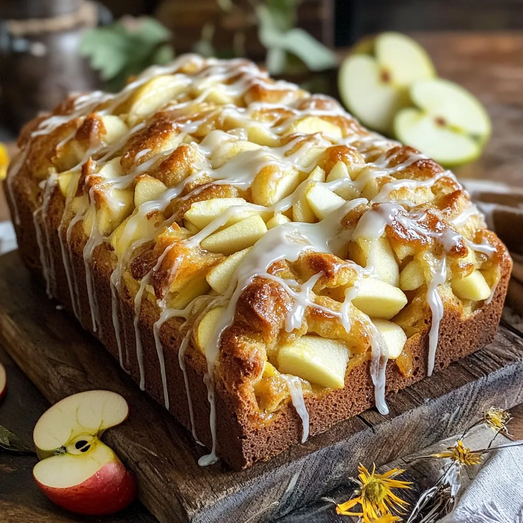 To make bakery style apple fritter bread, you'll need the following ingredients: - 3 cups all-purpose flour - 1 tablespoon baking powder - 1 teaspoon cinnamon - ½ teaspoon nutmeg - ½ teaspoon salt - ½ cup granulated sugar - ½ cup brown sugar, packed - ½ cup unsalted butter, melted - 1 large egg - 1 cup milk - 1 teaspoon vanilla extract - 2 cups apples, peeled and diced (preferably a mix of Granny Smith and Honeycrisp) - 1 cup powdered sugar (for glaze) - 2 tablespoons milk (for glaze) - ½ teaspoon vanilla extract (for glaze) Using a mix of Granny Smith and Honeycrisp apples gives great flavor. Granny Smith adds tartness, while Honeycrisp brings sweetness. Always peel and dice apples evenly for uniform baking. For flour, use the spoon and level method for accuracy. This way, your bread will rise well. Melted butter should be warm but not hot to avoid cooking the egg. If you're out of certain ingredients, you can still create a tasty bread. Use light brown sugar if you don't have dark brown sugar. You can swap in coconut oil for the unsalted butter for a dairy-free option. For a gluten-free version, try a 1:1 gluten-free flour blend. If you want a vegan bread, use flax eggs instead of the large egg and plant-based milk. 1. Start by preheating your oven to 350°F (175°C). Grease a 9x5 inch loaf pan well. This step helps the bread to come out easily. 2. In a large bowl, whisk together 3 cups of all-purpose flour, 1 tablespoon baking powder, 1 teaspoon cinnamon, ½ teaspoon nutmeg, and ½ teaspoon salt. Mix them well. 3. In another bowl, combine ½ cup granulated sugar, ½ cup brown sugar, ½ cup melted unsalted butter, 1 large egg, 1 cup milk, and 1 teaspoon vanilla extract. Stir this mixture until smooth. 4. Slowly add the wet mix to the dry mix. Stir gently until just combined. Be careful not to overmix, as this can affect the bread's texture. 5. Now, fold in 2 cups of peeled and diced apples. I suggest using a mix of Granny Smith and Honeycrisp for great flavor. 6. Pour the batter into your prepared loaf pan. Use a spatula to smooth the top evenly. 7. Place the loaf pan in your preheated oven. Bake for 55-65 minutes. To check for doneness, insert a toothpick into the center; it should come out clean. 8. If the top browns too much, cover it with aluminum foil for the last 10-15 minutes. This helps it bake evenly without burning. 9. When the bread is done, take it out of the oven. Let it cool in the pan for about 10 minutes. 10. After that, transfer the bread to a wire rack to cool completely. This step is key for the best texture. 11. While it cools, make the glaze. In a small bowl, whisk together 1 cup powdered sugar, 2 tablespoons milk, and ½ teaspoon vanilla extract until smooth. 12. Once the bread is cool, drizzle the glaze over the top. Then slice and serve! Enjoy the sweet, fruity goodness. To get that soft and fluffy texture, do not overmix your batter. Mix until just combined. This helps keep the bread light. Use room temperature ingredients like eggs and milk for even mixing. The apples should be diced small for even distribution. For a flavor boost, try adding a splash of lemon juice to your apples. This brightens the taste. You can also mix in some chopped nuts for crunch. A pinch of ginger or allspice can add warmth to the aroma. One common mistake is skipping the greasing of the loaf pan. This can lead to sticking. Another is not checking the bread for doneness. Use a toothpick to test if it comes out clean. Lastly, don’t rush the cooling process. Let it cool fully before glazing for the best flavor. {{image_2}} You can switch fruits in this recipe to add variety. Try using pears, peaches, or berries instead of apples. Each fruit brings its own flavor and texture. For example, pears add a soft, sweet taste. Berries give a burst of juicy flavor. Remember to adjust the sugar if your fruit is sweeter or more tart than apples. Mixing flavors can make your apple fritter bread even more exciting. Add spices like cardamom or ginger for warmth. You can also mix in nuts like walnuts or pecans for crunch. If you love chocolate, fold in some mini chocolate chips. This adds a rich taste that pairs well with fruit. Want a lighter version? You can make a few simple swaps. Use whole wheat flour instead of all-purpose flour for more fiber. You can also reduce the sugar by using natural sweeteners like honey or maple syrup. For a dairy-free option, replace milk with almond or oat milk. These changes keep the bread tasty while making it a bit healthier. To keep your apple fritter bread fresh, store it in an airtight container. This helps prevent it from drying out. You can also wrap it tightly in plastic wrap. Keep it at room temperature for up to three days. If you want to keep it longer, the fridge is a good option. Just remember, refrigeration may change the texture slightly. Freezing is a great way to save your apple fritter bread. Start by letting it cool completely. Then, slice it into individual pieces. Wrap each slice in plastic wrap. Place the wrapped slices in a freezer-safe bag. Label it with the date. You can freeze it for up to three months. When you’re ready to eat, just thaw it in the fridge overnight. Reheat the apple fritter bread to enjoy it warm. You can use a toaster oven or a microwave. For the toaster oven, heat it at 350°F for about 10 minutes. If you use the microwave, warm a slice for 15 to 20 seconds. Be careful not to overheat it, as it can dry out. Enjoy your treat with a fresh glaze if you like! Apple fritter bread is a sweet, moist loaf made with apples. It tastes like apple fritters but is easier to bake. You mix diced apples into a rich batter, then bake it until golden. The bread is often topped with a sweet glaze for extra flavor. Yes, you can use different apples. I recommend using a mix of tart and sweet apples. Granny Smith and Honeycrisp work well together. You can also try Fuji or Gala apples for a sweeter taste. Each apple adds its unique flavor to the bread. To make the glaze thicker, add more powdered sugar. Start with small amounts until you reach your desired thickness. You can also reduce the milk in the glaze. This will help create a nice, thick drizzle on your apple fritter bread. In this blog post, I covered the key ingredients for apple fritter bread and shared helpful tips. You learned about preparation steps, baking suggestions, and how to cool and glaze your bread. I also shared tips to perfect the texture and flavor while avoiding common mistakes. Remember, experimenting with different fruits and flavors can enhance your creation. Store it properly and try freezing some for later enjoyment. Follow these steps, and you will make delicious apple fritter bread every time. Enjoy your baking journey!