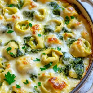 - 12 oz. cheese tortellini (fresh or frozen) - 1 cup frozen spinach, thawed and drained - 1 cup canned artichoke hearts, drained and chopped - 1 cup cream cheese, softened - 1 cup sour cream - 1 cup grated Parmesan cheese - 1 cup shredded mozzarella cheese - 2 cloves garlic, minced - 1/2 teaspoon red pepper flakes (optional) - 1 tablespoon olive oil - Salt and pepper to taste Gather these simple ingredients for a creamy spinach artichoke tortellini bake. You can find cheese tortellini in the pasta aisle. Frozen spinach is easy to use, just thaw it before mixing. Canned artichoke hearts add a special touch. In the dairy section, look for cream cheese and sour cream. They bring a rich creaminess to the dish. Parmesan cheese gives it a salty flavor, while mozzarella creates a delicious, gooey topping. For flavor, garlic is key. It brings warmth and depth. Red pepper flakes can add a kick if you like heat. Olive oil enhances the flavors and helps with browning. Don’t forget to season with salt and pepper for balance. This combination of ingredients makes a dish that is hearty, creamy, and full of flavor. Enjoy gathering your ingredients and get ready to bake! 1. Preheat the oven: Start by preheating your oven to 375°F (190°C). This ensures it’s hot and ready when your dish is assembled. 2. Cook the tortellini: In a large pot, bring water to a boil. Add 12 oz. of cheese tortellini and cook according to package instructions until al dente. Drain the tortellini and set it aside. 1. Combine cream cheese, sour cream, and spices: In a mixing bowl, take 1 cup of softened cream cheese and 1 cup of sour cream. Add 1 cup of grated Parmesan cheese, 2 cloves of minced garlic, and 1/2 teaspoon of red pepper flakes if you want some heat. Mix until smooth. 2. Fold in spinach and artichokes: Next, add 1 cup of thawed, drained spinach and 1 cup of chopped canned artichoke hearts to the creamy mixture. Then, gently fold in the cooked tortellini. Season with salt and pepper to taste. 1. Transfer to baking dish and add mozzarella: Pour the filling into a greased 9x13-inch baking dish. Spread the mixture evenly. Now, sprinkle 1 cup of shredded mozzarella cheese on top. 2. Bake and cool before serving: Drizzle 1 tablespoon of olive oil over the top. Bake in your preheated oven for 20-25 minutes. The dish should be golden and bubbly when done. Once baked, let it cool slightly before serving. Garnish with freshly chopped parsley for a lovely finish. Enjoy every bite! - To cook tortellini perfectly, boil water and add salt. Cook until just tender, about 2-3 minutes less than the package says. This keeps your tortellini al dente. - For spinach, thaw it in the fridge overnight or use a microwave. Once thawed, drain it well. Press out extra water between paper towels to avoid a soggy bake. - Serve your tortellini bake hot in individual bowls. Sprinkle fresh parsley on top for color. A drizzle of olive oil adds shine and flavor. - Pair this dish with a crisp salad or warm bread. Garlic bread works well to soak up the creamy sauce. - Want more spice? Add more red pepper flakes or a pinch of cayenne for heat. Fresh herbs like basil or thyme can also brighten the dish. - You can mix up the cheeses! Try adding goat cheese for tang or using cheddar for a sharp flavor. Blend your favorites to create a unique taste. {{image_2}} You can change the tortellini type if you want. Use any pasta you like. Penne or rotini works great. For a vegan version, swap cream cheese and sour cream with plant-based options. There are many brands that offer good dairy-free alternatives. This way, everyone can enjoy this dish. Feel free to add seasonal veggies to your bake. Zucchini, bell peppers, or cherry tomatoes add color and taste. You can also adjust the recipe for holidays. For example, add a sprinkle of nutmeg for a festive touch during winter. This makes the dish feel special for every occasion. Pair your tortellini bake with fresh salad or crusty bread. A light Caesar salad adds nice crunch. Garlic bread complements the creamy dish well. Don’t forget to garnish with parsley for a pop of color. This makes your meal look and taste even better. To store leftovers, let the dish cool down first. This helps keep the texture nice. Once cooled, place the tortellini bake in an airtight container. You can keep it in the fridge for up to three days. If you want to save it longer, freeze it. Portion it into smaller containers for easy reheating later. Use freezer-safe containers to avoid freezer burn. To reheat, use the oven for the best texture. Preheat the oven to 350°F (175°C). Place the tortellini bake in an oven-safe dish. Cover it with foil to keep it moist. Heat it for about 20 minutes, or until hot all the way through. You can also use the microwave. Heat it in one-minute intervals, stirring in between, until warm. In the fridge, the creamy spinach artichoke tortellini bake lasts about three days. If frozen, it can stay good for up to three months. To tell if it has spoiled, check for off smells or changes in texture. If you see mold or notice any strange colors, it’s best to throw it away. Can I make this dish ahead of time? Yes, you can make this dish ahead of time. Prepare it fully, then cover it and store it in the fridge. Bake it later when you are ready to serve. This saves time and lets the flavors blend. How can I make it spicy? To add spice, use more red pepper flakes. You can also add diced jalapeños or hot sauce. Adjust the heat based on your taste. Start small, then add more if you like. What can I substitute for cream cheese? You can use Greek yogurt or a dairy-free cream cheese alternative. Both options will keep the creamy texture. Be sure to check the flavor to ensure it matches your dish. Can I use fresh spinach instead of frozen? Yes, fresh spinach works well. Use about three cups of fresh spinach. Sauté it lightly to reduce moisture before mixing it in. This keeps the dish from being too watery. Is it possible to use gluten-free tortellini? Absolutely! Many brands make gluten-free tortellini. Just follow the package instructions for cooking times. This way, everyone can enjoy this tasty meal. How many servings does this recipe yield? This recipe yields about six servings. It’s perfect for a small gathering or family dinner. You can serve it in individual bowls for a nice touch. Can I double the recipe for a larger gathering? Yes, you can double the recipe. Just use a larger baking dish. Keep an eye on the baking time. It may take a bit longer to cook through. This blog post has shown you how to make a tasty cheese tortellini dish. We covered the main ingredients, including cheese, spinach, and artichokes. You learned step-by-step how to prepare, mix, and bake it for the best flavor. Tips for cooking, presentation, and variations help you make this dish your own. Finally, storing and reheating instructions ensure you enjoy leftovers. I hope you feel inspired to try this recipe and impress your friends and family with your delicious meal!
