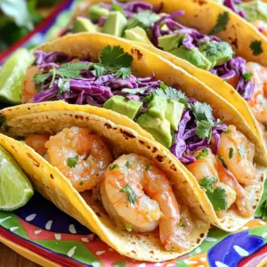 - 1 lb large shrimp, peeled and deveined - 4 tablespoons unsalted butter - 4 cloves garlic, minced - 1 teaspoon chili powder - 1/2 teaspoon cayenne pepper (adjust to taste) - Salt and pepper to taste - 1 tablespoon fresh lemon juice - 8 small corn tortillas - 1 cup red cabbage, shredded - 1/2 cup avocado, diced - Fresh cilantro, chopped (for garnish) - Lime wedges (for serving) To make Spicy Garlic Butter Shrimp Tacos, you need fresh and tasty ingredients. First, you will use large shrimp. These should be peeled and deveined to save time. Next, you'll need unsalted butter. This helps create a rich and creamy sauce. You also need garlic to add flavor. Minced garlic brings a strong taste that pairs well with shrimp. For spices, you need chili powder and cayenne pepper. Adjust the cayenne to make your tacos as spicy as you like. Don't forget salt and pepper for seasoning. Fresh lemon juice adds brightness to the dish. For the taco base, grab corn tortillas. They add a nice crunch. You will also need red cabbage for color and crunch. Avocado adds creaminess, while fresh cilantro gives a burst of flavor. Finally, lime wedges make a tasty garnish that helps balance the spice. With these ingredients, you'll create a meal that is bursting with flavor. Each bite will be a delight. First, melt the butter in a large skillet over medium heat. This step adds rich flavor. Next, add minced garlic. Sauté it for about one minute, just until it smells great. Be careful not to brown the garlic. Now, stir in the chili powder, cayenne pepper, salt, and pepper. Mix well to combine the spices. Then, add the shrimp to the skillet. Cook them for about two to three minutes on each side. You want them to turn pink and opaque. This means they are done. Finally, squeeze fresh lemon juice over the shrimp. Toss everything well to mix the flavors. While the shrimp cooks, warm your corn tortillas. You can do this in a skillet or microwave. Heat them until they are soft and easy to fold. Next, it's time to build your tacos. Start by layering shredded red cabbage on each tortilla. This adds crunch and color. Then, add a generous portion of the spicy garlic butter shrimp on top. Finally, top each taco with diced avocado and freshly chopped cilantro. These add freshness and flavor. Serve the tacos right away with lime wedges on the side. The lime juice gives a zesty kick that brightens the dish. Enjoy your delicious spicy garlic butter shrimp tacos! To make your spicy garlic butter shrimp tacos perfect, adjust the spice levels. If you like more heat, add more cayenne pepper. For a milder taste, cut back on the chili powder. You can also try different toppings to add flavor. Consider adding a dollop of sour cream or a squeeze of lime juice for extra zest. Chopped jalapeños give a nice kick, too! Fresh mango salsa can add a sweet touch, balancing the spice. Presentation matters when serving tacos. A vibrant platter makes your dish pop. Layer the tacos neatly, and don’t forget to garnish. Use lime wedges and fresh cilantro for color. The contrast of bright green avocado against the red cabbage looks stunning. You can also use a sprinkle of chili powder on top for a bold visual. Serve with a side of lime to add that extra zest, and watch your guests delight! {{image_2}} You can switch up the shrimp for other proteins. Fish like tilapia or cod works well. Chicken is another great choice. Cook it just like the shrimp. Simply season and sauté until cooked through. For a vegetarian option, use black beans or grilled veggies. They add great flavor and texture. You can also explore different flavor profiles. Try adding Southwestern-style ingredients like corn or black beans. For a spicy kick, increase the cayenne or add hot sauce. If you prefer mild, skip the cayenne and use sweet paprika instead. This way, everyone can enjoy the tacos at their spice level. To keep your shrimp tacos fresh, store them in the fridge. Place the shrimp in an airtight container. Wrap the tortillas in foil or plastic wrap. Keep the toppings like cabbage, avocado, and cilantro in separate containers. This way, they stay fresh and crunchy. It’s best to eat leftovers within two days for the best taste. For shrimp, use glass or plastic food storage containers with tight-fitting lids. These containers help keep the flavors in and the air out. For the tortillas, a resealable plastic bag works well. It prevents them from drying out. Make sure to label your containers with the date. This helps you remember when you made them. To make shrimp tacos spicy, you can adjust the cayenne pepper. Start with 1/2 teaspoon. Taste it, and if you want more heat, add a bit more. You can also include hot sauce in the garlic butter mix. This gives it a nice kick and layers of flavor. Yes, you can prepare shrimp ahead of time. Cook the shrimp, then cool them quickly. Place them in an airtight container. Store in the fridge for up to two days. You can also freeze shrimp for up to three months. Just thaw them before cooking for tacos. Serve shrimp tacos with a side of rice or beans for a complete meal. You can also add a fresh salad to lighten the dish. For drinks, pair with a cold beer or a refreshing limeade. These options enhance the meal and delight your guests. In this post, we explored how to make delicious shrimp tacos. You learned about key ingredients like garlic, chili powder, and fresh lemon juice. We outlined steps to cook the shrimp and prepare tacos with vibrant toppings. We discussed tips for flavor enhancement and presentation. You can even customize with different proteins or spice levels. My final thoughts: these shrimp tacos are fun to make and great to share. Enjoy experimenting with flavors and impressing your friends and family!