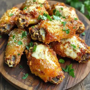 - 2 pounds chicken wings - 2 tablespoons olive oil - 1 teaspoon garlic powder - 1 teaspoon onion powder - 1 teaspoon smoked paprika - 1 teaspoon salt - 1/2 teaspoon black pepper - 1/4 cup grated Parmesan cheese - 2 tablespoons fresh parsley, chopped - Cooking spray For these Air Fryer Garlic Parmesan Wings, you need fresh chicken wings. I recommend using about 2 pounds. This gives a good amount for a family meal or a gathering. The olive oil helps the wings crisp up nicely. You only need 2 tablespoons. The real flavor comes from the seasonings. You want garlic powder and onion powder for that savory kick. Each should be 1 teaspoon. A teaspoon of smoked paprika adds a nice touch, too. Don't forget salt and black pepper. These enhance the taste. Use 1 teaspoon of salt and 1/2 teaspoon of black pepper. Parmesan cheese is the star here. You'll need 1/4 cup, grated, to sprinkle over the wings at the end. It melts and sticks, giving a rich flavor. Finally, chop up 2 tablespoons of fresh parsley for garnish. This adds color and freshness to your dish. Make sure to have cooking spray on hand. This prevents the wings from sticking to the air fryer basket. With these ingredients ready, you're all set to make these tasty wings! - First, pat the chicken wings dry with paper towels. This step removes extra moisture. Dry wings become crispier when cooked. - Next, drizzle the olive oil over the wings. Add garlic powder, onion powder, smoked paprika, salt, and black pepper. - Toss the wings in the bowl until they are well-coated with the seasonings. This ensures every bite is flavorful. - Preheat your air fryer to 380°F (193°C) for about 5 minutes. This helps the wings cook evenly. - Lightly spray the air fryer basket with cooking spray to prevent sticking. - Arrange the wings in a single layer in the basket. You may need to cook them in batches. - Cook the wings for 25-30 minutes. Remember to shake the basket halfway through to promote even cooking. - Once the wings are crispy and golden brown, move them to a large bowl. - While they are still hot, sprinkle the grated Parmesan cheese over the wings. Toss gently to coat them well. - Transfer the wings to a serving platter and sprinkle with chopped fresh parsley. This adds color and freshness. Serve them hot for the best flavor! For crispy wings, drying them is key. Moisture makes wings soggy. Pat them dry with paper towels. This step is quick but crucial. Next, use olive oil wisely. Drizzle it over the wings. Toss them until the wings shine. This oil helps create a great crisp. Preheat your air fryer to 380°F (193°C). This step warms the fryer before cooking. It helps cook the wings evenly. When placing wings in the basket, give them space. Lay them in a single layer. This allows air to flow around each wing. Want more flavor? Try adding extra seasonings. You can mix in cayenne for heat. Or add lemon zest for brightness. Marinating is another great option. Coat the wings in olive oil and spices. Let them sit for at least 30 minutes. This adds deep flavor before cooking. {{image_2}} To make Buffalo wings, swap the garlic powder for hot sauce and cayenne pepper. This gives them a spicy kick. You can add your favorite hot sauce directly to the wings before cooking. If you want them extra spicy, increase the cayenne. Cook them the same way, but keep an eye on the time. They may need a few more minutes to reach that perfect crisp. For a bright twist, add lemon zest and lemon pepper seasoning to the mix. This gives a fresh, zesty flavor. Just sprinkle in about a tablespoon of lemon zest with your spices. You might want to reduce the cooking time by 2-5 minutes for a softer wing. This keeps the lemon flavor bold and fresh. For BBQ wings, use your favorite barbecue sauce as a glaze. Apply it in the last 5 minutes of cooking. This helps the sauce caramelize and stick to the wings. Brush the sauce on each wing lightly, then return them to the air fryer. This adds a sweet and smoky flavor that pairs well with the crispy texture. To keep your air fryer garlic Parmesan wings fresh, store them right. First, let the wings cool down to room temperature. Then, place them in an airtight container. You can refrigerate leftovers for up to three days. If you want to save them longer, freezing is a good option. Wrap the wings in plastic wrap, then place them in a freezer-safe bag. This helps to keep them fresh for up to three months. When it’s time to enjoy your wings again, reheating is key. To keep them crispy, use the air fryer. Set it to 350°F (175°C) and let it heat for about five minutes. Place the wings in the basket in a single layer. Air fry them for about 8-10 minutes. If you prefer the oven, set it to 375°F (190°C). Heat for 10-15 minutes, flipping halfway through. This helps restore some of the crispiness. Refrigerated wings are best eaten within three days. After that, they may lose their flavor and texture. When freezing, use them within three months for the best taste. Always check for spoilage. If the wings smell off, or have a slimy texture, it's best to throw them away. Keeping an eye on these signs ensures you enjoy your wings safely. Yes, you can use frozen wings. You need to adjust the cooking time. Cook them for about 10-15 minutes longer. This ensures they cook through while staying crispy. To safely defrost chicken wings, place them in the fridge overnight. You can also use cold water. Just seal them in a bag and submerge it in cold water for about an hour. To add spice, you can include cayenne pepper in your seasoning mix. Another way is to drizzle hot sauce over the wings before cooking. You can also toss them in hot sauce after cooking. This gives you control over the heat level. Look for an air fryer with a good capacity. A basket that fits 3-5 pounds of wings is ideal. A model with a temperature range of at least 375°F is best. Brands like Ninja and Philips are popular for wings. They provide even cooking and great results. In this blog post, we explored how to make delicious air fryer chicken wings. We looked at key ingredients, step-by-step cooking instructions, and tips for extra crispiness. I shared tasty variations, storage tips, and common questions. With this guide, you can enjoy tasty wings that fit your taste. Whether it's classic, spicy, or zesty, your homemade wings will impress. Get ready to enjoy a crowd-pleaser that everyone will love. Happy cooking!