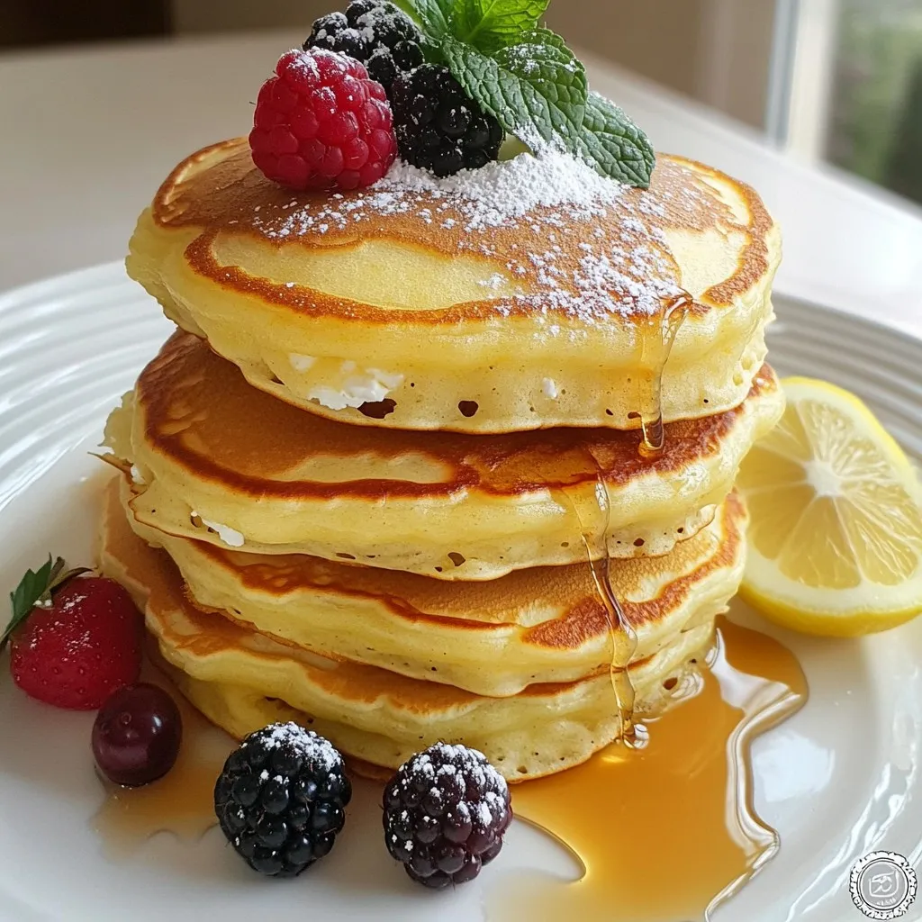 Ricotta cheese is key for these pancakes. It adds a creamy texture and rich flavor. Use 1 cup of fresh ricotta. Look for a brand with no additives for the best taste. The wet ingredients make the batter smooth and flavorful. You will need: - 1 large egg - 1/4 cup milk - 1 lemon, zested and juiced - 1 teaspoon vanilla extract The lemon zest and juice give a bright taste. The egg binds everything together. Milk makes the batter just right. The dry ingredients help the pancakes rise and hold their shape. Gather these: - 1 cup all-purpose flour - 2 teaspoons baking powder - 1/4 teaspoon salt - 2 tablespoons sugar Mix the dry ingredients well. This helps the baking powder activate and makes your pancakes fluffy. Start by grabbing a large mixing bowl. Add 1 cup of ricotta cheese into the bowl. Crack in 1 large egg and pour in 1/4 cup milk. Next, zest and juice 1 lemon and add both to the bowl. Finally, add 1 teaspoon of vanilla extract. Whisk everything together until it’s smooth and creamy. This mixture creates a rich flavor that makes the pancakes special. In a separate bowl, combine 1 cup of all-purpose flour, 2 teaspoons of baking powder, 1/4 teaspoon of salt, and 2 tablespoons of sugar. Use a whisk to mix these dry ingredients well. Mixing them separately helps the baking powder activate properly, leading to fluffy pancakes. Now, it’s time to cook! Preheat a non-stick skillet or griddle over medium heat. Add a small amount of butter or oil to coat the surface. Pour about 1/4 cup of batter onto the skillet for each pancake. Cook for 2-3 minutes until bubbles form on the surface. Flip the pancakes and cook for another 2-3 minutes until golden brown. Transfer the cooked pancakes to a warm plate. Cover them to keep warm while you cook the remaining batter. Serve warm with fresh berries and maple syrup for a delightful breakfast! To get fluffy pancakes, start with fresh ricotta cheese. The texture helps create air pockets. Mix the wet ingredients gently. This keeps the batter light. Avoid overmixing; lumps are okay! Let the batter rest for a few minutes. This helps the baking powder activate for a fluffier result. Use a non-stick skillet or griddle. Heat it to medium. Too hot will burn your pancakes; too low will make them soggy. Add a small amount of butter or oil. This adds flavor and helps with the flipping. Cook until bubbles form, then flip carefully. Serve pancakes warm for the best taste. Stack them high on a plate. Top with fresh berries for color. Drizzle with maple syrup for sweetness. A sprinkle of powdered sugar adds a nice touch. Add a lemon slice for extra zest. Enjoy these pancakes with friends and family for a cheerful breakfast! {{image_2}} You can switch up the lemon flavor in these pancakes. Try using orange zest and juice instead. This change brings a sweet twist. You can also add a hint of almond extract for a nutty flavor. Another fun option is to mix in some fresh blueberries or strawberries for a fruity touch. Adding ingredients can make your pancakes even better. Mix in chocolate chips for a sweet surprise. You can also add chopped nuts for a crunchy texture. For toppings, fresh berries are a must. Drizzle maple syrup on top for sweetness. You can even add a dollop of whipped cream or yogurt for extra creaminess. If you avoid gluten, you can still enjoy these pancakes. Substitute all-purpose flour with a gluten-free blend. Make sure the blend has xanthan gum for the right texture. Almond flour is another great choice. It adds a nutty flavor and keeps the pancakes light. Just adjust the liquid in your recipe if needed. You can store any leftover pancakes in the fridge. Place them in an airtight container. They stay fresh for up to three days. When you are ready to eat, just take them out. If you want to keep pancakes for longer, freezing is a great option. Stack the pancakes with parchment paper in between each one. Place the stack in a freezer bag. They can last up to two months frozen. This way, you can enjoy them later. Reheat pancakes for a quick breakfast. You can use a microwave or a skillet. For the microwave, place them on a plate and heat for 20-30 seconds. For the skillet, warm them on low heat for a few minutes. Add a little butter to keep them moist. Enjoy them with fresh berries and maple syrup! Yes, you can use cottage cheese or mascarpone cheese. Both will give a creamy texture. Cottage cheese adds a slightly different taste, but it works well. Mascarpone will make the pancakes richer and creamier. Just blend them until smooth for best results. You can replace eggs with mashed bananas or applesauce. Use 1/4 cup of either for one egg. This adds moisture and sweetness. You can also try a flaxseed mixture. Mix one tablespoon of flaxseed meal with three tablespoons of water. Let it sit for a few minutes until it thickens. Fresh berries are a great choice for toppings. Strawberries, blueberries, or raspberries work well. You can also add a drizzle of maple syrup for sweetness. A sprinkle of powdered sugar adds a nice touch. Try some lemon zest for extra lemon flavor. Whipped cream can make it even more special! In this blog post, we explored how to make delicious lemon ricotta pancakes. We covered the key ingredients, step-by-step instructions, and helpful tips for perfect pancakes. You learned about variations, storage, and answered common questions. Remember, the right mix of ingredients and techniques makes all the difference. So, go ahead and try these pancakes! You can impress friends and family with your cooking skills. Enjoy every bite and get creative with toppings. Happy cooking!