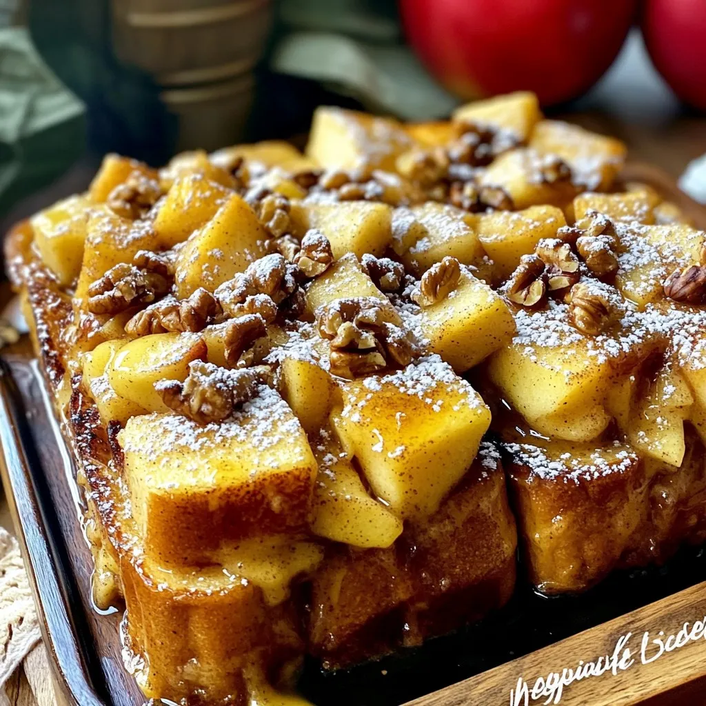 To make Slow Cooker Cinnamon Apple French Toast Bake, you need these key items: - 1 loaf of brioche or challah bread, cubed - 3 large eggs - 2 cups milk (dairy or non-dairy) - 1/4 cup maple syrup - 1 teaspoon vanilla extract - 1 tablespoon ground cinnamon - 3 medium apples, peeled, cored, and chopped (Honeycrisp or Fuji work well) - 1/4 cup brown sugar - 1/4 teaspoon nutmeg These ingredients create a rich and tasty dish. The bread gives a soft base. The eggs and milk bind everything together. Apples add sweetness and texture. Cinnamon and nutmeg bring warmth and spice. You can enhance your dish with these extras: - 1/2 cup chopped walnuts or pecans - Powdered sugar for dusting Adding nuts gives a nice crunch. Dusting with powdered sugar adds a sweet finish. You can skip these if you prefer a simpler dish. If you need to swap ingredients, here are a few ideas: - Use any bread type, like sourdough or whole wheat. - Replace eggs with flaxseed meal for a vegan option. - Try agave syrup instead of maple syrup for a different sweet flavor. These substitutions keep the dish delicious while meeting your needs. Don't hesitate to mix and match based on what you have! Start by grabbing a large mixing bowl. Add 3 large eggs, 2 cups of milk, 1/4 cup maple syrup, 1 teaspoon vanilla extract, 1 tablespoon ground cinnamon, and 1/4 teaspoon nutmeg. Whisk everything together. Mix until the eggs break down and blend with the milk. This will form a smooth egg mixture. Next, take your loaf of brioche or challah bread and cut it into cubes. Gently fold the cubed bread into the egg mixture. Make sure each piece gets coated with the mixture. Let it soak for about 10 minutes. This helps the bread absorb the flavors well. Grease the inside of your slow cooker with cooking spray or butter. Start by adding half of the soaked bread mixture to the bottom of the cooker. Then, toss 3 chopped apples with 1/4 cup brown sugar and a pinch of cinnamon. Layer half of the apple mixture over the bread. If you like nuts, sprinkle half of the chopped walnuts or pecans on top. Repeat this layering with the rest of the bread, apples, and nuts. Cover the slow cooker and set it to low for 4-5 hours or high for 2-3 hours. You want the French toast bake to be set and the apples tender. After cooking, turn off the slow cooker and let it sit for about 10 minutes. This helps it firm up a bit before serving. Enjoy your warm dish dusted with powdered sugar if you like! When picking apples for this dish, go for sweet and crisp ones. Honeycrisp and Fuji apples are great choices. They hold their shape while cooking. Their sweetness blends well with cinnamon. You want apples that taste good raw, too. To help your French toast bake cook evenly, chop the apples into similar sizes. This way, they cook at the same rate. Layer the soaked bread and apples carefully in the slow cooker. Don't rush this step; even layers make a big difference. Stir gently to combine flavors without breaking the bread. When it’s time to serve, dust the top with powdered sugar. This adds a nice touch. You can also offer maple syrup on the side. For crunch, sprinkle extra chopped nuts on top. Serve it warm with fresh fruit or whipped cream. Each bite will feel like a cozy hug! {{image_2}} To make a vegan version, swap eggs for flax eggs. Mix 1 tablespoon of flaxseed meal with 2.5 tablespoons of water for each egg. Use almond milk or oat milk instead of regular milk. Maple syrup remains a great sweetener. You can still enjoy that sweet, warm flavor. For a gluten-free option, choose gluten-free bread. Look for bread that feels soft and moist. The rest of the recipe stays the same. This way, everyone can enjoy the dish without worry. You can add fun flavors to your bake. Try tossing in raisins or cranberries for a fruity twist. For a nutty crunch, add more walnuts or pecans. You can also add a splash of orange juice for some zing. Each variation makes the dish unique and exciting. After enjoying your Slow Cooker Cinnamon Apple French Toast Bake, let it cool down. Place any leftovers in an airtight container. This keeps the flavors fresh and tasty. Store it in the fridge for up to four days. If you want to keep it longer, consider freezing it. To reheat, simply take it out of the fridge. You can warm it in the microwave for 1-2 minutes. If you prefer the oven, preheat it to 350°F (175°C) and bake for about 10-15 minutes. Make sure it is heated evenly. You may want to add a splash of milk to keep it moist. If you want to freeze your French toast bake, cut it into slices first. Wrap each slice tightly in plastic wrap, then place them in a freezer bag. This makes it easy to grab just what you need. It can stay in the freezer for up to three months. When you're ready to eat, thaw it in the fridge overnight before reheating. Yes, you can use different types of bread. Brioche and challah work best for a rich taste. You can also try sourdough or whole wheat for a different flavor. Just make sure to cube the bread so it soaks up the egg mixture well. You can keep leftovers in the fridge for about three days. Store them in an airtight container. If you want to keep them longer, freeze them. Just make sure to cool them down first before freezing. Yes, you can prepare it the night before. Just follow the steps up to layering in the slow cooker. Cover it tightly and place it in the fridge. In the morning, cook it straight from the fridge without letting it sit out. You can serve it with maple syrup or fresh fruit. Whipped cream or yogurt also makes a great topping. For a crunchy texture, add some chopped nuts on top. Enjoy your French toast bake with a warm drink like coffee or hot chocolate! This blog post guides you through making a delicious dish. I covered the main and optional ingredients, plus smart substitutions. You learned how to prepare the egg mixture and soak the bread. Layering and cooking in a slow cooker keeps it simple. I shared tips for even cooking and serving ideas. You saw easy variations, like vegan and gluten-free options. Lastly, I explained how to store leftovers and answered common questions. I hope this inspires your cooking and makes it fun!