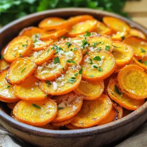 To make Air Fryer Garlic Parmesan Carrot Chips, you need simple ingredients. Here’s what you’ll need: - 4 large carrots, peeled and sliced into thin rounds - 2 tablespoons olive oil - 3 cloves garlic, minced - 1/4 cup grated Parmesan cheese - 1 teaspoon garlic powder - 1/2 teaspoon paprika - Salt and pepper to taste - Fresh parsley, chopped (for garnish) You can find these items in any grocery store. Fresh carrots will give you the best flavor. Olive oil adds a nice richness and helps the chips crisp up well. Garlic and garlic powder bring a lovely aroma and taste. The Parmesan cheese adds a savory kick that pairs perfectly with the carrots. Paprika gives a subtle warmth, while salt and pepper enhance all the flavors. For garnish, fresh parsley adds a pop of color and freshness. Enjoy your cooking! - Preheat the Air Fryer Set your air fryer to 375°F (190°C). Let it heat for about 5 minutes. This step helps the carrot chips cook evenly. - Prepare the Carrots Start with 4 large carrots. Peel them and slice them into thin rounds. Thin slices will crisp up well. - Mix the Ingredients In a bowl, add the sliced carrots. Pour in 2 tablespoons of olive oil. Add 3 cloves of minced garlic, 1 teaspoon of garlic powder, and 1/2 teaspoon of paprika. Season with salt and pepper. Toss everything until the carrots are coated. - Air Frying the Carrot Chips Add the coated carrot slices to the air fryer basket. Make sure they are in a single layer. This helps them cook evenly. Air fry for 15-18 minutes. - Shaking the Basket Halfway through cooking, shake the basket. This ensures that all sides of the chips get crispy. When they turn golden brown, they are done. - Cooling the Chips Once cooked, take the chips out of the air fryer. Let them cool for a minute or two. This helps them become even crispier. - Optional Garnishes For extra flavor, sprinkle more Parmesan cheese on top. You can also add chopped fresh parsley for a nice touch. This makes your chips look great and taste even better. Achieving Maximum Crispiness To get the crispiest carrot chips, slice the carrots thin. Aim for about 1/8 inch thick. This helps them cook faster and crisp up better. Toss the carrot slices well with olive oil and seasonings. Make sure every slice gets a good coating. Spread them in a single layer in the air fryer basket. Overlapping slices can lead to soggy chips. Troubleshooting Common Issues If your chips are not crispy, check the slice thickness. Thicker slices won’t crisp well. If they are too soft, try increasing the cooking time by a few minutes. Always shake the basket halfway through cooking. This helps them cook evenly. Keep an eye on them to avoid burning. Suggested Seasonings While garlic and Parmesan are a great start, you can mix in other flavors. Try adding some cayenne for heat or lemon zest for brightness. For a smoky flavor, use smoked paprika instead of regular paprika. You can also add onion powder for extra depth. Alternative Cheeses Parmesan is classic, but you can switch things up. Try using cheddar for a sharper taste. Feta cheese adds a nice tang. If you want something creamier, go for mozzarella. Just make sure to adjust the amount so they don’t get too heavy. {{image_2}} You can use more than just carrots for chips. Sweet potatoes make a great choice. They are naturally sweet and crispy when cooked. Slice them thin, just like carrots. Toss them with olive oil, garlic, and cheese. Then, air fry them like you would with carrot chips. Zucchini is another fun option. It has a mild taste and cooks quickly. Slice the zucchini into thin rounds. Coat them with olive oil and your favorite spices. Air fry until they are golden and crunchy. You’ll love how light and tasty they are. You can change up the flavors with different herbs. Try adding fresh rosemary or thyme. These herbs give your chips a fresh taste. You can also use dried herbs if fresh ones are not available. If you like some heat, add chili powder. It gives the chips a nice kick. Just a little will do. Start with a pinch, and taste before adding more. Mixing spices keeps your snacks exciting and fun to eat. - Best Practices for Storage To keep your carrot chips fresh, store them in an airtight container. This helps maintain their crunch. You can keep them at room temperature for one day. If you want to save them longer, refrigerate them. They stay fresh for about three days in the fridge. - Reheating Tips To reheat your chips, use the air fryer. Set it to 350°F (175°C) and cook for about 5 minutes. This will help bring back their crunch. Avoid using the microwave, as it may make them soggy. - How Long Do They Last? Homemade carrot chips last about three days in the fridge. If left out at room temperature, they stay good for one day. Always check for freshness before eating. - Signs of Spoilage Look for any signs of mold or an off smell. If the chips feel soft or chewy, they are likely bad. Toss them out if you find anything strange. It’s better to be safe than sorry! Can I use baby carrots instead? Yes, you can use baby carrots. They are small and sweet. However, cut them into thin slices. This helps them crisp up nicely in the air fryer. What can I serve with garlic parmesan carrot chips? These chips pair well with dips like hummus or ranch. You can also serve them with sandwiches or salads for a crunchy side. How do I know when they are done? The carrot chips are done when they turn golden brown. You can also taste one to check for crispness. If they feel soft, give them a few more minutes. Can I make them in the oven instead? Yes, you can bake them in the oven. Preheat your oven to 400°F (200°C). Spread the chips on a baking sheet in a single layer. Bake for 20-25 minutes, flipping halfway through. Are carrot chips healthy? Yes, carrot chips are a healthy snack. They are low in calories and high in fiber. You get the benefits of carrots while enjoying a crunchy treat. What are the nutritional benefits of carrots? Carrots are rich in vitamins A and K. They also contain potassium and antioxidants. Eating them can support eye health and boost your immune system. You now have all the steps to make tasty garlic parmesan carrot chips. Gather your ingredients, follow the steps, and enjoy a healthy snack. Remember to cool them before serving and try different veggies or spices for variety. Store leftovers properly to keep them fresh. These chips are not just fun to make; they are a great way to enjoy more veggies. Make your next snack time a hit with this easy recipe!