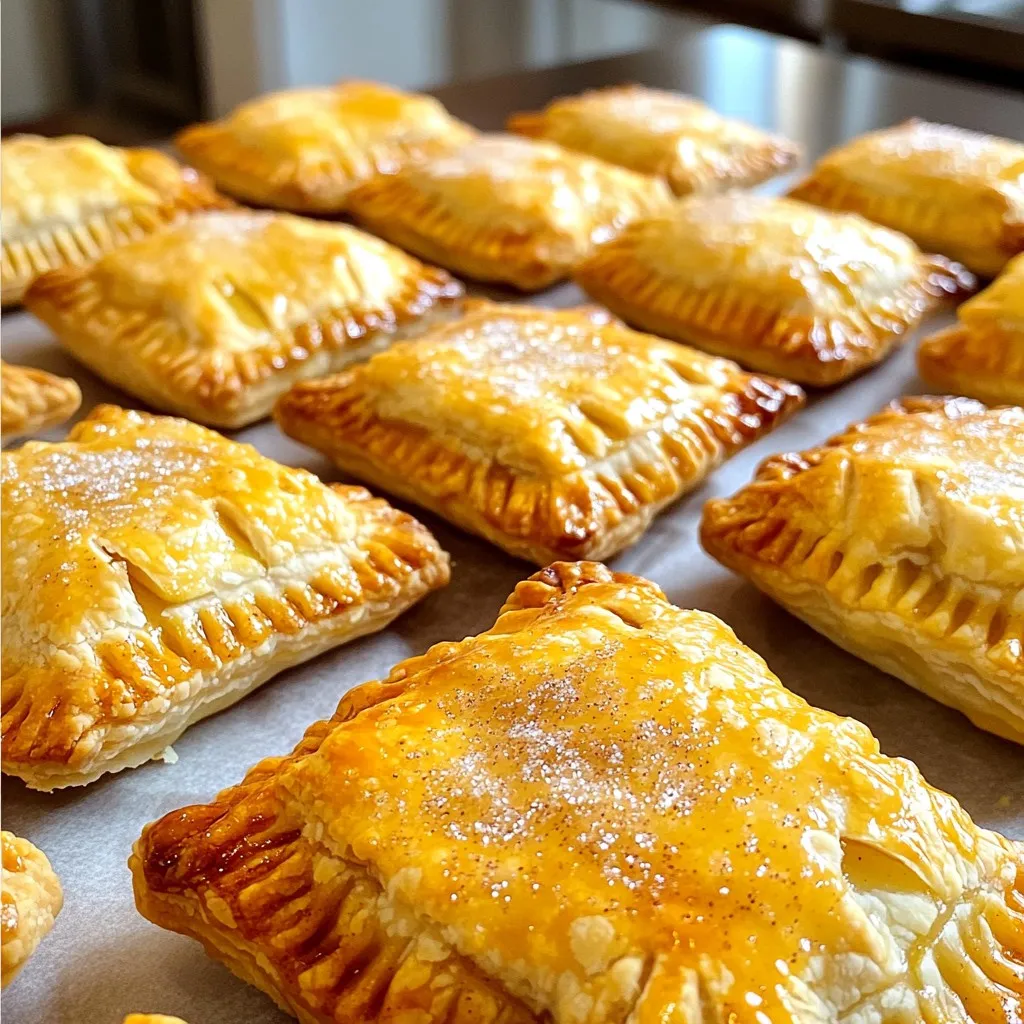 - 2 cups all-purpose flour - 1/2 teaspoon salt - 1/4 cup granulated sugar - 1/2 cup unsalted butter, chilled and cubed - 2 medium apples, peeled, cored, and diced For the crust, I use all-purpose flour. It gives a nice texture. The salt adds depth to the flavor. Granulated sugar sweetens the crust just right. The unsalted butter makes the dough rich and flaky. I like to chill the butter for the best results. Fresh apples are key for the filling. They bring sweetness and juiciness. - 1 teaspoon cinnamon - 1/4 teaspoon nutmeg - 1 tablespoon lemon juice - 1 egg (for egg wash) Cinnamon and nutmeg add warmth to the filling. I always use fresh spices for more flavor. Lemon juice brightens the apple taste. It cuts through the sweetness and keeps apples from browning. An egg wash gives the hand pies a beautiful golden color. - Additional granulated sugar for sprinkling - Icing or glaze variations For extra crunch and sweetness, I sprinkle more sugar on top. You can also add icing or a glaze if you like. This makes the hand pies look lovely and taste even better. To make the dough, start by mixing the dry ingredients. In a bowl, combine 2 cups of all-purpose flour, 1/2 teaspoon of salt, and 1/4 cup of granulated sugar. This mix gives a nice base for the dough. Next, add the butter into the dry mix. Use a pastry cutter or your fingers to blend in 1/2 cup of chilled and cubed butter. You want the mix to look like coarse crumbs. Then, slowly add cold water. Use a tablespoon and mix with a fork until the dough comes together. Don’t overmix! Wrap the dough in plastic wrap and chill it in the fridge for at least 30 minutes. This step helps the dough stay firm. Now onto the filling. Peel, core, and dice 2 medium apples. You want them in small pieces for good flavor in every bite. In a bowl, mix the diced apples with 1 teaspoon of cinnamon, 1/4 teaspoon of nutmeg, and 1 tablespoon of lemon juice. This mixture will give the filling a delicious sweet and spicy flavor. Set the apple filling aside while you prepare the dough. Once the dough is chilled, roll it out on a floured surface. Aim for about 1/8 inch thick. Use a round cutter or a glass to cut out circles, about 4-5 inches in diameter. Place a tablespoon of apple filling in the center of each circle. Fold the dough over to form a half-moon shape. Press the edges together to seal. For a fun touch, use a fork to crimp the edges. Preheat your air fryer to 350°F (175°C). Place a few hand pies in the basket, keeping space between them. Cook the hand pies for 10-12 minutes. You want them to be golden brown and crispy. After cooking, let the pies cool slightly before serving. Enjoy them warm or at room temperature for a tasty treat! - To make great dough, avoid overmixing. Mix until it just comes together. - Chill the dough for better texture. Wrap it in plastic and refrigerate for 30 minutes. - Use different types of apples for unique flavors. Granny Smith adds tartness, while Fuji gives sweetness. - Adjust sweetness with sugar. Start with a little, taste, and add more if needed. - Cook in batches to avoid overcrowding. This helps the pies cook evenly and get crispy. - Check for doneness by looking for a golden brown color. If it's not golden, give it a few more minutes. {{image_2}} You can switch up the filling in your hand pies for fun flavors. Berries make a great choice. You can use fresh strawberries, blueberries, or raspberries. Simply mash them with a bit of sugar and cornstarch. This makes a juicy berry filling. Another tasty option is pumpkin spice. For this, mix canned pumpkin with cinnamon, nutmeg, and a bit of sugar. This gives a warm, cozy taste perfect for fall. If you need gluten-free options, you can try almond flour or a gluten-free blend. These work well in the dough. Just remember to adjust the liquid, as gluten-free flours absorb differently. For vegan adjustments, replace the butter with coconut oil or vegan butter. You can use a flax egg instead of the egg wash. Mix one tablespoon of ground flaxseed with three tablespoons of water. Let it sit until it thickens, then brush it on the pies. To make your hand pies even tastier, consider adding vanilla extract to the apple filling. Just a splash can amplify the sweetness. You can also add nuts or raisins for extra texture. Chopped walnuts or pecans add crunch, while raisins bring sweetness. Mix these into your apple filling for a delightful twist. To store hand pies, first let them cool completely. Place them in an airtight container. You can keep them in the fridge for up to three days. If you want to store them longer, freezing is a great option. Wrap each pie in plastic wrap. Then put the wrapped pies in a freezer bag or container. They will stay fresh in the freezer for up to three months. For reheating, the air fryer works best. Preheat your air fryer to 350°F (175°C). Place the hand pies in the basket and heat for about 5 to 7 minutes. This will make them crispy again. If you don’t have an air fryer, you can use an oven. Preheat the oven to 350°F (175°C) and bake for about 10 minutes. In the fridge, hand pies last about three days if stored well. If you freeze them, they can last up to three months. Just remember to wrap them tightly to prevent freezer burn. Always check for any signs of spoilage before eating. Yes, you can make the dough ahead of time. To do this, follow the steps to mix the flour, salt, and sugar with the butter. Once you form the dough, wrap it in plastic. Store it in the fridge for up to two days. If you want to keep it longer, freeze the dough. Just remember to thaw it in the fridge overnight before you roll it out. For the best flavor, I recommend using tart apples. Varieties like Granny Smith or Honeycrisp work great. These apples hold their shape and add a nice balance of sweet and tart flavors. You can also mix in some sweeter apples for extra taste. Just ensure they are fresh and firm. To stop the filling from leaking, sealing the edges is key. After placing the filling on the dough, fold it over carefully. Press the edges together firmly. Then use a fork to crimp the edges. This adds a nice look too. Finally, poke a few small holes in the top to let steam escape. You can use store-bought dough if you want to save time. Pre-made dough is often easier, but it may lack flavor. Check the label for quality ingredients. If you choose this option, just roll it out and follow the same steps for filling and sealing. It’s a great shortcut for busy days! This blog post covers how to make delicious hand pies from scratch. You learned about key ingredients like flour, apples, and spices. I shared step-by-step instructions for making the dough and filling. You saw tips for air frying and storing your tasty pies. Try different fillings to add your twist. Enjoy making and sharing these treats! They are easy and fun to create. Your friends and family will love them. Keep experimenting and find your favorite version. Happy baking!
