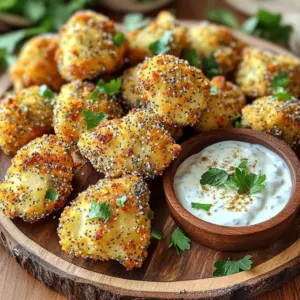 - 1 lb boneless chicken breast, cut into bite-sized pieces - 1 cup buttermilk (or plain yogurt) - 2 teaspoons garlic powder - 1 teaspoon onion powder - 1 teaspoon paprika - 1 teaspoon black pepper - Salt to taste These main ingredients bring great flavor to your chicken bites. The buttermilk adds moisture and tang. The seasoning mix of garlic, onion, paprika, and black pepper gives a warm, savory taste. - 1 cup all-purpose flour - ½ cup everything bagel seasoning - Cooking spray The flour creates a crispy outer layer. Everything bagel seasoning adds a unique twist. It mixes poppy seeds, sesame seeds, onion, and garlic. This blend gives your chicken bites a delightful crunch and savory kick. - Fresh parsley for garnish - Side dips like ranch or Greek yogurt Garnishing with fresh parsley adds color and freshness. Dipping sauces like ranch or Greek yogurt enhance taste. They provide a cool contrast to the spices in the chicken. To start, take a large bowl and add the chicken pieces. Pour the buttermilk over the chicken. Make sure every piece is well-coated. This will help the chicken stay juicy. Cover the bowl and place it in the fridge. Marinate for at least 30 minutes. For more flavor, you can let it sit overnight. In another bowl, mix together the flour, garlic powder, onion powder, paprika, black pepper, and a pinch of salt. Stir until all the ingredients blend well. This mix will give your chicken a great taste. When you're ready, take the chicken from the fridge. Shake off any extra buttermilk. Dredge each piece in the flour mix. Ensure each piece is coated evenly. Then, dip the chicken into the everything bagel seasoning. Press it on to make it stick well. Next, preheat your air fryer to 400°F (200°C) for about 5 minutes. This step is key for crispy bites. Spray the air fryer basket lightly with cooking spray. Lay the coated chicken pieces in a single layer. Make sure they do not touch each other. This helps them cook evenly. Cook the chicken bites for 10-12 minutes. Flip them halfway through so they brown nicely. Check that the internal temperature hits 165°F (74°C) for safe eating. Once cooked, let them cool for a few minutes before serving. To ensure even cooking, place the chicken bites in a single layer. This way, hot air flows around each piece. Avoid stacking or touching them. You want each bite to get crispy all around. Overcrowding the air fryer basket leads to soggy chicken. When chicken is too close, it can steam instead of fry. Always leave space for best results. To boost flavor, try adding cumin or smoked paprika. A hint of cayenne pepper can add heat. You can also mix in some dried herbs like oregano or thyme. For marinating time, aim for at least 30 minutes. If you can, let the chicken sit overnight. The longer it marinates, the more flavor it absorbs. For a fun presentation, serve chicken bites on a colorful platter. Add a small bowl of ranch or Greek yogurt dip. Sprinkle fresh parsley on top for a pop of color. You can pair these bites with a side of crunchy veggies or crispy fries. They also go well with a light salad or coleslaw. {{image_2}} If you want to change the recipe for dietary needs, here are some easy swaps: - Gluten-free flour alternatives: You can use almond flour or a gluten-free blend. Both work well for coating. They keep the texture crispy and tasty. Just ensure you adjust the cooking time slightly. - Dairy-free options for marinating: Instead of buttermilk, try coconut milk or almond yogurt. These options add moisture and flavor without dairy. They are great for those who are lactose intolerant. To shake things up, consider these ideas for extra flavor: - Mix-ins or additional seasoning: Try adding a dash of cayenne pepper or smoked paprika to the flour mix. This gives the chicken a spicy kick. You can also stir in some dried herbs like oregano or thyme. These flavors blend well with the everything bagel seasoning. - Alternative toppings: Instead of everything bagel seasoning, you can use taco seasoning or ranch seasoning. Each brings a unique twist and can surprise your taste buds. If you want to try different cooking methods, here are some options: - Oven-baking instructions: Preheat your oven to 400°F (200°C). Place the coated chicken bites on a baking sheet lined with parchment paper. Bake for about 20-25 minutes, flipping halfway through. This gives a crunchy finish. - Pan-frying options: Heat a few tablespoons of oil in a skillet over medium heat. Cook the chicken bites in batches. Fry them until golden brown, about 5-7 minutes on each side. This method gives a nice crispy texture and rich flavor. After making Air Fryer Everything Bagel Chicken Bites, store leftovers in airtight containers. Glass or plastic containers work well. Place them in the fridge right away. These chicken bites stay fresh for up to three days. Ensure they cool down before sealing to avoid moisture. To enjoy the chicken bites later, the best way to reheat is in the air fryer. Set it to 350°F (175°C). Place the chicken bites in a single layer and cook for about 5-7 minutes. This method keeps them crispy. You can also use a microwave, but they may lose some crunch. You can freeze these chicken bites for longer storage. First, let them cool completely. Then, place them in a freezer-safe bag. Make sure to remove as much air as possible. They can freeze well for up to three months. When ready to eat, thaw them in the fridge overnight before reheating. Yes, you can use frozen chicken. However, thaw it first. The best way is to place it in the fridge overnight. If you're in a hurry, you may use the microwave's defrost setting. After thawing, cut the chicken into bite-sized pieces. Then, follow the recipe as usual. This ensures even cooking and flavor absorption. Thawing helps the buttermilk coat the chicken better, enhancing taste and texture. Several dips work well with these chicken bites. Here are some popular options: - Ranch dressing - Greek yogurt dip - Honey mustard - Sriracha mayo - Barbecue sauce Each sauce brings a unique flavor. Ranch adds creaminess, while honey mustard offers a sweet touch. You can also mix dips for a fun twist! To check if the chicken is cooked, use a meat thermometer. The internal temperature should reach 165°F (74°C). Insert the thermometer into the thickest part of the chicken. If you don't have one, cut a piece open. It should be white inside, with no pink. Juices should run clear, not red. Always ensure chicken is fully cooked for safety. This post covers how to make tasty Everything Bagel Chicken Bites. We discussed the key ingredients, including chicken, buttermilk, and seasonings. I shared step-by-step instructions for marinating, coating, and cooking. You learned helpful tips for perfect bites and variations to meet your needs. In closing, enjoy these bites with your favorite dips. With simple steps, you’ll impress everyone. Happy cooking!