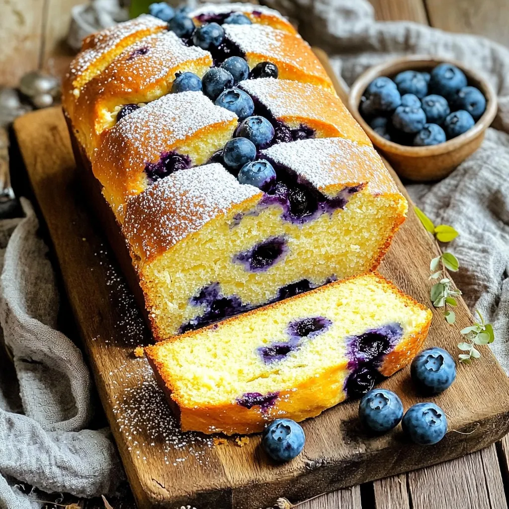 The magic of Blueberry Cream Cheese Bread starts with simple, fresh ingredients. Here’s what you need: - 1 cup fresh blueberries (or frozen, thawed and drained) - 8 oz (225g) cream cheese, softened - ½ cup granulated sugar - ½ cup brown sugar, packed - 2 large eggs - ½ cup vegetable oil - 1 tsp vanilla extract - ¼ cup lemon juice - 1 ½ cups all-purpose flour - 1 tsp baking powder - ½ tsp baking soda - ½ tsp salt - ½ tsp ground cinnamon Each ingredient plays a key role. The cream cheese gives a rich, creamy texture. Blueberries add sweetness and color. The sugars create a beautiful crust. Eggs and oil keep the bread moist. Flavorings like vanilla and lemon juice add depth. Finally, the dry ingredients provide structure. When picking blueberries, look for plump ones. Fresh berries will burst with flavor. If you use frozen, make sure to drain them well. This prevents extra moisture in your bread. You can find all these ingredients at your local store. Get ready to create a delightful treat that warms the heart! - Preheat your oven to 350°F (175°C). - Grease a 9x5-inch loaf pan with cooking spray or butter. - In a large bowl, beat the softened cream cheese with granulated and brown sugar until smooth. - Add the eggs one at a time, mixing well after each. Then, pour in the vegetable oil, vanilla extract, and lemon juice. Mix until everything is fully combined. - In another bowl, whisk the flour, baking powder, baking soda, salt, and cinnamon together. - Gradually add the dry mix to the cream cheese mixture. Stir until just combined. - Gently fold in the blueberries. Be careful not to break them; the batter will be thick. - Pour the batter into the prepared loaf pan, smoothing the top with a spatula. - Bake in the preheated oven for 55-65 minutes. Check for doneness by inserting a toothpick into the center. If it comes out clean, your bread is ready! - Choosing the right cream cheese: Use full-fat cream cheese for rich flavor and creaminess. The cream cheese should be softened. This makes it easy to mix. - Not over-mixing the batter: Mix just until combined. Over-mixing can make the bread tough. Gentle folding helps keep a light texture. - Adding spices or citrus zest: Try adding cinnamon or nutmeg for warmth. A bit of lemon zest brightens the flavor. Just a teaspoon can make a big difference. - Using different types of sugars: Mixing granulated sugar with brown sugar adds depth. Brown sugar gives a slight caramel flavor. Feel free to experiment with ratios! - Serving suggestions: Slice the bread and serve it warm. A wooden board makes a nice display. Pair it with butter or cream cheese for extra richness. - Garnishes for an impressive look: Add fresh blueberries on the side for color. A dusting of powdered sugar adds elegance. Consider drizzling a bit of honey for a sweet touch. {{image_2}} You can switch out blueberries for other fruits. Strawberries or raspberries can work well. Chop them into small pieces before adding. This change gives a new taste and look. Adding nuts like walnuts or pecans also creates a nice crunch. Chop the nuts roughly to mix in easily. This adds texture and flavor to your bread. If you need a gluten-free option, use a gluten-free flour blend. This keeps the bread light and soft. For vegan choices, replace eggs with flax eggs. Mix one tablespoon of flaxseed meal with three tablespoons of water for each egg. You can swap cream cheese with a vegan cream cheese. This way, everyone can enjoy the bread. Want to make it more exciting? Try adding chocolate chips to the batter. The sweet chocolate pairs well with the fruit. You can also infuse the bread with herbs or spices. A pinch of nutmeg or some fresh mint can add a unique touch. These small changes can transform the bread into something special. After baking the bread, let it cool for about 10 minutes in the pan. This helps it set and makes it easier to remove. Then, move it to a wire rack. This step prevents sogginess. If you leave it in the pan too long, the steam builds up and makes the bread wet. Once the bread is completely cool, store it in an airtight container. This keeps the bread fresh and moist. You can also wrap it tightly in plastic wrap. Make sure it is sealed well to avoid air exposure. Proper storage can help the bread last for up to five days at room temperature. To freeze the bread, first make sure it is cool. Wrap it tightly in plastic wrap. Then, put it in a freezer-safe bag or container. This extra layer protects it from freezer burn. When you want to enjoy it again, take it out and let it thaw in the fridge overnight. If you need it fast, you can leave it at room temperature for a few hours. Avoid using a microwave to thaw, as it can make the bread rubbery. For long-term storage, Blueberry Cream Cheese Bread can last up to three months in the freezer. Just remember to label it with the date. This way, you know when to enjoy your delicious treat again! You can use vegan cream cheese for a non-dairy option. Another great choice is silken tofu. Blend it until smooth for a creamy texture. Greek yogurt is also a good alternative. It adds a nice tang, too. Yes, you can use frozen blueberries. Just make sure to thaw and drain them first. This keeps the batter from getting too watery. If you use them straight from the freezer, they might burst and color your bread. Fresh blueberries give a pop of flavor and texture. To check if your bread is done, insert a toothpick into the center. If it comes out clean, your bread is ready. You can also look for a golden crust. The bread should spring back when you gently press it. Blueberry Cream Cheese Bread lasts about 4-5 days when stored properly. Keep it in an airtight container at room temperature. You can also freeze it for up to 3 months. Just wrap it tightly in plastic wrap and foil before freezing. This blog post covered how to make Blueberry Cream Cheese Bread, from ingredients to baking tips. You learned about each step of mixing, baking, and serving. Remember to choose the best cream cheese and not over-mix the batter for great texture. Feel free to try fruits or nuts for variations. Proper storage will help keep your bread fresh. With these tips, you can create a tasty treat that impresses everyone! Enjoy your baking journey!