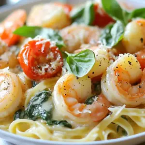 - 1 pound large shrimp, peeled and deveined - 2 tablespoons olive oil - 3 cloves garlic, minced - 1 cup cherry tomatoes, halved - 1 cup fresh spinach, roughly chopped - 1 cup heavy cream - 1 cup grated Parmesan cheese - 1 teaspoon dried Italian herbs (oregano, basil, thyme) - Salt and pepper to taste - Fresh basil leaves for garnish - Optionally serve with cooked pasta or crusty bread The stars of this dish are the shrimp and the creamy sauce. Large shrimp offer a nice bite and flavor. The heavy cream makes the sauce rich and smooth. Parmesan cheese adds a salty note and helps thicken the sauce. The garlic brings a warm aroma that enhances the dish. Fresh spinach and cherry tomatoes add color and freshness to your plate. If you don’t have shrimp, chicken or tofu works well. Use any cream you have, like half-and-half, for a lighter sauce. Instead of cherry tomatoes, diced regular tomatoes can be used. If you can't find fresh spinach, frozen spinach will do. Just make sure to thaw and drain it well. For a dairy-free option, try coconut cream and a vegan cheese substitute. {{ingredient_image_1}} To get ready for creamy Tuscan shrimp, gather all your ingredients first. This dish takes about 25 minutes to make. You will need shrimp, garlic, tomatoes, spinach, cream, and Parmesan cheese. A large skillet works best for cooking. 1. Heat 2 tablespoons of olive oil in your skillet over medium-high heat. 2. Add 1 pound of peeled and deveined shrimp. Season them with salt and pepper. 3. Cook the shrimp for 2-3 minutes on each side. They should turn pink and opaque. Once done, set them aside. 4. In the same skillet, add 3 cloves of minced garlic. Sauté for about 30 seconds until it smells great. 5. Next, toss in 1 cup of halved cherry tomatoes. Cook for 3-4 minutes until they soften. 6. Now, stir in 1 cup of roughly chopped spinach. Cook it until it wilts, which takes about 2 minutes. 7. Reduce the heat to medium. Pour in 1 cup of heavy cream, stirring it well. Let it simmer for 2-3 minutes until it thickens slightly. 8. Add 1 cup of grated Parmesan cheese and 1 teaspoon of dried Italian herbs. Mix until the cheese melts and the sauce is creamy. 9. Return the cooked shrimp to the skillet. Toss them in the sauce and heat for an extra 1-2 minutes. 10. Remove from heat. Serve the creamy Tuscan shrimp over pasta or with crusty bread. - Make sure your shrimp are fresh and not frozen. This helps with cooking time. - Keep an eye on the garlic. It can burn quickly, leading to a bitter taste. - Stir often to prevent the sauce from sticking to the skillet. - Use a timer to keep track of cooking times. This helps ensure everything cooks evenly. When you cook shrimp, timing is key. Overcooked shrimp can turn rubbery. Here are my best tips: - Use fresh shrimp: Fresh shrimp taste better. Check for a sweet smell. - Don’t crowd the pan: If the shrimp are too close, they steam instead of sear. - Cook quickly: Heat the pan first. Cook shrimp for about 2-3 minutes each side. Look for a pink color. A creamy sauce makes this dish shine. Here’s how to get it just right: - Start with garlic: Sauté minced garlic for 30 seconds. This adds deep flavor. - Choose the right cream: Heavy cream creates a rich sauce. Don’t substitute with low-fat options. - Add cheese slowly: Stir in Parmesan gradually. This helps it melt smoothly and thickens the sauce. - Season well: Taste and adjust with salt and pepper. The right balance makes a huge difference. Serving this dish can be fun and creative. Here are some ideas: - Pasta pairing: Serve the shrimp over cooked pasta. It absorbs the sauce well. - With bread: Crusty bread is perfect for dipping. It soaks up that creamy goodness. - Garnish smartly: Fresh basil leaves and extra Parmesan make your plate look special. A sprinkle of herbs adds color and flavor. These tips will help you create a delicious meal that impresses everyone. Enjoy cooking! Pro Tips Fresh Shrimp is Best: For the best flavor and texture, use fresh shrimp instead of frozen. If using frozen, make sure to thaw them completely before cooking. Adjust Creaminess: If you prefer a lighter sauce, you can substitute half of the heavy cream with chicken broth or a splash of white wine to reduce calories without sacrificing flavor. Perfectly Cooked Shrimp: Be careful not to overcook the shrimp as they can become rubbery. They are done when they turn pink and opaque, which usually takes just a couple of minutes. Flavor Boost: Enhance the flavor by adding a pinch of red pepper flakes for a little heat or a squeeze of lemon juice for brightness before serving. {{image_2}} You can add more veggies to your creamy Tuscan shrimp. Bell peppers, zucchini, or asparagus work well. Just chop them up and add them with the cherry tomatoes. They will cook down nicely in the sauce. If you want to use other proteins, try chicken or scallops. Cook them in the same way as shrimp. Just adjust the cooking time. Chicken needs longer, while scallops cook faster. To add spice, toss in red pepper flakes. Start with a pinch and taste as you go. You can also use spicy sausage for a kick. Brown it in the skillet before adding shrimp. For extra creaminess, add more heavy cream or cheese. You can even stir in cream cheese. This will make the sauce thicker and richer. To make this dish low-carb, skip the pasta. Serve it with zucchini noodles instead. They soak up the sauce well and keep it light. If you need a gluten-free option, use gluten-free pasta. Just check the package to ensure it fits your needs. This way, you can enjoy the dish without worry. Store leftover creamy Tuscan shrimp in an airtight container. Make sure it cools first before sealing. Keep it in the fridge for up to three days. If you have pasta or bread, store them separately to keep them fresh. When you want to reheat, use the stove for best results. Heat a skillet over medium heat. Add the shrimp and a splash of cream to keep it moist. Stir gently until warmed through. You can also use the microwave, but stir every 30 seconds to avoid overcooking. Creamy Tuscan shrimp lasts about three days in the fridge. If you want to keep it longer, freeze it. Use a freezer-safe container, and it can last up to three months. Just remember to thaw in the fridge overnight when you're ready to enjoy it again. I recommend using large shrimp for this dish. They hold up well in the sauce. Look for shrimp that are fresh or frozen, peeled, and deveined. Wild-caught shrimp often have a richer flavor compared to farmed shrimp. If you prefer a milder taste, go for farmed shrimp. Just make sure they are not overcooked. Cook them until they are pink and opaque. Yes, you can prepare some parts ahead. Cook the shrimp and sauce, then store them separately. Keep the sauce in the fridge and reheat before adding the shrimp. The dish tastes best when fresh, but it stays good for a day in the fridge. Just don’t cook the shrimp too long when reheating. Overcooking can make them tough. To lighten this dish, swap heavy cream for half-and-half or a plant-based milk. You can also use low-fat cheese instead of Parmesan. Adding more vegetables like zucchini or bell peppers can boost nutrition. Serve it over zucchini noodles or spaghetti squash for a low-carb option. This way, you keep the flavor but reduce calories. In this post, we explored the ingredients, cooking steps, and tips for making Creamy Tuscan Shrimp. I highlighted key ingredients and their substitutes, ensuring you have options. Following my detailed steps will help you create a great dish. Remember the variations to customize your meal. Store leftovers properly for the best taste later. You now have the tools to enjoy this delicious recipe. Dive in and make it your own with unique touches. Enjoy your cooking adventure!