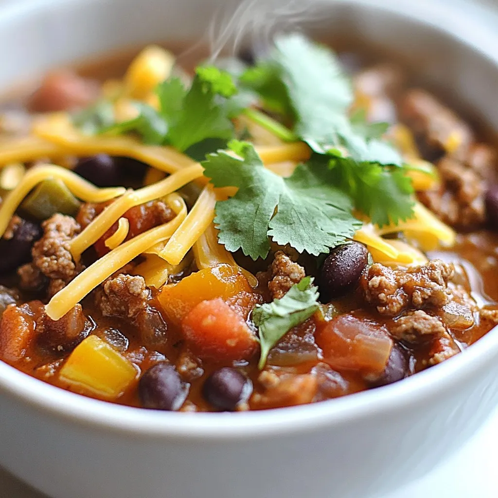 - 1 pound ground beef or turkey - 1 large onion, diced - 3 cloves garlic, minced - 2 cans (15 oz each) kidney beans, drained and rinsed - 1 can (15 oz) black beans, drained and rinsed - 1 can (28 oz) diced tomatoes with juices For a hearty chili, I always start with ground beef or turkey. This gives the dish a rich flavor and a nice texture. Next, I add a large onion and three cloves of garlic. These aromatics add depth and warmth. Beans are a must for heartiness. I use kidney beans and black beans for variety. Diced tomatoes bring moisture and acidity, which balances the richness of the meat. - 2 tablespoons chili powder - 1 tablespoon ground cumin - 1 teaspoon smoked paprika - 1 teaspoon dried oregano - 1 teaspoon salt - ½ teaspoon black pepper Spices make or break chili. I use two tablespoons of chili powder for a robust flavor. Ground cumin adds earthiness, while smoked paprika brings a subtle smokiness. Dried oregano adds an herbal note. Finally, I season with salt and black pepper to enhance all the flavors. - 1-2 jalapeños, diced (optional, for heat) - 2 cups beef or vegetable broth - 1 cup corn (frozen or canned) - Fresh cilantro and shredded cheese, for garnish For those who like heat, I add jalapeños. They give a nice kick. If you prefer a milder chili, leave them out. I also add broth for a rich base and corn for sweetness. To finish, I like to garnish with fresh cilantro and shredded cheese. This adds color and freshness to each bowl. {{ingredient_image_1}} Browning the ground meat Start by heating a large pot or Dutch oven over medium heat. Add 1 pound of ground beef or turkey. Cook it until it turns brown. Make sure to break it up with a spatula as it cooks. This helps it brown evenly. If there is extra fat, drain it away. Sautéing onions and garlic Next, add 1 large diced onion. Then, add 3 cloves of minced garlic. Stir the mix for about 3 to 4 minutes. You want the onion to turn soft and clear. This adds a nice flavor base to your chili. Adding spices and toasting Now, it's time to add flavor! Stir in 2 tablespoons of chili powder, 1 tablespoon of ground cumin, 1 teaspoon of smoked paprika, 1 teaspoon of dried oregano, 1 teaspoon of salt, and ½ teaspoon of black pepper. If you like heat, add 1 to 2 diced jalapeños. Cook this mix for 1 to 2 minutes. This toasts the spices and boosts their taste. Incorporating tomatoes and beans Next, pour in 1 can of diced tomatoes with their juices. Add 2 cans of drained kidney beans and 1 can of drained black beans. Don't forget to add 1 cup of corn, either frozen or canned. Mix everything well to combine all the flavors. Bringing to a boil and simmering Now, add 2 cups of beef or vegetable broth to the pot. Bring the mixture to a boil. Once it starts bubbling, reduce the heat to low. Let it simmer for at least 30 minutes. For even richer flavors, let it simmer for up to 1 hour. Stir it occasionally to avoid sticking. Adjusting seasoning to taste After simmering, taste your chili. You may need to adjust the salt or spices. Feel free to add more if you like. Serve your chili hot. Enjoy the hearty and rich flavors you created! To make your chili taste great, toasting spices is key. Toasting brings out the rich flavors. When you add the chili powder, cumin, and smoked paprika, cook them for a bit. This step wakes up the spices and makes the dish pop. Simmering also plays a big role in flavor. The longer you let your chili simmer, the better it gets. Aim for at least 30 minutes. For even richer taste, try simmering for an hour or more. This time allows the flavors to blend and deepen. If you want to save time, use an Instant Pot. Brown your meat first, then add all the ingredients. Secure the lid and cook on high for about 15 minutes. This method locks in flavors quickly. You can also use a slow cooker. Brown the meat and sauté the onions and garlic as usual. Then, add everything to the slow cooker. Set it on low for 6-8 hours. This method creates a deep, rich flavor. For a hearty meal, serve your chili with crusty bread or rice. The bread is great for dipping, and the rice soaks up the chili's sauce. Garnishing adds a nice touch. Top your chili with fresh cilantro and shredded cheese. You could also add a dollop of sour cream for creaminess. Enjoy your delicious bowl of homestyle chili! Pro Tips Use Fresh Ingredients: Fresh herbs and spices enhance the flavor of your chili. Always opt for fresh garlic and onion when possible. Adjust the Heat: For spicier chili, add more jalapeños or a dash of cayenne pepper. Taste as you go to find your perfect heat level. Simmer Longer for Depth: Allowing the chili to simmer for at least an hour will deepen the flavors. Don’t rush this step! Experiment with Toppings: Beyond cilantro and cheese, try adding avocado, sour cream, or crushed tortilla chips for extra texture and flavor. {{image_2}} You can switch up the proteins in your chili. Use ground turkey for a leaner option. For a vegetarian version, try lentils or crumbled tofu. Both will soak up flavors well. You can also play with the beans. Black beans add a rich taste, while pinto beans lend creaminess. If you want a different twist, use chickpeas or navy beans. As for tomatoes, diced tomatoes with green chilies can add a nice kick. Chili varies by region. Texas chili often skips beans and focuses on beef. It’s all about the meat and spices. Traditional chili, however, usually includes beans and tomatoes. You can add unique ingredients like beer or cocoa powder to give it a special touch. In New Mexico, green chili peppers bring a fresh flavor. In Cincinnati, chili often contains cinnamon and chocolate. Explore these styles for a fun twist on your homestyle chili. To control the spice, start with one jalapeño. Taste as you go. If you want more heat, add another. You can also use chili powder for a milder spice. To balance heat, add a touch of sweetness. A teaspoon of brown sugar or honey can help. You can also add a dollop of sour cream. This cools down the heat and makes each bite smooth. To keep your chili fresh, store it in a clean container. Let it cool to room temperature first. - Refrigeration guidelines: Place the container in the fridge. Use it within three to four days. Make sure it is sealed well to stop any odors from mixing. - Freezing for future meals: If you have more, freeze it! Use freezer-safe bags or containers. It can last for up to three months. Remember to label the container with the date. When you want to enjoy your leftover chili, here are the best ways to reheat it. - Best methods for reheating chili: The stove works great. Pour the chili into a pot and heat it gently. Stir often to prevent sticking. You can also use the microwave. Heat in short bursts and stir in between. - Keeping texture and flavor intact: Add a splash of broth or water if it looks too thick. This helps keep the chili moist. Taste and adjust seasonings if needed. It's important to know how long your chili stays fresh. - Understanding freshness and safety: When stored in the fridge, chili lasts about three to four days. If frozen, it can stay good for up to three months. Always check for any off smell or mold before eating. If in doubt, throw it out. To thicken chili, you have a few good options. First, let it simmer longer. This lets water cook off. Another way is to mash some beans. This adds texture and body. You can also use flour or cornstarch. Mix one tablespoon of either with a bit of water. Stir this mixture into your chili and let it cook for a few more minutes. This will help it thicken nicely. Yes, you can make chili ahead of time. It often tastes better the next day. The flavors meld together as it sits. To store pre-made chili, let it cool first. Then, place it in an airtight container. You can keep it in the fridge for up to four days. For longer storage, you can freeze it. Just make sure to leave some space in the container, as it expands. If your chili is too spicy, there are ways to fix it. You can add more beans or tomatoes. This will help dilute the heat. Another method is to add some creaminess. Stir in a bit of sour cream or cream cheese. You can also add sweetness, like sugar or honey. This balances the heat and makes the dish more enjoyable. In this blog post, we explored the best ingredients for homestyle classic chili and how to cook it step-by-step. You learned about essential spices, optional ingredients, and tips for great flavor. I shared several variations and ways to store your chili. Remember, making chili can be fun and flexible. Feel free to adjust the heat and ingredients to fit your taste. Enjoy your cooking, and savor every bite of your delicious, homemade chili!