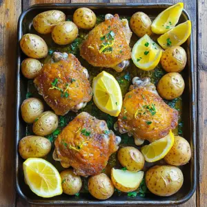 - 4 chicken thighs, skin-on and bone-in - 1.5 lbs baby potatoes, halved - 3 tablespoons olive oil - 3 cloves garlic, minced - Zest and juice of 2 lemons - 2 teaspoons dried oregano - 1 teaspoon smoked paprika - Salt and pepper to taste - Fresh parsley for garnish - Lemon wedges for serving In this dish, chicken thighs bring rich flavor and moisture. I prefer skin-on and bone-in for the best taste. The baby potatoes add a delightful crunch and heartiness. Halving them helps them cook faster and soak up all the flavors. Olive oil is essential for moist chicken and crispy potatoes. Garlic adds a savory punch. The zest and juice of lemons give this dish a bright and zesty kick. Dried oregano provides that classic Greek flavor, while smoked paprika adds a hint of warmth. I always make sure to season with salt and pepper. Fresh parsley makes a lovely garnish, adding color and freshness. Lastly, lemon wedges not only serve as a garnish but also allow you to customize the lemony taste on your plate. These ingredients together create a simple yet impressive meal. Enjoy the vibrant flavors and comforting textures in each bite! 1. Preheat the oven Start by preheating your oven to 425°F (220°C). This step is key to getting the chicken crispy and the potatoes golden. 2. Prepare the marinade In a large bowl, mix together the olive oil, minced garlic, lemon zest, and lemon juice. Add dried oregano, smoked paprika, salt, and pepper. Stir until well combined. This marinade will give the chicken great flavor. 1. Marinate the chicken Place the chicken thighs in the bowl with the marinade. Make sure each piece is fully coated. Let them sit for at least 15 minutes. For even more flavor, you can marinate them in the fridge for up to an hour. 2. Arrange potatoes and chicken on the sheet pan Take a large sheet pan and place the halved baby potatoes in a single layer. Drizzle some olive oil over the potatoes and sprinkle with salt, pepper, and a little oregano. Toss to coat them evenly. Then, nestle the marinated chicken thighs among the potatoes, skin-side up. Make sure there’s space for air to flow around each piece. 3. Cooking time and temperature Bake the sheet pan in your preheated oven for 30 to 35 minutes. Check if the chicken reaches an internal temperature of 165°F (75°C). The potatoes should be golden brown and tender. 4. Optional broiling for crispy skin If you want extra crispy skin, turn on the broiler for 2 to 3 minutes at the end. Keep a close watch to prevent burning. This step adds a nice crunch to the dish. Enjoy the delicious blend of flavors as this dish comes together, bringing the taste of Greece right to your table! To get the most flavor in your chicken, use a good marinade. Start with a mix of olive oil, minced garlic, lemon zest, lemon juice, oregano, smoked paprika, salt, and pepper. This combo packs a punch! - Best practices for flavor absorption: Make sure to coat the chicken well. Use your hands to rub the marinade into the meat. This helps the flavors soak in better. - Time recommendations for marination: Aim for at least 15 minutes. If you have time, marinate for up to 1 hour in the fridge. The longer it sits, the more tasty it gets! Even cooking makes all the difference in this dish. You want juicy chicken and tender potatoes. - How to ensure even cooking: Spread the potatoes and chicken out on the pan. Give them space. This helps heat circulate around each piece. - Checking for doneness: Use a meat thermometer to check the chicken. It should reach 165°F (75°C). The potatoes should be golden and tender. If you want a crispy skin, you can broil for a few minutes at the end. Just keep an eye on it to avoid burning! {{image_2}} You can switch up the protein in this dish. If you prefer chicken breasts, they work well. For a plant-based option, use tofu. Just make sure to press the tofu first to remove excess water. Try using different veggies too. Instead of baby potatoes, use sweet potatoes or carrots. Bell peppers or zucchini also roast nicely. They add color and taste to your meal. To boost flavor, add more spices. Consider thyme or rosemary for an earthy touch. You can also try adding crushed red pepper for heat. If you want a different taste, use sauces or marinades. A yogurt-based marinade can add creaminess. You can also try a balsamic glaze for a sweet twist. These changes make the dish exciting and new each time you cook it. After you enjoy your Sheet-Pan Greek Lemon Chicken & Potatoes, you may have some leftovers. To keep them fresh, start by letting the dish cool. If you put hot food in a container, it can create steam, which makes food soggy. Once cooled, place the chicken and potatoes in an airtight container. Glass containers work well, but plastic ones are fine too. Make sure to seal them tightly to keep out air and moisture. Label your containers with the date, so you can track how long they have been stored. Reheating your leftovers right can make a big difference. The best way to reheat the chicken and potatoes is in the oven. Preheat your oven to 350°F (175°C). Place the chicken and potatoes in a baking dish. Cover them with foil to keep the moisture in. Heat for about 20-25 minutes or until warmed through. If you like crispy skin, you can remove the foil for the last few minutes. This helps to crisp up the chicken skin again. You can also use a microwave if you’re in a hurry, but I recommend the oven for the best texture. Enjoy your tasty meal again! Can I use boneless chicken instead? Yes, you can use boneless chicken. It cooks faster than bone-in chicken. Just reduce the baking time by about 10 minutes. Check for an internal temperature of 165°F to ensure it's done. How long can I store leftovers? You can store leftovers in the fridge for up to 3 days. Keep them in an airtight container. This keeps the chicken and potatoes fresh and tasty. Is this recipe freezer-friendly? Absolutely! You can freeze the cooked chicken and potatoes. Place them in a freezer-friendly bag or container. They last up to 3 months. Thaw them in the fridge before reheating. What sides pair well with this dish? This dish goes well with a fresh Greek salad. You can also serve it with steamed green beans or a side of rice. These sides add color and flavor to your meal. This blog post showed how to make a tasty dish with chicken and potatoes. We covered each ingredient, from chicken thighs to spices, and how to prepare and cook them. I shared marinating tips and ways to ensure even cooking. Variations allow you to customize with different proteins and veggies. Lastly, I provided storage tips for leftovers. With these steps, you can create a flavorful meal that satisfies. Enjoy cooking and have fun experimenting!
