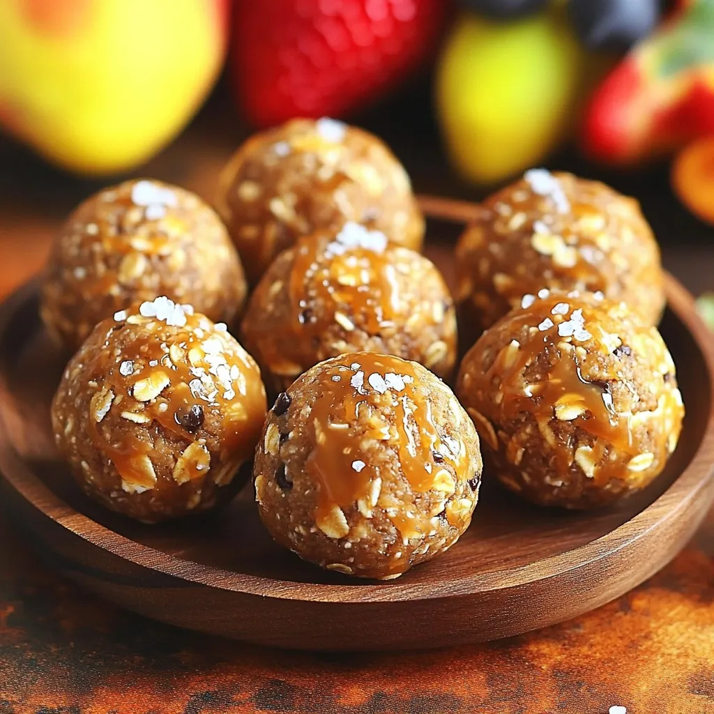 To make your No-Bake Salted Caramel Protein Balls, you will need the following ingredients: - 1 cup rolled oats - 1/2 cup almond butter (or any nut butter) - 1/2 cup protein powder (vanilla or salted caramel flavor) - 1/4 cup honey or maple syrup - 1/4 cup mini dark chocolate chips - 1 teaspoon vanilla extract - 1/2 teaspoon sea salt - 1 tablespoon coconut flour (optional, for texture) - Extra sea salt for topping These ingredients offer a great mix of nutrition and flavor. Rolled oats provide fiber, while almond butter adds healthy fats. The protein powder boosts protein content, making these balls a great snack. Feel free to swap almond butter for your favorite nut butter. Peanut butter works well too! You can also choose different flavors of protein powder to switch up the taste. Don't forget to add the mini dark chocolate chips for a sweet touch. If you want a firmer texture, use coconut flour. Just add it slowly until the mixture feels right. Finally, top each ball with a sprinkle of sea salt. This gives you that perfect salted caramel taste. 1. First, grab a large mixing bowl. 2. Combine the rolled oats, almond butter, protein powder, honey or maple syrup, mini dark chocolate chips, vanilla extract, and sea salt. 3. Mix everything well until it all comes together. 4. If your mix feels too wet, sprinkle in coconut flour slowly. This helps thicken it up. 1. Now it’s time to shape the mixture. Use your hands to roll the mix into small balls. Each ball should be about the size of a tablespoon. 2. If the mix sticks to your hands, dampen them with a little water. This makes it easier to shape. 1. Place the rolled balls on a baking sheet lined with parchment paper. 2. Add a pinch of extra sea salt on top of each ball. This gives it that delicious salted caramel flavor. 3. Finally, refrigerate the protein balls for at least 30 minutes. This helps them firm up and makes them ready to eat. To avoid an overly sticky mixture, be mindful of the nut butter you use. Some nut butters are creamier, which can make the mixture too wet. If it feels sticky, add coconut flour a little at a time. This helps balance the texture and makes rolling easier. Refrigeration time is key. After shaping the protein balls, chill them for at least 30 minutes. This helps them firm up and hold their shape better. If you skip this step, the balls may fall apart when you handle them. You can switch out almond butter for other nut butters. Cashew butter, peanut butter, or sunflower seed butter all work well. Each nut butter adds its own unique flavor and texture. For protein powder, you can use vanilla or salted caramel flavors. You can also try chocolate, peanut butter, or even unflavored versions. Each choice brings a different taste profile to your protein balls. For a fun presentation, arrange the protein balls on a colorful plate. A sprinkle of coarse sea salt on top adds a lovely touch. You can also serve them with fresh fruit like strawberries or apples. The fruit adds a nice color and extra nutrition to your snack. These protein balls are great for on-the-go energy. Pack them in a container for a quick snack at work or school. Enjoy the balance of sweet and salty flavors in every bite! {{image_2}} You can switch up the nut butter in this recipe. Almond butter is great, but peanut or cashew butter also works well. Each nut butter brings its own flavor. You can also add seeds, like chia or flaxseeds, for extra crunch and nutrition. Dried fruits, like raisins or cranberries, add sweetness and chewiness. The flavor of your protein powder matters a lot. Vanilla gives a classic taste, while salted caramel deepens the flavor. If you want to try something new, chocolate protein powder can add a nice twist, too. For those who prefer plant-based options, vegan protein powders made from pea or brown rice are excellent choices. They provide great taste and nutrition without dairy. To make these protein balls even healthier, consider using low-calorie sweeteners like stevia or monk fruit. These options cut down the sugar but still keep them sweet. If you need a gluten-free version, just ensure your oats are certified gluten-free. This way, everyone can enjoy these tasty snacks without worry. To keep your No-Bake Salted Caramel Protein Balls fresh, store them in an airtight container. Place the container in the refrigerator. This method will keep them tasty for up to a week. If you want to save them for later, freezing is a great option. Just wrap each ball in plastic wrap before placing them in a freezer-safe bag or container. In the fridge, these protein balls last about 5 to 7 days. When frozen, they can stay good for up to 3 months. Check for signs of spoilage. If you see any mold or smell something off, it’s best to throw them away. Freshness is key to enjoying these snacks. When you want to enjoy your frozen protein balls, take them out of the freezer. Let them thaw in the fridge for a few hours. You can also leave them at room temperature for about 30 minutes. If you stored them in the fridge, they are ready to eat right away. For a nice touch, sprinkle a little extra sea salt on top just before serving. Yes, you can make these protein balls vegan. Instead of honey, use maple syrup or agave nectar. Both sweeteners work well and keep the balls tasty. Vegan protein powder can also replace regular protein powder. Look for flavors like vanilla or chocolate for great results. These protein balls last about one week in the fridge. Store them in an airtight container. If you want them to last longer, freeze them. They can stay good for up to three months in the freezer. Just remember to let them thaw before enjoying. Yes, you can substitute protein powder. Use plant-based protein like pea or hemp if you want a vegan option. You may notice a slight change in texture and taste. Each protein powder has its flavor, so choose one you like! In this blog post, we explored how to make tasty protein balls. We discussed the key ingredients, step-by-step prep, and tips for the best texture. You learned how to customize flavors and store your protein balls effectively. Remember, these snacks are easy to adapt for your taste. They’re quick to make and perfect for on-the-go energy. Enjoy trying different flavors and variations to find your favorites. Make these protein balls part of your routine for a healthy, fun treat!