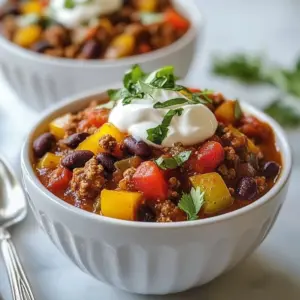To create a great chili, choose the right ingredients. Here’s what you need: - 1 lb ground beef (or 1 lb plant-based meat for a vegetarian option) - 1 medium onion, chopped - 2 cloves garlic, minced - 1 can (15 oz) black beans, drained and rinsed - 1 can (15 oz) kidney beans, drained and rinsed - 1 can (28 oz) crushed tomatoes - 2 tablespoons chili powder - 1 tablespoon cumin - 1 teaspoon smoked paprika - 1 tablespoon olive oil - 1 bell pepper (any color), chopped - 1 jalapeño pepper, diced (remove seeds for less heat) - Salt and pepper to taste - Optional toppings: shredded cheese, sour cream, sliced green onions, cilantro These key ingredients form the base of your chili. Ground beef adds richness, while plant-based meat offers a lighter option. Onions and garlic give a strong flavor base. The black and kidney beans provide texture and heartiness. Spices are crucial. Chili powder brings heat and depth. Cumin adds warmth, and smoked paprika offers a subtle smokiness. Bell peppers and jalapeño bring freshness and a kick. Each ingredient plays a role. They come together to create a balanced and flavorful dish. Don’t forget the toppings! They let you customize each bowl, making your chili even better. {{ingredient_image_1}} 1. Sauté onions and garlic for flavor Heat olive oil in a large pot over medium heat. Add chopped onions and minced garlic. Sauté until they are soft and fragrant, about 3-4 minutes. This step builds a great base for your chili. 2. Brown the meat and add vegetables Increase the heat to medium-high. Add ground beef or plant-based meat. Cook until browned, breaking it into smaller pieces, about 5-7 minutes. Next, stir in the chopped bell pepper and diced jalapeño. Cook for another 3-4 minutes until the peppers soften. 3. Incorporate spices and simmer Sprinkle in chili powder, cumin, and smoked paprika. Mix well to coat the meat and vegetables. Cook for 1-2 minutes to enhance the flavors. Now, add crushed tomatoes and drained black and kidney beans. Stir to combine everything. Season with salt and pepper. Bring to a simmer, then reduce heat to low. Cover and let it cook for at least 30 minutes, stirring occasionally. The longer it simmers, the better the flavors meld—up to 2 hours if you can wait! Tasting is key. Adjust seasonings before serving. Enjoy your chili hot and offer toppings on the side for a personal touch! Letting your chili simmer longer is key. It enhances the taste. When you simmer, flavors blend and deepen. I often let mine cook for up to two hours. If you’re in a rush, 30 minutes works, but more time makes a big difference. Balancing flavors with seasonings is a must. You want a mix of spicy, sweet, and savory. Use chili powder, cumin, and smoked paprika to achieve this. Start with the amounts in the recipe, then taste and adjust. If it lacks heat, add more chili powder or jalapeño. Adjust spice levels to fit your taste. Not everyone likes it hot! If you want less heat, remove jalapeño seeds. You can also skip certain spices. Taste your chili as it cooks. This helps you find the perfect balance for your palate. Pro Tips Choose Your Meat Wisely: For a richer flavor, opt for ground beef with a higher fat content, or use a well-seasoned plant-based meat for a vegetarian alternative. Layer Your Spices: Add spices like chili powder and cumin at different stages of cooking to build a deeper flavor profile. Let It Simmer: The longer you let the chili simmer, the better the flavors meld. If you can, let it simmer for at least an hour or even longer for optimal taste. Customize Your Toppings: Provide a variety of toppings like cheese, sour cream, and fresh herbs to allow guests to personalize their chili experience. {{image_2}} You can make chili your own with easy twists. Here are some fun ideas: - Vegetarian and vegan adaptations: Use plant-based meat instead of ground beef. This keeps it hearty. You can also add more beans or lentils for extra protein. They pair well with the spices. - Different types of beans and meats: Try using pinto beans or chickpeas for variety. If you like meat, add sausage or turkey for a new taste. Each bean brings its own flavor to the mix. - Adding unique ingredients for extra flavor: Get creative! Add corn for sweetness or diced tomatoes for brightness. You can even toss in cocoa powder or coffee for depth. These small changes can make your chili stand out. Have fun experimenting! Each variation can lead to a new favorite chili recipe. To keep your chili fresh, store it in an airtight container. It will stay good in the fridge for about 3 to 4 days. Make sure it cools down before you put it in the fridge. This helps keep the right texture. If you want to save chili for longer, freezing is the best option. Use freezer-safe containers or bags. Leave some space at the top to allow for expansion. You can freeze chili for up to 3 months. Just remember to label the container with the date. When you’re ready to eat your chili, you can reheat it in several ways. - On the stove: Pour chili into a pot. Heat it over low to medium heat. Stir often to avoid sticking. - In the microwave: Place chili in a microwave-safe dish. Cover it loosely with a lid or plastic wrap. Heat in short bursts, stirring in between. - In the oven: If you want to bake it, put chili in an oven-safe dish. Cover it with foil and heat at 350°F for about 20 minutes. Whichever method you choose, make sure to check the heat. Your chili should reach at least 165°F to be safe to eat. Enjoy the rich flavors just like when you first made it! What makes chili award-winning? Chili becomes award-winning with bold flavors, great texture, and perfect seasoning. Use quality ingredients, like fresh spices and good meat or meat alternatives. A well-balanced mix of beans and vegetables also adds depth. The key is to let it simmer long enough to blend the flavors. Can I make chili in a slow cooker? Yes, you can make chili in a slow cooker. Start by browning the meat and sautéing the onions and garlic on the stove. Then, add all ingredients to the slow cooker. Cook on low for 6-8 hours or on high for 3-4 hours. This method allows the flavors to develop beautifully. How can I thicken my chili? To thicken your chili, try these methods: - Add a tablespoon of cornmeal or masa harina. - Blend some of the beans into a paste and stir back in. - Let it simmer uncovered for a while to reduce the liquid. Each method adds texture and depth to your chili! In this guide, we explored how to make award-winning chili, focusing on key ingredients, preparation steps, and essential tips. We discussed how to balance flavors and create variations to suit your taste. Lastly, I shared storage methods to keep your chili fresh. Remember, the secret to great chili lies in the simmering and the perfect mix of spices. Get creative and enjoy making your own delicious chili!