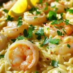 To make Garlic Butter Shrimp Scampi Orzo, you will need: - 1 pound large shrimp, peeled and deveined - 1 cup orzo pasta - 4 tablespoons unsalted butter - 4 cloves garlic, minced - 1 teaspoon red pepper flakes (optional) - 1 lemon, juiced and zested - 1/2 cup vegetable broth - 1/4 cup fresh parsley, chopped - Salt and pepper to taste - Lemon wedges for garnish Having all the ingredients ready makes cooking smoother. You can swap some ingredients for variety. If you don't have orzo, use any small pasta. You can also choose shrimp that are frozen or fresh, based on what you can find. For a lighter dish, try using olive oil instead of butter. If you want more heat, add more red pepper flakes. For fresh shrimp, look for ones that smell clean, like the ocean. The shells should be firm and shiny. Avoid any shrimp with a strong fishy smell or black spots. If you are buying frozen shrimp, check that they are not stuck together. This means they are fresh and quick to cook. To start, bring a large pot of salted water to a boil. This will help the orzo cook evenly. Once the water boils, add 1 cup of orzo pasta. Cook it until it's al dente, following the package instructions. This usually takes about 8 to 10 minutes. When done, drain the orzo and set it aside. Make sure it doesn't stick together. Next, heat a large skillet over medium heat. Add 4 tablespoons of unsalted butter. Let the butter melt fully. Once it's melted, add 4 cloves of minced garlic and, if you like spice, 1 teaspoon of red pepper flakes. Sauté this for about 1 minute. You want the garlic to smell good but not burn. Then, add 1 pound of peeled and deveined shrimp to the skillet. Season the shrimp with salt and pepper. Cook for 2 to 3 minutes on each side. The shrimp should turn pink and opaque when they're done. Now it’s time to mix everything. Pour in 1/2 cup of vegetable broth, along with the juice and zest of 1 lemon. Bring the mixture to a simmer for about 2 minutes. This helps all the flavors blend well. After that, add the cooked orzo to the skillet. Toss everything together until well combined. Let it cook for another 2 minutes to heat through. Finally, remove from heat and stir in 1/4 cup of chopped fresh parsley. Adjust the seasoning if needed. Serve the dish right away, garnished with lemon wedges for a fresh kick. To cook shrimp just right, start with fresh shrimp. Look for a firm texture and a clean smell. When cooking, heat a skillet on medium. Add butter and minced garlic, then toss in the shrimp. Cook them for 2-3 minutes on each side. They should turn pink and opaque. This step ensures you get juicy shrimp every time. To boost the taste of your dish, add red pepper flakes. They give a nice kick without being too spicy. You can also experiment with fresh herbs like basil or chives. A splash of white wine can add depth too. Just pour it in after cooking the shrimp, and let it simmer. Remember, fresh lemon juice brightens the flavor. Always add it right before serving for the best taste. When cooking orzo, use plenty of salted water. This helps the pasta stay flavorful. Follow the package instructions for cooking time. Drain it when it’s al dente, so it’s still firm. After cooking, toss the orzo with a little olive oil. This prevents it from sticking together. If you plan to mix it with the shrimp, combine them while both are hot. This way, they absorb each other's flavors beautifully. {{image_2}} You can add great flavor and color by including vegetables. Fresh spinach, cherry tomatoes, or bell peppers work well. Just toss them in with the shrimp. Cook them until they soften, then mix in the orzo. This adds nutrients and taste to your dish. If you want to switch things up, use different pasta. Penne, fusilli, or even whole wheat pasta can be great choices. Just be mindful of cooking times, as they may differ from orzo. For a gluten-free option, try rice or quinoa. Each pasta brings a new texture to the dish. You can swap shrimp for other proteins. Chicken or scallops are tasty alternatives. Use about one pound of your chosen protein. Cook them until they are fully done, just like you do with shrimp. You can even go plant-based with tofu or chickpeas. Each protein will give your dish a different spin. To store Garlic Butter Shrimp Scampi Orzo, let it cool first. Place it in an airtight container. This keeps the dish fresh and tasty. You can also use a glass dish with a lid. Make sure to seal it tightly to prevent air from getting in. When you want to enjoy the dish again, reheat it gently. You can use a skillet on low heat. Add a splash of water or broth to keep it moist. Stir often until it's heated through. You can also use the microwave. Heat it in 30-second bursts, stirring in between. Garlic Butter Shrimp Scampi Orzo lasts about 3 days in the fridge. Make sure to check for any signs of spoilage before eating. If it smells off or looks strange, it’s better to toss it out. Enjoy your leftovers while they're fresh for the best taste! Yes, you can make Garlic Butter Shrimp Scampi Orzo ahead of time. Cook the orzo and shrimp separately. This keeps the shrimp tender. Mix them right before serving. If you store it in the fridge, use it within two days for the best taste. You can pair this dish with many sides. A simple green salad works great. Garlic bread is a classic choice too. Roasted vegetables add color and flavor. Lemon wedges on the side brighten the dish. Yes, this recipe is perfect for meal prepping. Each serving fits well in a container. Just reheat it in the microwave. Add a splash of broth to keep it moist. This dish stays tasty, so you can enjoy it all week. You learned how to make Garlic Butter Shrimp Scampi Orzo. We covered the ingredients, tips for cooking, and how to store it. You can swap ingredients or add veggies for new flavors. This dish is easy and fun. Try it out and impress your friends or family. Enjoy your cooking journey!