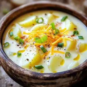 Loaded potato soup is rich and tasty. To make it, you need a few simple ingredients. Here’s what you will need: - 4 large russet potatoes, peeled and diced - 1 medium yellow onion, chopped - 3 cloves garlic, minced - 4 cups vegetable broth - 1 cup heavy cream (or coconut cream for dairy-free) - 1 cup shredded cheddar cheese (plus extra for topping) - 1/2 cup sour cream (or Greek yogurt) - 1/4 cup green onions, sliced - 4 slices crispy turkey bacon, crumbled (optional) - 1 teaspoon paprika - Salt and pepper to taste - Olive oil for sautéing Each ingredient plays a key role. The russet potatoes give the soup its heartiness. The onion and garlic add depth and flavor. The vegetable broth keeps it rich and warm. Heavy cream or coconut cream makes it creamy. Cheddar cheese brings a nice sharpness. Sour cream or Greek yogurt adds a tangy twist. Green onions give a fresh crunch, and bacon adds a savory touch. Remember, you can swap ingredients if needed. For a lighter option, use Greek yogurt. If you want a dairy-free soup, coconut cream works well. This flexibility makes loaded potato soup perfect for anyone. Enjoy gathering these ingredients; they will come together for a delicious meal! - Heat 1 tablespoon of olive oil in a large pot over medium heat. - Add 1 medium yellow onion, chopped. Sauté until it is soft and clear, about 5 minutes. - Next, add 3 cloves of minced garlic. Cook for 1 more minute until it smells good. - Stir in 4 large russet potatoes, peeled and diced. Pour in 4 cups of vegetable broth. - Bring the mixture to a boil. Then, reduce the heat to low. - Let it simmer for about 15 to 20 minutes. Check if the potatoes are tender. - Now, use an immersion blender to mix the soup until it is smooth. - If you don’t have one, carefully transfer it to a blender. Be careful with the hot soup! - Return the blended soup to the pot. Add 1 cup of heavy cream and 1 cup of shredded cheddar cheese. - Also, mix in 1/2 cup of sour cream. Cook over low heat until the cheese melts, about 5 minutes. - Season with 1 teaspoon of paprika, salt, and pepper to taste. - If your soup is too thick, add a bit more vegetable broth until it feels right. - Serve hot with extra cheddar cheese, crumbled turkey bacon, and sliced green onions on top. To get the best texture in your loaded potato soup, start with russet potatoes. These potatoes are starchy and create a creamy base. Cut them into even pieces so they cook uniformly. After cooking, blend the soup until smooth. If you like a chunkier soup, blend only half. Adjust flavors to suit your taste. Add salt and pepper little by little. Taste as you go. If you want more tang, stir in extra sour cream or Greek yogurt. For a kick, add more paprika or a pinch of cayenne pepper. One common mistake is overcooking potatoes. They should be tender but not mushy. Keep an eye on them while they simmer. If they break apart, it may affect the soup's texture. Blending can also lead to issues. If using a countertop blender, let the soup cool slightly. Hot soup can splatter and burn you. An immersion blender is safer and easier for this task. Pair your loaded potato soup with simple sides. A fresh green salad works well. You can also serve it with crusty bread for dipping. Get creative with toppings! Besides cheese and green onions, try crispy turkey bacon or even sautéed mushrooms. A drizzle of olive oil adds a nice touch. For extra flavor, sprinkle fresh herbs like chives or parsley on top. {{image_2}} You can easily make this soup vegetarian or vegan. For a vegetarian version, swap out the turkey bacon for crispy mushrooms or just skip it. It still tastes great! Use Greek yogurt instead of sour cream for a lighter option. For a vegan twist, replace heavy cream with coconut cream. It adds a nice flavor. You can also use a dairy-free cheese for a cheesy touch. Spices and herbs can make your soup pop. Try adding garlic powder, onion powder, or a dash of cayenne pepper for a kick. Fresh herbs like chives or parsley enhance the taste too. You can play with cheese types. While cheddar is classic, try gouda or pepper jack for a new flavor. Mixing cheeses gives your soup a rich, layered taste. You can choose between a chunky or smooth soup. For a chunky style, leave some potato pieces in the mix. For a smooth texture, blend all the potatoes until creamy. When serving, add extra toppings like cheese, green onions, or crumbled bacon. This adds texture and looks great. For special occasions, serve in bread bowls or with a fresh salad on the side. To keep your loaded potato soup fresh, place it in an airtight container. Make sure it cools down to room temperature before sealing it. Store it in the fridge for up to 4 days. If you want to save some for later, you can freeze it. Use freezer-safe containers or bags. The soup can last up to 3 months in the freezer. Just remember to label the containers with the date. When you're ready to enjoy the leftovers, you have a few options to warm them up. The best method is to heat the soup on the stove over medium heat. Stir often to prevent sticking. You can also use a microwave, but be sure to heat it in short bursts. Stir in between to heat evenly. If the soup is too thick after reheating, add a splash of vegetable broth or water to adjust the consistency. This helps bring back that creamy texture you love. You can use coconut cream for a dairy-free option. It gives a nice, rich flavor. Another choice is to use half-and-half or milk mixed with a bit of butter. This will keep the soup creamy but lower in fat. Loaded potato soup will last about 3 to 5 days in the fridge. Store it in an airtight container to keep it fresh. Before serving, just heat it up on the stove or in the microwave. Yes, you can easily make this soup in a slow cooker. Just add all the ingredients, except the cream and cheese, to the slow cooker. Cook on low for 6 to 8 hours. Add the cream and cheese in the last 30 minutes for a creamy finish. Yes, loaded potato soup can be gluten-free. Just make sure your vegetable broth is gluten-free. Most ingredients, like potatoes and cheese, are naturally gluten-free. Absolutely! You can make loaded potato soup a day or two in advance. Just store it in the fridge. The flavors will blend nicely, making it even more tasty when you reheat it. You now know how to make a delicious loaded potato soup. We covered key ingredients, step-by-step instructions, tips to perfect the texture, and ways to store it. You can adjust flavors and try fun variations too. This soup is easy to personalize. Whether you’re cooking for yourself or guests, it always shines. Keep this recipe handy for chilly days or any time you crave comfort food. Enjoy your soup-making journey, and let every bowl bring warmth and joy!