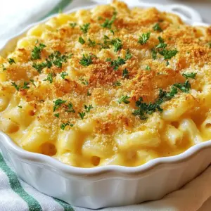 To make ultra creamy baked mac and cheese, gather these key ingredients: - 8 ounces elbow macaroni - 4 tablespoons unsalted butter - 1/4 cup all-purpose flour - 3 cups whole milk - 2 cups sharp cheddar cheese, grated - 1 cup mozzarella cheese, grated - 1/2 cup cream cheese, softened - 1 teaspoon garlic powder - 1 teaspoon onion powder - 1/2 teaspoon paprika - Salt and pepper to taste - 1 cup Panko breadcrumbs - 2 tablespoons olive oil - Fresh parsley, chopped (for garnish) Measuring your ingredients ensures the perfect balance of flavors. Use a kitchen scale for accuracy, especially for the cheese and flour. Use standard measuring cups for liquids like milk and melted butter. For the grated cheese, pack it lightly into the measuring cup. This method helps the cheese melt better in the sauce. Garnishes add flair and fresh taste. Consider these options: - Fresh parsley adds color and freshness. - A sprinkle of extra paprika gives a nice kick. - Crushed red pepper flakes for heat. - Crispy bacon pieces for a savory twist. These garnishes enhance the dish and make it even more appealing! {{ingredient_image_1}} First, gather all your ingredients. You need: - 8 ounces elbow macaroni - 4 tablespoons unsalted butter - 1/4 cup all-purpose flour - 3 cups whole milk - 2 cups sharp cheddar cheese, grated - 1 cup mozzarella cheese, grated - 1/2 cup cream cheese, softened - 1 teaspoon garlic powder - 1 teaspoon onion powder - 1/2 teaspoon paprika - Salt and pepper to taste - 1 cup Panko breadcrumbs - 2 tablespoons olive oil - Fresh parsley, chopped (for garnish) Next, preheat your oven to 350°F (175°C). This step is vital for a perfect bake. Start by boiling a pot of water. Cook the elbow macaroni until it is al dente. Drain the macaroni and set it aside. In a large saucepan over medium heat, melt the butter. Once melted, add the flour. Whisk it to create a roux. Cook this mixture for about 2 minutes. It should look bubbly and golden. Now, slowly add the whole milk while whisking. This helps to avoid lumps. Keep cooking until the mixture thickens, which takes about 5 to 7 minutes. Lower the heat and add the sharp cheddar, mozzarella, and cream cheese. Stir until all the cheese melts, making a smooth sauce. Add garlic powder, onion powder, paprika, and season with salt and pepper. This adds great flavor to your cheese sauce. Add the cooked macaroni to the cheese sauce. Stir well to coat all the pasta. Transfer this creamy mixture to a greased 9x13 inch baking dish. In a small bowl, mix Panko breadcrumbs with olive oil. Coat them well, then sprinkle evenly over the mac and cheese. Bake it in your preheated oven for 25 to 30 minutes. Look for a golden, crispy top. Once out of the oven, let it sit for about 5 minutes. This makes it easier to serve. Garnish with chopped parsley for a fresh touch. Enjoy your ultra creamy baked mac and cheese! To get that ultra creamy texture, you need to combine the right ingredients. Start with a roux made from butter and flour. Cook it until it’s bubbly and golden. Then, slowly add whole milk while whisking. This step helps avoid lumps. Keep stirring until the mixture thickens, about 5 to 7 minutes. Now, add your cheeses slowly. I love using sharp cheddar, mozzarella, and cream cheese. They melt well together, creating a smooth, rich sauce. Choosing the right cheese makes all the difference. Sharp cheddar gives a nice bite. Mozzarella adds stretch and creaminess. Cream cheese brings a rich, smooth finish. You can also try Gruyère or fontina for a gourmet twist. Mixing different cheeses lets you play with flavors and textures. Experiment to find your perfect blend! No one wants clumpy cheese sauce! To prevent this, ensure your cheese is grated finely. Adding cheese too quickly causes clumps. Gradually stir in the cheese when the sauce is smooth. Always keep the heat low when adding cheese. This gentle heat helps it melt evenly. If you see any clumps, whisk vigorously until they disappear. Pro Tips Use Fresh Cheese: Freshly grated cheese melts better and creates a creamier texture compared to pre-shredded cheese. Don’t Overcook the Pasta: Cook the macaroni until just al dente. It will continue to cook in the oven and absorb some of the sauce. Experiment with Cheese: Feel free to mix different types of cheese such as Gruyère or Fontina for a unique flavor profile. Let It Rest: Allow the baked mac and cheese to sit for a few minutes before serving. This helps it set and makes serving easier. {{image_2}} You can make your Ultra Creamy Baked Mac and Cheese heartier by adding protein. Cooked chicken, bacon, or ham work well. For a vegetarian option, try adding cooked lentils or chickpeas. These proteins not only add flavor but also boost nutrition. Mix them in right before baking for a complete meal. Adding veggies can enhance your dish. Spinach, broccoli, or roasted peppers bring color and taste. You can sauté them first to soften the texture. Stir in cooked vegetables along with the macaroni. This way, you get a balanced dish that is both creamy and healthy. Want a kick? Add jalapeños or crushed red pepper to spice things up. For a gourmet touch, try mixing in truffle oil or a fancy cheese like Gruyère. These simple twists can elevate the dish to something special. Experiment with flavors to find your perfect combo. To store leftover mac and cheese, let it cool first. Once cool, transfer it to an airtight container. Keep it in the fridge for up to three days. If you want to enjoy it later, refrigerating helps maintain its creamy texture. Just remember to cover it well to prevent it from drying out. If you want to freeze it, use a freezer-safe container. Portion the mac and cheese into smaller servings for easy thawing. It can stay frozen for up to three months. Before freezing, ensure the dish has cooled completely. This step keeps the texture nice when you reheat it later. To reheat, you can use the oven or microwave. For the oven, preheat it to 350°F (175°C). Place the mac and cheese in an oven-safe dish. Cover it with foil to keep it moist. Heat for about 20 minutes or until warmed through. If you use the microwave, heat in short bursts of 1-2 minutes. Stir between heating to ensure even warming. Add a splash of milk to restore creaminess. Enjoy your ultra creamy baked mac and cheese bliss! The best cheese for mac and cheese is sharp cheddar. It melts well and adds flavor. I also like to mix in mozzarella. Mozzarella gives a nice stretch to the dish. You can try Gruyère or fontina for a gourmet touch. Each cheese brings its own taste, so feel free to experiment. Yes, you can make mac and cheese without cream cheese. The dish may not be as creamy, but it will still taste great. You can use more cheddar or add a bit of ricotta for creaminess. Another option is to use a bit of sour cream. This keeps the dish rich and smooth. To make mac and cheese spicy, add some hot sauce to the cheese sauce. You can also mix in diced jalapeños or crushed red pepper flakes. For a smoky flavor, try adding chipotle peppers. These will give your mac and cheese a nice kick and make it unique. You can now make delicious mac and cheese with the tips from this guide. We covered all the key ingredients, from measuring them right to achieving that creamy texture. I shared easy steps to cook and bake your dish, and gave you variations to try. You also learned how to store leftovers properly. With these insights, you can enjoy the best mac and cheese, tailored to your taste! Keep experimenting and have fun in the kitchen!