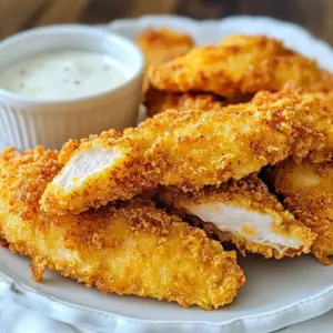 - 1 pound chicken breast, cut into strips - 1 cup buttermilk (or milk with 1 tbsp lemon juice) - 1 cup all-purpose flour - 1 cup breadcrumbs (preferably panko for extra crunch) - 1 tablespoon garlic powder - 1 tablespoon onion powder - 1 teaspoon paprika - 1 teaspoon salt - 1/2 teaspoon black pepper - 1/2 teaspoon cayenne pepper (optional for heat) - Cooking oil (for frying) You can add zest to your chicken tenders with a few extra spices. Consider these options: - 1 teaspoon dried herbs like thyme or oregano - 1 tablespoon grated Parmesan cheese in the breadcrumb mix - A splash of hot sauce in the buttermilk for spicy tenders These additions can enhance the taste and make each bite exciting. To make these chicken tenders, you will need: - Medium bowl for marinating - Three shallow dishes for coating (one for flour, one for breadcrumbs, and one for seasonings) - Tongs for handling chicken - Large skillet for frying - A wire rack for cooling - Paper towels for draining Having these tools ready will make your cooking process smooth and fun! {{ingredient_image_1}} Marinating the chicken is key for flavor and tenderness. Start by cutting 1 pound of chicken breast into strips. Place the chicken in a medium bowl. Pour 1 cup of buttermilk over the chicken strips. If you don&rsquo;t have buttermilk, mix 1 cup of milk with 1 tablespoon of lemon juice. Let the chicken marinate for at least 30 minutes. For more flavor, marinate it overnight in the fridge. Next, set up your coating station. You will need three shallow dishes. In the first dish, combine 1 cup of all-purpose flour with 1 tablespoon of garlic powder, 1 tablespoon of onion powder, 1 teaspoon of paprika, 1 teaspoon of salt, 1/2 teaspoon of black pepper, and 1/2 teaspoon of cayenne pepper if you like heat. In the second dish, place 1 cup of breadcrumbs. Panko breadcrumbs work best for extra crunch. Now, it's time to coat the chicken. Take the marinated chicken strips out of the buttermilk. Let the excess buttermilk drip off. Dredge each strip in the flour mixture, covering it completely. After that, dip it back in the buttermilk. Lastly, press the chicken into the breadcrumbs to ensure a thick coating. Place each coated strip on a wire rack. Repeat this for all the chicken strips. Heat a large skillet on medium heat. Add about 1/2 inch of cooking oil. You want the oil around 350&deg;F or 175&deg;C. Once hot, carefully add the breaded chicken tenders in batches. Make sure not to overcrowd the pan. Fry each side for about 4 to 5 minutes. You want them golden brown and cooked all the way through. When the chicken tenders are done frying, use tongs to remove them from the oil. Place them on a plate lined with paper towels. This helps drain any extra oil. Serve the chicken tenders hot with your favorite dipping sauces like ranch, honey mustard, or barbecue sauce. Enjoy your crispy homemade chicken tenders! To get that perfect crunch on your chicken tenders, follow these steps. First, marinate the chicken in buttermilk. This helps keep the meat moist and tender. The longer you marinate, the better. Aim for at least 30 minutes, or overnight for the best results. Next, use a mixture of flour and breadcrumbs. For extra crunch, I suggest using panko breadcrumbs. They stay crispier than regular ones. When coating the chicken, make sure each piece is fully covered. Dredge in flour, dip in buttermilk, then press into breadcrumbs. This three-step process builds that irresistible crunch. While frying, don&rsquo;t overcrowd the pan. This lowers the oil temperature and can make your tenders soggy. Fry in batches, and keep the oil hot for that crispy finish. Choosing the right oil is key to frying chicken tenders. I recommend oils with high smoke points, like canola, peanut, or vegetable oil. These oils heat well and create a nice, crisp crust. Avoid using olive oil as it burns easily and can change the flavor of your chicken. Fill your skillet with about half an inch of oil. Heat it to around 350&deg;F (175&deg;C) before adding the chicken. This ensures a quick sear and helps lock in moisture. Here are some common mistakes to watch out for when making chicken tenders: - Skipping the marinade: Don&rsquo;t skip the buttermilk. It adds flavor and moisture. - Not drying the chicken: Dry the chicken with paper towels before coating. This helps the coating stick better. - Using cold oil: Always heat your oil first. Cold oil can lead to greasy chicken. - Frying too many pieces at once: This lowers the oil temperature and leads to sogginess. Fry in small batches for the best texture. - Not letting the tenders drain: After frying, place the tenders on paper towels. This removes excess oil and keeps them crispy. Pro Tips Marinate Longer for More Flavor: For the best flavor, let the chicken marinate in buttermilk overnight. This not only tenderizes the meat but also deeply infuses it with flavor. Use Panko for Extra Crunch: Panko breadcrumbs create a lighter, crunchier coating compared to regular breadcrumbs. Consider using them for an irresistible texture. Don&rsquo;t Overcrowd the Pan: Fry the chicken tenders in batches to avoid overcrowding the skillet. This ensures even cooking and that they get perfectly crispy. Check Oil Temperature: Use a thermometer to ensure your oil is at the right temperature (about 350&deg;F or 175&deg;C) before frying. This helps achieve that golden brown color and crispy texture. {{image_2}} You can make baked chicken tenders for a healthier option. Start by preheating your oven to 400&deg;F (200&deg;C). Prepare the chicken strips just like you do for frying. Instead of oil, spray a baking sheet with cooking spray. Place the coated chicken on the sheet and spray the tops lightly with oil. Bake for about 20-25 minutes, flipping halfway. You still get a crispy outer layer! Using healthier ingredients can make your chicken tenders lighter. Swap regular buttermilk for low-fat buttermilk or plain yogurt. You can also use whole wheat flour instead of all-purpose flour. For the breadcrumbs, try using whole grain options. These swaps keep flavor while making the dish better for you. For gluten-free chicken tenders, use gluten-free breadcrumbs and flour. Almond flour or chickpea flour works great as a substitute. Check that your seasonings are gluten-free too. This way, you can enjoy crispy tenders without the gluten! To keep your chicken tenders fresh, let them cool first. Place them in an airtight container. Store the container in the fridge. They will last for about three to four days. If you want to keep them longer, consider freezing them. When you are ready to eat leftovers, the oven is best for reheating. Preheat your oven to 350&deg;F (175&deg;C). Place the chicken tenders on a baking sheet. Heat them for about 10 to 15 minutes. This keeps them crispy. You can also use a toaster oven. If you are in a hurry, a microwave works too. Just know the tenders may lose some crunch. To freeze chicken tenders, let them cool completely. Place them in a single layer on a baking sheet. Freeze them for about an hour until firm. Once solid, move them to a freezer bag. Remove as much air as possible. Label the bag with the date. They will stay good for about three months. When you are ready to cook them, do not thaw. Fry them straight from the freezer for perfect results. You should marinate the chicken for at least 30 minutes. This time helps to tenderize the meat. For the best flavor, try to marinate overnight. This allows the buttermilk to soak in well. But be sure not to exceed 24 hours, as the chicken can become too soft. Yes, you can make chicken tenders in an air fryer! Preheat the air fryer to 400&deg;F (200&deg;C). Place the coated chicken strips in a single layer in the basket. Cook them for about 10-12 minutes. Flip halfway through to ensure even cooking. They will still be crispy and delicious! Chicken tenders taste great with many dipping sauces. Here are some popular options: - Ranch dressing - Honey mustard - Barbecue sauce - Buffalo sauce - Sweet and sour sauce Feel free to mix and match based on your taste! To keep chicken tenders crispy, place them on a wire rack. This allows air to circulate and helps prevent sogginess. Avoid covering them with foil or a lid. If you need to keep them warm, set your oven to a low temperature and keep them on the rack inside. Making chicken tenders is easy and fun. You learned about the key ingredients and the right tools. The step-by-step guide shows you how to marinate, coat, and fry chicken strips. Tips on crispiness and common mistakes help you succeed. You can also try variations like baked or gluten-free options. Store leftovers safely and reheat to keep them tasty. Now, you have all the tools to make great chicken tenders at home. Enjoy your cooking, and share these tips with friends!