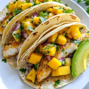 - Fish and Marinade Components - 1 lb firm white fish (like cod or tilapia), cut into strips - 1 tablespoon olive oil - 1 teaspoon cumin - 1 teaspoon paprika - Salt and pepper to taste - Mango Salsa Ingredients - 1 ripe mango, diced - 1 small red onion, finely chopped - 1 jalapeño, deseeded and minced - Juice of 1 lime - 1/4 cup fresh cilantro, chopped - Tortilla and Serving Items - 8 small corn tortillas - 1 avocado, sliced (for serving) - Optional: lime wedges (for serving) These ingredients come together to create a fresh and vibrant dish. The firm white fish gives a nice texture, while the spices add warmth. The mango salsa brings a sweet and zesty kick. Together, they make a perfect taco filling. You can easily find these ingredients at your local grocery store. Each element plays a key role in creating the perfect flavor balance. Enjoying these tacos will surely make your meal special! {{ingredient_image_1}} First, mix your marinade. In a bowl, combine 1 tablespoon olive oil, 1 teaspoon cumin, 1 teaspoon paprika, salt, and pepper. Stir well. Next, cut 1 pound of firm white fish, like cod or tilapia, into strips. Add the fish to the marinade. Make sure each piece is coated evenly. Let it marinate for about 15 minutes. This step helps the fish absorb the spice flavors. Now, it’s time to cook the fish. Preheat a non-stick skillet over medium-high heat. Once the skillet is hot, add the marinated fish strips. Cook for 3 to 4 minutes on each side. The fish should be opaque and flake easily with a fork. Remove the fish from heat. To make the salsa, gather your ingredients. Dice 1 ripe mango into small pieces. Finely chop 1 small red onion. Mince 1 jalapeño after removing the seeds. In a bowl, mix the mango, onion, and jalapeño together. Add the juice of 1 lime and 1/4 cup of chopped fresh cilantro. Stir well and season with salt to taste. Allow the salsa to sit for a few minutes. This helps the flavors come together. Now, let’s warm the tortillas. Take another skillet and lightly toast 8 small corn tortillas over medium heat. Warm them for about 30 seconds on each side. This makes them soft and easy to fold. To assemble the tacos, place some cooked fish on each tortilla. Top each taco with a generous spoonful of mango salsa. For an extra touch, add slices of avocado on top. You can serve the tacos with lime wedges on the side for a zesty finish. Enjoy your delicious creation! To achieve perfect flakiness in your fish, choose firm white fish, like cod or tilapia. Make sure to cut it into strips. This helps it cook evenly. Marinate the fish for at least 15 minutes to soak in those tasty spices. When cooking, use medium-high heat and do not overcrowd the pan. This keeps the fish from steaming. Common mistakes to avoid include cooking fish too long. Overcooked fish becomes dry and tough. Also, avoid skipping the marination step. It adds flavor and helps the fish stay moist. To amp up your mango salsa, try adding diced bell peppers or a pinch of salt. These add more color and taste. You can also mix in some chopped tomatoes for extra freshness. If you like heat, keep the seeds in the jalapeño. For storage, keep salsa in an airtight container. It stays fresh in the fridge for about two days. If you notice it getting watery, just drain the excess juice before serving. This keeps the salsa vibrant and tasty! Pro Tips Fish Freshness: Ensure your fish is as fresh as possible for the best flavor and texture. Look for clear eyes and a mild scent. Spice Variation: Feel free to experiment with different spices like chili powder or garlic powder to customize the flavor of your fish. Perfectly Ripe Mango: Choose a mango that gives slightly to pressure for the best sweetness and texture in your salsa. Warm Tortillas: Always warm your tortillas just before assembling to prevent them from breaking and to enhance their flavor. {{image_2}} You can easily make these tacos gluten-free. Choose corn tortillas, as they are naturally gluten-free. Just check the label to be sure. The fish and salsa ingredients are already gluten-free too. Enjoy a delicious meal without worry! To make this recipe vegan, swap the fish for grilled jackfruit or tofu. Marinate them just like the fish for great flavor. Use the same mango salsa to keep the dish fresh and vibrant. This way, you still enjoy tasty tacos. While mango shines in this salsa, feel free to experiment with other fruits. Pineapple adds a sweet and tangy twist. Peach can give a lovely summertime flavor. Even strawberries can surprise you with their sweetness. Mix and match for a fruity fiesta! You control the heat in your salsa! For a milder taste, skip the jalapeño or use a small amount. If you crave spice, add more jalapeño or even some diced serrano peppers. Adjust the heat to match your mood and enjoy your perfect taco experience! To keep your fish tacos fresh, store them in airtight containers. This helps prevent them from drying out. You should separate the fish, tortillas, and mango salsa. This keeps each part at its best. For the fish, wrap it in plastic wrap or foil. Store it in the fridge for up to two days. The tortillas can stay in a sealed bag. They will stay fresh for about three days. You can keep the mango salsa in a small container. It will last for up to three days too. To reheat the fish, use a skillet over medium heat. This method keeps the fish moist and flaky. Cook for about two minutes on each side. Make sure it is heated through but not overcooked. For tortillas, you can warm them in a dry skillet. Heat them for about 30 seconds on each side. This will keep them soft and pliable. Enjoy your tacos as if they were just made! For fish tacos, I recommend using firm white fish. Cod and tilapia are great choices. They cook well and have a mild flavor. You can also try snapper or mahi-mahi for a different taste. These fish hold up nicely in tacos and pair perfectly with mango salsa. Yes, you can make mango salsa ahead of time. Mix the diced mango, red onion, jalapeño, lime juice, and cilantro a few hours before serving. This lets the flavors blend together. Just keep the salsa in the fridge in an airtight container. It stays fresh for up to two days. To add some heat, try these ideas. Include more jalapeño in the salsa. You can also use a serrano pepper for a kick. Another option is to sprinkle cayenne pepper on the fish. If you like sauces, drizzle some hot sauce on top before serving. Adjust the heat to your taste! This blog post guided you through making delicious fish tacos. We explored key ingredients like the fish and mango salsa, then detailed step-by-step instructions for preparation and assembly. I shared tips for perfecting the cooking process and how to enhance the salsa's flavor. You also learned about dietary variations and storage tips. Remember, experimenting with flavors and ingredients can lead to your ideal taco. Enjoy the process and savor each bite!