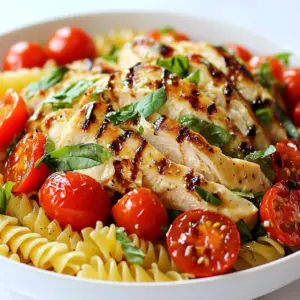 Here’s what you need to make Bruschetta Chicken Pasta: - 2 boneless, skinless chicken breasts - 8 ounces pasta (fusilli or penne) - 2 cups cherry tomatoes, halved - 1 cup fresh basil leaves, chopped - 4 cloves garlic, minced - 1 tablespoon balsamic vinegar - 2 tablespoons olive oil - Salt and pepper to taste - 1 cup mozzarella cheese, shredded - Optional: grated Parmesan cheese for serving These ingredients come together to create a dish bursting with flavor. The chicken adds protein, while the pasta provides a hearty base. Cherry tomatoes bring sweetness, and fresh basil adds a bright touch. Garlic offers depth, and mozzarella gives a creamy finish. If you want a salty kick, Parmesan is a great option. Each ingredient plays a key role in making this meal both tasty and satisfying. Remember, fresh ingredients will always elevate your dish. {{ingredient_image_1}} To cook pasta al dente, bring salted water to a boil. Add the pasta and stir. Cook according to the package directions, usually about 8-10 minutes. Test the pasta before draining. It should be firm but not hard. Reserving pasta water is key. Before draining, save about 1/2 cup of the water. This water is starchy and helps thicken the sauce. It can add a nice texture to the dish. Start by seasoning the chicken breasts. Use salt and pepper for a simple taste. Heat 1 tablespoon of olive oil in a skillet over medium heat. Add the chicken to the pan. Cook each side for about 6-7 minutes. The chicken should be golden brown and cooked through. After cooking, let the chicken rest for 5 minutes. This helps the juices stay inside when you slice it. In the same skillet, add another tablespoon of olive oil. Then, add minced garlic and sauté it for about 1 minute. The garlic will smell great when it’s ready. Next, add halved cherry tomatoes and balsamic vinegar. Cook this mixture for about 3-4 minutes. You want the tomatoes to soften but not fall apart. Finally, return the sliced chicken to the skillet. Add the cooked pasta and chopped basil. Mix everything well. If the sauce is too thick, add some reserved pasta water to loosen it. Stir in the mozzarella cheese until it melts and combines. Adjust the flavor with more salt and pepper if needed. Enjoy your delicious Bruschetta Chicken Pasta! Timing is key when you cook Bruschetta Chicken Pasta. Add the pasta to the sauce at the right moment. This way, the pasta soaks up the flavors. To keep the sauce from drying out, use some reserved pasta water. This starchy water adds creaminess and holds the dish together. You can make this dish even more exciting. Try adding a pinch of red pepper flakes for heat. Fresh ingredients bring bright flavors, while dried herbs can work well too. If you have fresh basil, use it! It gives a nice pop. For a twist, add some oregano or thyme to boost the taste. Pair your Bruschetta Chicken Pasta with a simple green salad. A side of garlic bread is also a great choice. For a lovely presentation, serve it in a big bowl. Top with extra mozzarella and sprinkle fresh basil on top. This makes it look like a restaurant meal right at home. Pro Tips Perfectly Cooked Pasta: Always cook your pasta until al dente, which means it should still have a slight bite. This helps it hold its shape and texture in the dish. Resting the Chicken: Allow the chicken to rest for a few minutes after cooking. This allows the juices to redistribute, keeping the meat tender and flavorful. Fresh Basil Addition: Add the chopped basil at the end of cooking to preserve its vibrant flavor and bright color. This will enhance the dish's overall freshness. Moisture Control: If the pasta seems dry, gradually add the reserved pasta water until you reach your desired consistency. This water contains starch that helps bind the sauce to the pasta. {{image_2}} You can switch the chicken for other proteins. Shrimp or tofu works well. Both options add a unique taste and texture. For veggies, try adding zucchini or bell peppers. They bring color and nutrients. You could also use spinach for a nice twist. If you need gluten-free pasta, use rice or corn-based options. Many brands offer good choices that taste great. For a vegan dish, skip the chicken and cheese. You can use chickpeas for protein and nutritional yeast for a cheesy flavor. Want to change up the flavors? Add pesto for a fresh twist. You can also try a light cream sauce for richness. For cheese lovers, mix in feta or goat cheese. These can add a tangy depth to the dish. To keep your Bruschetta Chicken Pasta fresh, store it in an airtight container. This prevents moisture loss and keeps flavors intact. Place the pasta in the fridge within two hours of cooking. It will stay good for up to three days. If you want to keep it longer, freezing is a great option. When reheating, avoid the microwave if you can. Instead, use a skillet over medium heat. Add a splash of water or broth to keep it moist. Stir often to prevent sticking. If the flavors seem dull, add a little fresh basil or a drizzle of olive oil. If you want to freeze the pasta, let it cool completely first. Pack it in freezer-safe containers. Make sure to leave some space for expansion. It can last up to three months in the freezer. To thaw, move it to the fridge overnight before reheating. Yes, you can use many pasta shapes. Here are some great options: - Fusilli - Penne - Farfalle - Spaghetti These shapes hold the sauce well. They also make for fun bites. Enjoy experimenting with your favorite type! Bruschetta Chicken Pasta has many healthy ingredients. Here’s a quick breakdown: - Chicken breasts: Great source of lean protein. - Cherry tomatoes: Packed with vitamins A and C. - Basil: Adds flavor and antioxidants. - Olive oil: A healthy fat that supports heart health. - Mozzarella cheese: Provides calcium and protein. Overall, this dish can fit into a balanced diet. If you like heat, add some kick to this dish. Here are a few tips: - Red pepper flakes: Sprinkle them in while cooking. - Hot sauce: Mix it in the sauce for extra heat. - Jalapeños: Add diced jalapeños for a fresh spicy flavor. Use these ideas to adjust the spice level to your taste! Bruschetta Chicken Pasta combines fresh ingredients and simple steps for a tasty dish. We covered cooking tips, ingredient swaps, and serving ideas. This meal suits any occasion. Don't hesitate to experiment with flavors or adapt the recipe to your taste. Remember, the key is fresh ingredients and paying attention to cooking times. Enjoy making this dish, sharing it with loved ones, and creating your own take on it. Always feel free to get creative. Happy cooking!