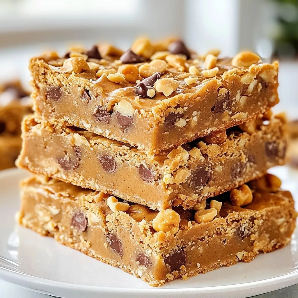 Here are the simple ingredients you need for my no-bake peanut butter bars: - 1 cup creamy peanut butter - 1/2 cup honey or maple syrup - 2 cups rolled oats - 1/2 cup coconut flour - 1/4 cup chocolate chips (optional) - 1/4 cup crushed nuts (like almonds or walnuts) - 1/4 teaspoon salt - 1 teaspoon vanilla extract You can make these bars your own! Here are some fun options: - Add a scoop of protein powder for a protein boost. - Swap honey for agave syrup for a vegan option. - Mix in dried fruit like raisins or cranberries for extra flavor. - Use different nut butters, like almond or cashew, for a twist. Each bar is packed with nutrients. Here’s what you get per serving (1 bar): - Calories: 200 - Protein: 6g - Carbohydrates: 25g - Fat: 10g - Fiber: 3g - Sugars: 8g These bars are not just tasty; they also give you energy. Enjoy them as a snack or dessert! {{ingredient_image_1}} Making no-bake peanut butter bars is easy and fun. You will need about 10 minutes to prep. Then, let the bars chill for at least two hours. This time helps them set. You will enjoy making this tasty treat! 1. Melt the Base: In a medium saucepan, heat 1 cup of creamy peanut butter and 1/2 cup of honey over low heat. Stir until both are melted and mixed well. Remove the pan from heat and let it cool a bit. 2. Mix Dry Ingredients: In a large bowl, combine 2 cups of rolled oats, 1/2 cup of coconut flour, 1/4 teaspoon of salt, and 1/4 cup of crushed nuts. If you want, save 1/4 cup of chocolate chips for later. 3. Combine Wet and Dry: Pour the warm peanut butter mix into the bowl with dry ingredients. Add 1 teaspoon of vanilla extract. Mix until it all comes together. You should see a thick dough-like texture. 4. Fold in Chocolate: If you like chocolate, now is the time to fold in the saved chocolate chips. This adds a nice touch! 5. Press into Pan: Line an 8x8 inch square pan with parchment paper. Press the mixture evenly into the pan. Use a spatula to smooth the top. 6. Chill to Set: Place the pan in the fridge for at least 2 hours. This helps the bars firm up. 7. Cut and Store: Once set, lift the bars from the pan and cut them. Store bars in an airtight container in the fridge for up to two weeks or freeze them for longer storage. - Mix Well: Make sure to mix the peanut butter and honey thoroughly. This ensures even flavor. - Press Firmly: When pressing the mixture into the pan, press firmly. This helps the bars hold together. - Chill Longer: If you want firmer bars, chill them longer than two hours. A good chill makes a big difference! - Add Texture: For extra crunch, try adding different nuts or seeds. They can boost flavor and texture. I recommend storing your peanut butter bars in an airtight container. Keep them in the refrigerator. They will stay fresh for up to two weeks this way. If you want to keep them longer, freeze them. Just wrap each bar in parchment paper before freezing. This helps keep them from sticking together. For the best texture, use creamy peanut butter. This keeps the bars moist and smooth. You can also mix in a bit of crunchy peanut butter for added texture. The oats and coconut flour give the bars a nice, chewy bite. Adjust the amount of honey or maple syrup to suit your taste. More sweetener makes the bars sweeter and softer. One common mistake is not letting the peanut butter mixture cool. If it’s too hot, it can melt the oats. Mix the dry ingredients well before combining them with the wet ones. This ensures even flavor and texture. Don't skip the refrigeration step! Chilling is key for getting firm bars. Pro Tips Use Natural Peanut Butter: Opt for natural peanut butter with no added sugars or oils for a healthier treat that enhances the flavor. Customize Your Mix-ins: Feel free to add dried fruits, seeds, or different types of nuts to personalize your bars and increase their nutritional value. Ensure Proper Cooling: Let the peanut butter mixture cool before mixing with dry ingredients to prevent the oats from becoming mushy. Cut with a Warm Knife: For clean cuts, use a warm knife to slice the bars, making it easier to get neat edges. {{image_2}} You can change the flavor of your peanut butter bars by adding fun ingredients. Try mixing in some dried fruit, like raisins or cranberries. You can also add seeds, like chia or flaxseeds, for extra texture. If you love spice, a pinch of cinnamon or nutmeg can give a warm kick. You can even swap out peanut butter for almond or cashew butter for a different taste. Each addition will make the bars unique. These no-bake bars can fit many diets. To make them gluten-free, just use gluten-free oats. If you want a vegan treat, replace honey with maple syrup or agave nectar. Both options work well and keep the bars sweet. Check that your chocolate chips are dairy-free if you want to stay vegan. With these small changes, everyone can enjoy these tasty treats. Toppings can make your bars even better. You might sprinkle some crushed nuts or seeds on top for crunch. Drizzling melted chocolate or peanut butter over the bars adds a nice touch. You can also use coconut flakes for a tropical vibe. Don’t forget to get creative! Mix in your favorite ingredients to make these bars truly yours. Store your no-bake peanut butter bars in an airtight container. This keeps them fresh. Place the container in the fridge. They will stay good for up to two weeks. If you want to keep them longer, freezing is a great option. To freeze the bars, first cut them into pieces. Wrap each bar in parchment paper. Place the wrapped bars in a freezer-safe container. They can last for about three months in the freezer. When you're ready to eat them, just thaw in the fridge overnight. For the best taste, eat the bars within two weeks if stored in the fridge. Check for any signs of spoilage, like an off smell or color change. If you freeze them, label the container with the date. This way, you’ll know how long they’ve been stored. Yes, you can use natural peanut butter. It will add a rich flavor. Just be aware that natural peanut butter can be runnier than regular peanut butter. This may change the texture slightly. If you find it too loose, you can add a bit more coconut flour. To make these bars vegan, simply substitute honey with maple syrup. This keeps the sweetness while ensuring it is plant-based. Ensure your chocolate chips are dairy-free if you choose to add them. If you don’t have coconut flour, you can use regular all-purpose flour. You can also use almond flour for a nutty flavor. Keep in mind that coconut flour is very absorbent. So, if you use a different flour, you might need to adjust the amount. Yes, you can add protein powder. It’s a great way to boost the nutritional value. Start with 1/4 cup of protein powder and reduce the coconut flour slightly. This helps maintain the right texture. These bars last up to two weeks in the fridge. Store them in an airtight container. For longer storage, you can freeze them. They will stay fresh for about three months in the freezer. You learned about making tasty peanut butter bars today. We covered key ingredients and the steps for easy preparation. I shared tips for perfecting texture and flavor, plus storage hints. Don’t forget the fun variations to keep things interesting. Lastly, I answered common questions to help you succeed. Enjoy making your bars your way, and remember that small changes can bring big flavors. Happy snacking!