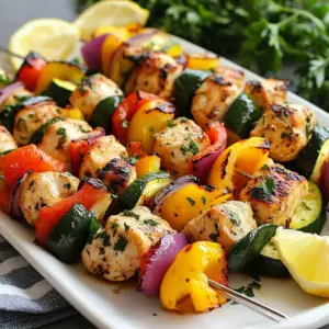 - 1.5 lbs chicken breast, cut into 1-inch cubes - 1 red bell pepper, cut into 1-inch pieces - 1 yellow bell pepper, cut into 1-inch pieces - 1 red onion, cut into wedges - 1 zucchini, sliced into half-moons - 3 tablespoons olive oil - 2 tablespoons lemon juice For this dish, I focus on chicken and fresh veggies. The chicken breast gives a tasty base. I love adding red and yellow bell peppers. They add sweetness and color. The red onion brings a nice bite, while zucchini adds a soft texture. Olive oil and lemon juice help blend the flavors and keep everything moist. - 3 cloves garlic, minced - 2 teaspoons dried oregano - 1 teaspoon paprika - 1 teaspoon cumin - Salt and pepper to taste The seasonings are key for flavor. Garlic infuses a rich taste. Oregano brings a hint of earthiness. Paprika adds warmth and a bit of smokiness. Cumin gives a unique touch. I always recommend adjusting salt and pepper to suit your taste. These seasonings make the chicken kabobs shine. - Skewers (wooden or metal) - Parchment paper for baking If you want to use skewers, wooden ones need soaking for 30 minutes. This helps prevent burning. Parchment paper makes cleanup easy. I love using it for roasting. It keeps the pan clean and allows for more even cooking. {{ingredient_image_1}} 1. Preheat the oven and prepare the baking sheet: Set your oven to 400&deg;F (200&deg;C). Line a baking sheet with parchment paper. This makes for easy cleanup later. 2. Make the marinade mixture: In a large bowl, mix together the olive oil, lemon juice, minced garlic, dried oregano, paprika, cumin, salt, and pepper. Stir until everything blends well. This marinade adds great flavor to the chicken. 1. Combine chicken with marinade: Add the 1.5 lbs of chicken breast cubes to the bowl. Toss the chicken in the marinade until each piece is covered. 2. Recommended marination time: Let the chicken sit in the marinade for at least 15 minutes. For more flavor, you can marinate it in the fridge for up to 2 hours. 1. Arranging chicken and vegetables on the baking sheet: Take the marinated chicken and arrange it on the parchment-lined baking sheet. Add the red and yellow bell peppers, red onion, and zucchini around the chicken. Spread them out in a single layer for even cooking. 2. Roasting time and technique: Place the baking sheet in the oven and roast for about 20-25 minutes. Flip the chicken and vegetables halfway through the cooking time. This helps everything cook evenly. The chicken should be fully cooked and reach an internal temperature of 165&deg;F (74&deg;C). 3. Instructions for broiling for extra char: For an extra char, turn on the broiler for 2-3 minutes at the end of cooking. Keep a close eye on it to prevent burning. This step adds a nice crisp to the kabobs. Now you have a delicious, easy meal ready to serve! To get the best flavor from your chicken, marinate it well. I like to use a mix of olive oil, lemon juice, garlic, and herbs. This blend adds a nice kick. For the tastiest chicken, marinate for at least 15 minutes. If you have more time, let it sit for up to 2 hours in the fridge. This longer marination gives the chicken a deeper flavor. When cooking, arrange the chicken and veggies in a single layer. This helps everything cook evenly. Flip them halfway through to avoid burning. Keep an eye on the cooking time. The chicken needs to reach an internal temperature of 165&deg;F (74&deg;C). A quick check with a meat thermometer ensures it&rsquo;s done. This way, you avoid undercooked or dry chicken. Serving the kabobs is fun and easy. I recommend placing them on a large platter. A colorful display of chicken and veggies looks great. For garnish, sprinkle fresh parsley on top. Add lemon wedges on the side for a pop of color. This makes the dish look fresh and inviting. You&rsquo;ll impress your guests with this simple touch. Pro Tips Marinate Longer for Flavor: For the best flavor, marinate the chicken for at least 2 hours in the refrigerator. The longer it marinates, the more flavorful it becomes. Cut Vegetables Uniformly: Ensure that all vegetables are cut into similar sizes to promote even cooking. This way, everything will be perfectly tender at the same time. Use High-Quality Olive Oil: Invest in a good quality olive oil for the marinade. A premium oil will enhance the flavor of the chicken and vegetables. Experiment with Seasonings: Feel free to experiment with different spices and herbs. Adding a pinch of chili flakes or fresh herbs can elevate the dish even further! {{image_2}} You can switch up the veggies in these kabobs. Try mushrooms or cherry tomatoes for fun flavors. You can also use other proteins. Shrimp or beef work great too. Just adjust cooking times to ensure everything cooks well. Want some heat? Add chili powder or diced jalape&ntilde;os for a spicy kick. Fresh herbs like basil or thyme can also give new tastes. Consider using different sauces, like teriyaki or barbecue, to mix things up. If you have an air fryer, you can use it for these kabobs. Set it to 375&deg;F and cook in batches for about 15 minutes. For grilling, soak wooden skewers first. Then, cook on medium heat, turning until the chicken is cooked through. These methods keep your kabobs juicy and full of flavor. To store leftovers in the refrigerator, let the kabobs cool first. Place them in an airtight container. This keeps them fresh and prevents odors from mixing. I find glass containers work best because they do not stain or hold smells. You can also use plastic containers if that's what you have. Just make sure they seal well. For long-term storage, you can freeze the kabobs. Wrap them tightly in plastic wrap and then place them in a freezer bag. This helps avoid freezer burn. When you want to eat them, thaw the kabobs in the fridge overnight before reheating. To reheat, place them in the oven at 350&deg;F (175&deg;C) for about 15-20 minutes. This keeps them juicy and warm throughout. In the fridge, the dish lasts about 3 to 4 days. If you freeze them, they can last for up to 3 months. Always check for any signs of spoilage before eating. If they smell off or look strange, it&rsquo;s best to toss them. Keeping track of storage times helps ensure you enjoy your kabobs at their best! You can make chicken kabobs without skewers by using a sheet pan. This method is simple. Just marinate the chicken and vegetables as usual. Instead of threading them onto skewers, spread them out on a baking sheet. This way, the chicken and veggies roast evenly. You get all the great flavors without the fuss of skewers. Yes, you can prep kabobs ahead of time. Marinate the chicken and cut the veggies a few hours before cooking. Store them in the fridge until you're ready to bake. If you want to prep even earlier, marinate the chicken the night before. This makes dinner quick and easy. Just remember to let them sit at room temperature for about 15 minutes before cooking. Sheet pan chicken kabobs pair well with many sides. Here are some great options: - Rice or quinoa: They soak up the juices well. - Fresh salad: A simple green salad adds crunch. - Grilled corn: Sweet corn complements the flavors nicely. - Pita bread: Soft pita is perfect for dipping. These sides create a balanced meal that everyone will enjoy. This blog post walks you through making delicious chicken kabobs, highlighting main ingredients, seasonings, and cooking tips. I shared preparation steps, marination advice, and variations to suit your taste. Remember to experiment with different ingredients and cooking methods. Proper storage tips ensure your kabobs stay fresh, making them perfect for meal prep. By following these steps, you can enjoy flavorful kabobs that impress at any meal. Happy cooking!
